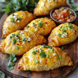 Dough Ingredients: - 2 cups all-purpose flour - 1/2 teaspoon salt - 1/2 cup unsalted butter, cold and diced - 1/4 cup cold water Cheese Filling Ingredients: - 1 cup shredded mozzarella cheese - 1/2 cup crumbled feta cheese - 1/4 cup finely chopped green onions Optional Ingredients for Added Flavor: - 1/2 teaspoon chili flakes for a hint of spice The dough is simple yet essential. It gives the empanadas their crisp, flaky texture. Using cold butter helps keep the dough light. The filling is where the magic happens. The blend of mozzarella and feta creates a creamy, rich taste. The green onions add a fresh crunch. If you like a bit of heat, the chili flakes can spice things up. This recipe is flexible. You can swap cheeses or add veggies to make it your own. For the full recipe, check out the Cheesy Delight Empanadas. To make the dough, start by mixing the flour and salt in a bowl. Use your hands or a fork to blend well. Next, add cold, diced butter to the mixture. You want to break the butter into small pieces. Keep mixing until the dough looks like coarse crumbs. Now, slowly add cold water, mixing just until the dough sticks together. It should feel soft but not sticky. Wrap the dough in plastic wrap and chill it in the fridge for at least 30 minutes. This step helps the dough become firm and easier to roll out. In a new bowl, combine the shredded mozzarella, crumbled feta, and chopped green onions. Mix well to ensure every bite has flavor. If you want some heat, add chili flakes to the mix. Adjust the amount based on your spice preference. Stir the mixture until all ingredients are evenly combined. This step is crucial, as it ensures every empanada is filled with cheesy goodness. Once your dough is chilled, take it out and roll it on a floured surface. Aim for about 1/8 inch thick. Use a round cutter or the edge of a small bowl to cut out circles. Each circle should be around 4 inches in diameter. Spoon about 1 tablespoon of the cheese filling onto each circle. Next, fold the dough over to make a half-moon shape. Press the edges tightly to seal. For extra flair, use a fork to crimp the edges. This not only seals them but also adds a nice touch. Before baking, preheat your oven to 375°F (190°C). Prepare a baking sheet by lining it with parchment paper. This prevents sticking and makes cleanup easy. Place the filled empanadas on the sheet. Brush the tops lightly with the beaten egg for a golden finish. Bake them for about 20-25 minutes. You want them to puff up and turn golden brown. Keep an eye on them, as that’s when they are at their best. To avoid soggy dough, start with cold butter. Keep the butter in the fridge before use. Mix the butter into the flour until it looks like crumbs. This helps to create a flaky texture. For a crispy texture, don’t skip the egg wash. Brush the tops with beaten egg for a golden finish. Bake them on parchment paper to prevent sticking. This helps the bottoms stay crisp while baking. To ensure even cooking, space your empanadas well on the baking sheet. Leave room for hot air to circulate. Rotate the baking sheet halfway through baking for uniform heat. For dips, I love serving empanadas with salsa or guacamole. The fresh flavors really complement the cheesy filling. You can also try sour cream or a zesty yogurt dip. To present them at gatherings, arrange them on a large platter. Garnish with fresh herbs like cilantro or parsley. This adds color and makes the dish more inviting. When it comes to drinks, pair your empanadas with a light beer or a fruity soda. A crisp white wine also works well. These drinks enhance the flavors of the empanadas nicely. For the full recipe, check out the details above. {{image_4}} You can change up the cheese in your empanadas. Try using sharp cheddar for a tangy taste. Cream cheese adds a rich and creamy texture. You can even mix different cheeses for more flavor. Adding vegetables will make your empanadas healthier. Spinach, bell peppers, or mushrooms work well. They add nutrients and color to your dish. You can chop them finely and mix them in with the cheese. For heartier empanadas, consider adding proteins. Cooked chicken or ground beef makes them filling. You can also use beans for a vegetarian option. Just make sure to season the filling well. If you love spice, add chili flakes to your filling. This gives your empanadas a nice kick. You can also use jalapeños for more heat. Adjust the amount based on your taste. Herbs can enhance the aroma and flavor of your empanadas. Fresh parsley, cilantro, or oregano work wonders. Just chop them finely and mix them with the cheese. For dessert lovers, sweet empanadas are a treat. Use sweetened cream cheese or fruit fillings like berries. Dust them with powdered sugar after baking for a lovely finish. Enjoy experimenting with these variations! You can create endless flavors with your empanadas. For a full recipe, check out the [Full Recipe]. To keep your leftover empanadas fresh, place them in an airtight container. This helps prevent them from drying out. You can store them in the fridge for up to three days. If you want to save them longer, freezing is the best method. To freeze empanadas, first let them cool completely. Then, place them on a baking sheet in a single layer. This prevents them from sticking together. Once frozen, transfer them to a freezer bag or container. Be sure to remove as much air as possible. They can last for up to three months in the freezer. For reheating, the oven works best. Preheat it to 350°F (175°C). Place the empanadas on a baking sheet and cover them loosely with foil. Heat for about 15-20 minutes. Remove the foil for the last five minutes to crisp up the crust. Empanadas usually last in the fridge for about three days. Check for any signs of spoilage, like an off smell or mold. If you see either of these, it’s best to throw them away. To avoid waste, try to only make what you can eat in a few days. If you have extras, freezing is a great option. You’ll still enjoy their delicious taste later. Always remember to label your containers with the date, so you know when to use them. To make empanadas from scratch, you need to prepare both the dough and the filling. 1. Prepare the Dough: Start with 2 cups of all-purpose flour and 1/2 teaspoon of salt. Mix them in a bowl. Cut in 1/2 cup of cold, diced unsalted butter. The mixture should look like coarse crumbs. Gradually add 1/4 cup of cold water until the dough forms. Wrap it in plastic and chill for at least 30 minutes. 2. Make the Filling: In another bowl, mix 1 cup of shredded mozzarella and 1/2 cup of crumbled feta. Add 1/4 cup of chopped green onions. If you like spice, add chili flakes. Mix well. 3. Roll Out the Dough: Roll the chilled dough to about 1/8 inch thick. Use a round cutter to make circles. 4. Fill the Empanadas: Place 1 tablespoon of filling in each circle. Fold the dough to make a half-moon. Press the edges together and crimp with a fork. 5. Bake: Preheat the oven to 375°F (190°C). Brush the empanadas with an egg wash and bake for 20-25 minutes until golden brown. Yes, you can use pre-made dough for empanadas. Pros: It saves time and effort. Store-bought dough can be very convenient, especially if you're in a hurry. Cons: The flavor might not be as fresh. Homemade dough often tastes better and allows for customization. You also have control over the thickness and texture. The best cheese for empanadas depends on flavor and texture. - Mozzarella: Mild and stretchy, it melts well. - Feta: Adds a tangy flavor and crumbly texture. - Cheddar: Sharp and flavorful, great for a richer taste. - Queso Blanco: Soft and creamy, perfect for a smooth filling. Mixing cheeses can create a unique flavor that enhances your empanadas. You can easily prep empanadas in advance for convenience. - Make and Freeze: Assemble the empanadas but do not bake. Place them on a baking sheet and freeze until firm. Once frozen, transfer them to a bag. This way, you can bake them later. - Refrigerate: You can also store unbaked empanadas in the fridge. They will last for about a day or two. Make sure to cover them well to prevent drying out. When you're ready to cook, just bake them from frozen or chilled. Follow the baking instructions from the Full Recipe for the best results. Empanadas with cheese are simple to make and fun to eat. We covered key ingredients for the dough and filling, along with optional flavors to try. I shared step-by-step instructions, from preparing the dough to baking. You learned tips for perfecting your empanadas and how to store leftovers. Explore different cheese options and flavor profiles to elevate your dish. With practice, you’ll create delicious empanadas that wow your family and friends. Enjoy making and sharing this tasty treat!