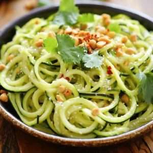 To make Spicy Garlic Chinese Zucchini Noodles, you need these simple ingredients: - 4 medium zucchinis, spiralized - 3 tablespoons sesame oil - 4 cloves garlic, finely minced - 1 teaspoon red pepper flakes - 2 tablespoons soy sauce - 1 tablespoon rice vinegar - 1/2 teaspoon freshly grated ginger - 3 green onions, chopped - 1/4 cup roasted peanuts, roughly crushed - Fresh cilantro leaves for garnish - Salt and freshly ground black pepper to taste Each ingredient plays a key role in the dish. The zucchinis serve as the base, giving you a light, healthy noodle. Sesame oil adds a nutty flavor, while garlic brings a punch. Red pepper flakes provide heat, and soy sauce adds depth. Rice vinegar gives a tangy touch, while ginger adds warmth. Green onions and peanuts add crunch and freshness. Finally, cilantro brightens the dish with its fresh taste. Gather these items before you start. It makes cooking smoother and more fun. Enjoy the process of creating this delicious meal. For the full recipe, check out the detailed instructions in the earlier section. - First, wash your zucchinis well. This removes dirt and ensures they are clean. - Next, use a spiralizer or a julienne peeler. This tool helps turn the zucchinis into noodle shapes. - After spiralizing, place the noodles in a strainer to drain any extra moisture. This step keeps your dish from being soggy. - Heat the sesame oil in a large skillet over medium heat. This oil gives a nice flavor. - Add the minced garlic to the hot oil. Cook it for about 1 minute. The garlic should turn fragrant and golden, so be careful not to burn it. - Now, add the red pepper flakes and grated ginger. Sauté for 30 seconds. This brings out a lovely spice and warmth. - Gently toss your zucchini noodles into the skillet. Use tongs or a spatula for easy mixing. - Pour in the soy sauce and rice vinegar. Toss everything well to coat the noodles. Sauté for 2-3 minutes. You want them to be tender but still have some crunch. - Season your dish with salt and freshly ground black pepper. Taste and adjust as needed. - Remove the skillet from heat. Stir in the chopped green onions and crushed peanuts. This adds texture and flavor. - Before serving, garnish with fresh cilantro. This makes your dish look beautiful and adds freshness. For the complete recipe, you can find it [here](Full Recipe). - Choosing the right zucchinis: Pick firm, medium-sized zucchinis. Look for smooth skin and no soft spots. Fresh zucchinis make better noodles. - Tips for perfect spiralizing: Use a spiralizer or julienne peeler. Cut off both ends first. Secure the zucchini well and twist slowly. This ensures even noodles. - Ensuring noodles maintain a crunch: Do not overcook the noodles. Sauté them for just 2-3 minutes. This keeps them crisp yet tender. - Adjusting spice levels to taste: Start with less red pepper flakes if you want it milder. You can always add more later. Taste as you go to find your perfect heat. - Ideal serving dishes for presentation: Use shallow bowls or large plates. This allows the colors to shine. Garnish with fresh cilantro and whole peanuts for a nice touch. - Pairing ideas with protein or sides: Serve with grilled chicken or shrimp. A side of steamed broccoli works well too. This adds balance and makes the meal complete. For more details, check out the Full Recipe. {{image_4}} You can easily make this dish gluten-free. Just swap soy sauce for tamari. Tamari has a similar taste without the gluten. For vegan options, ensure your soy sauce is plant-based. All other ingredients in this recipe are vegan-friendly. Feel free to get creative with your veggies. Adding bell peppers, carrots, or snap peas can boost flavor and color. Want more protein? Try adding tofu, chicken, or shrimp. You can also adjust the spice level. If you prefer mild noodles, use less red pepper flakes. For extra heat, feel free to add more. Don’t hesitate to experiment with different sauces. Peanut sauce adds a rich, nutty flavor. Teriyaki sauce brings a sweet, tangy twist. Chili sauce can amp up the heat even more. Mixing these sauces can create a unique taste in your noodles. For more ideas, check out the Full Recipe for Spicy Garlic Chinese Zucchini Noodles. To store leftover zucchini noodles, place them in an airtight container. This keeps them fresh for a few days. Make sure to separate the noodles from excess sauce. If they sit in sauce, they can become soggy. For best results, refrigerate them within two hours of cooking. You can freeze zucchini noodles if you want to save them for later. First, blanch the noodles in boiling water for about one to two minutes. Then, cool them in ice water. Drain and pat dry. Place the noodles in freezer bags, removing as much air as possible. They can last up to three months in the freezer. When reheating, thaw them overnight in the fridge. Use a skillet over medium heat to warm them for a few minutes. Avoid cooking them too long, or they will turn mushy. You can keep Spicy Garlic Chinese Zucchini Noodles in the fridge for about three days. After that, they may lose their texture and flavor. Always check for signs of spoilage, like off smells or changes in color. Enjoy your leftovers while they’re still fresh! Yes, you can use other vegetables. Here are some great options: - Carrots: Peel and spiralize them like zucchini. - Sweet Potatoes: Peel and spiralize. They add a nice sweetness. - Cucumber: Use a spiralizer or julienne peeler. This gives a refreshing crunch. - Bell Peppers: Slice them into thin strips for a colorful twist. Prepare these veggies similarly. Wash, cut, and spiralize them. Each will add its own flavor and texture to the dish. To make the dish less spicy, follow these tips: - Reduce Red Pepper Flakes: Cut the amount in half or leave them out. - Add More Zucchini: Increase the zucchini amount to balance the heat. - Creamy Elements: Stir in some plain yogurt or sour cream. This will cool the spice. - Sweetness: Add a drizzle of honey or sugar. It can help tone down the heat. These adjustments keep the dish tasty while making it milder for everyone. Here are some tasty side dishes to enjoy with zucchini noodles: - Grilled Chicken: Adds protein and pairs well with the flavors. - Steamed Broccoli: Offers a healthy crunch and bright color. - Spring Rolls: Fresh and light, they complement the noodles well. - Fried Rice: A classic side that enhances the meal's heartiness. Combining these sides will create a well-rounded meal that everyone will love. Yes, you can prepare this dish ahead of time. Here’s how: - Prep Zucchini Noodles: Spiralize the zucchinis and store them in a sealed container in the fridge. - Make the Sauce: You can prepare the garlic sauce and keep it in the fridge. Just reheat it when you're ready to cook. - Combine Before Serving: Cook the noodles and sauce together right before serving. This keeps them fresh and crunchy. Planning this way saves time and makes meal prep easy. For the full recipe, check the earlier section. This blog post covered the key ingredients and steps to make Spicy Garlic Chinese Zucchini Noodles. I shared tips for spiralizing and cooking, variations for different diets, and how to store leftovers. Remember, this dish is quick, easy, and full of flavor. You can personalize it to your taste. Enjoy creating a meal that’s healthy and delicious! Dive into your kitchen and try this recipe today!