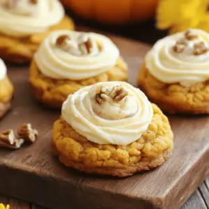 - 1 cup canned pumpkin puree - 1 cup brown sugar, packed - 1/2 cup granulated sugar - 1/2 cup unsalted butter, softened to room temperature - 1 large egg - 1 teaspoon pure vanilla extract - 2 cups all-purpose flour - 1 teaspoon baking soda - 1 teaspoon baking powder - 1 teaspoon ground cinnamon - 1/2 teaspoon ground nutmeg - 1/2 teaspoon salt - 1 cup walnuts, chopped (optional for added texture) - 1/2 cup cream cheese, softened (for frosting) - 1/4 cup powdered sugar (for frosting) - 1-2 tablespoons milk (for frosting, adjust for consistency) Using these ingredients, you create a delightful treat that combines the warmth of pumpkin with rich flavors. Canned pumpkin puree gives a smooth texture and deep flavor. Brown sugar adds moisture and a hint of caramel. Granulated sugar helps the cookies spread and brown nicely. Unsalted butter adds richness, while the egg binds everything together. The vanilla extract enhances the overall taste. All-purpose flour provides structure, while baking soda and baking powder help the cookies rise. Spices like cinnamon and nutmeg give that cozy fall flavor. If you want a little crunch, add walnuts. The cream cheese frosting adds a tangy sweetness that perfectly complements the cookies. For the full recipe, check the instructions above. Enjoy baking! Start by preheating your oven to 350°F (175°C). This temperature is perfect for baking soft cookies. While the oven heats, line two baking sheets with parchment paper. This helps with easy cleanup and keeps cookies from sticking. In a large bowl, mix 1 cup of pumpkin puree, 1 cup of packed brown sugar, 1/2 cup of granulated sugar, and 1/2 cup of softened unsalted butter. Use a hand mixer or stand mixer on medium speed. Beat until the mix is creamy and smooth. Next, add 1 large egg and 1 teaspoon of pure vanilla extract. Mix again until everything is well combined. This step is crucial for flavor! In a separate bowl, whisk together 2 cups of all-purpose flour, 1 teaspoon of baking soda, 1 teaspoon of baking powder, 1 teaspoon of ground cinnamon, 1/2 teaspoon of ground nutmeg, and 1/2 teaspoon of salt. Whisking helps spread the baking agents evenly. This ensures that your cookies will rise perfectly. Now, gently fold the dry mix into the wet pumpkin mix. Stir slowly with a spatula or mixer on low speed. Be careful not to over-mix; this can make the cookies tough. If you want a crunchy texture, you can add 1 cup of chopped walnuts at this stage. Scoop out portions of dough using a tablespoon. Drop them onto your prepared baking sheets, leaving about 2 inches of space between each. Bake for 12-15 minutes. The cookies are done when their edges turn lightly golden. You can use a toothpick to check; it should come out clean. While the cookies cool, prepare the cream cheese frosting. In a bowl, whisk together 1/2 cup of softened cream cheese, 1/4 cup of powdered sugar, and 1-2 tablespoons of milk. Adjust the milk amount to get a smooth, spreadable frosting. Once the cookies are cool, spread a thin layer of frosting on top. This adds a lovely touch to your pumpkin cookies. For the complete recipe, check the full recipe section. To get soft and chewy cookies, use room temperature butter. This helps the sugars mix well. Also, do not over-mix the dough once you add the flour. Mix just until combined. To avoid dry cookies, check your oven's temperature. Ovens can be off by a few degrees. If your cookies come out dry, you might bake them too long. Make sure to watch for the edges turning golden. Serve these cookies on a nice platter. You can sprinkle cinnamon on top for added flair. Whole walnuts also look great if you want extra garnish. Pair these treats with hot coffee or tea. The warmth of the drink complements the pumpkin flavors. Enjoying them together creates a cozy moment. Use a good quality baking sheet. A non-stick or parchment-lined sheet makes baking easier. It helps cookies bake evenly and come off smoothly. Check your oven's accuracy with an oven thermometer. This ensures your cookies bake at the right temperature. If your oven runs hot, adjust the time to prevent burning. For the full recipe, refer to the provided details. {{image_4}} You can easily twist the flavors of these cookies. Try adding chocolate chips for a sweet touch. They melt and create a rich, gooey surprise in every bite. If you want something different, caramel bits work great too. The warm caramel adds a delightful sweetness. Experimenting with spices can also change the game. Instead of just cinnamon and nutmeg, add ginger or allspice. These spices bring warmth and depth to the cookies. Just a little can make a big difference. If you want a healthier version, consider using whole wheat flour. It adds fiber and nutrients to your cookies. The taste is still great, and you get some added health benefits. You can also substitute sugars. Try using coconut sugar or honey for a natural sweetener. For butter, you can use applesauce. It keeps the cookies moist without the extra fat. For gluten-free options, use a gluten-free flour blend. Many blends work well without changing the texture. Just make sure to check the package for measurements. If you need a vegan alternative, there are easy swaps for the frosting. Use a dairy-free cream cheese or a simple frosting made with coconut cream. This way, everyone can enjoy these tasty treats. Check out the Full Recipe for more details and tips on making these cookies. To keep your pumpkin coffee cake cookies fresh, store them in an airtight container. This helps lock in moisture and flavor. I recommend using a plastic or glass container with a secure lid. You can place the cookies at room temperature. If you live in a warm area, consider the fridge to avoid melting frosting. To freeze these cookies, follow these steps: 1. Allow the cookies to cool completely. 2. Place them in a single layer on a baking sheet. 3. Freeze them for 1-2 hours until solid. 4. Transfer the cookies into a freezer bag or container. Remove as much air as possible. 5. Label with the date and store in the freezer. When you want to enjoy a cookie, take it out and thaw it at room temperature for about 30 minutes. This keeps the texture soft and delicious. These cookies stay fresh for about 5 days when stored properly. You will know they are bad if they become hard or dry. Also, check for any mold or off smells. If you notice these signs, it’s best to toss them out. Enjoy every bite of this delightful treat! For the full recipe, check out my detailed instructions. You can tell the cookies are done when their edges turn golden brown. The center may look soft, but that’s okay. The cookies will firm up as they cool. Always use the toothpick test for a final check. Insert a toothpick into the center of a cookie. If it comes out clean, your cookies are ready! Yes, you can make the dough ahead of time. Prepare the dough as directed, then chill it in the fridge. Wrap it well in plastic wrap or store it in an airtight container. This keeps the dough fresh for up to three days. When ready to bake, scoop the dough and place it on baking sheets. If you don’t have pumpkin puree, you can use applesauce or mashed bananas. Both will add moisture and sweetness. You may need to adjust spices to match the new flavor. For applesauce, keep the cinnamon. With bananas, try adding a bit more nutmeg for balance. This blog post detailed how to make delicious pumpkin cookies. We covered key ingredients, mixing steps, and baking techniques. I shared tips for perfect texture and fun variations, too. Remember, you can add your own twist by using different flavors. Store cookies properly to keep them fresh. With these steps, you'll bake amazing cookies that friends and family will love. Go ahead and enjoy the baking process!