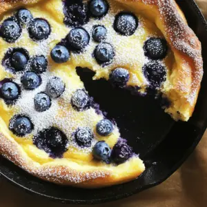 To make a light and tasty Fresh Lemon-Blueberry Dutch Baby, you will need: - 3 large eggs - 1/2 cup all-purpose flour - 1/2 cup whole milk - 1 tablespoon pure vanilla extract - 1/4 cup granulated sugar - Zest of 1 large lemon - 1 tablespoon freshly squeezed lemon juice - 1/4 teaspoon fine salt - 2 tablespoons unsalted butter - 1 cup fresh blueberries, plus more for garnish - Powdered sugar, for a delightful dusting Measuring your ingredients correctly is key to a great Dutch Baby. Here are some tips: - Use Dry Measuring Cups: For flour and sugar, use dry measuring cups. Fill them and level off with a knife. - Liquid Measuring Cups: Use clear liquid measuring cups for milk and lemon juice. Check the measurement at eye level. - Eggs at Room Temperature: If your eggs are cold, let them sit out for about 30 minutes. This helps them mix better. - Zest with Care: When zesting the lemon, avoid the bitter white pith. Just get the bright yellow part. You can customize your Dutch Baby with these substitutions: - Milk: Swap whole milk for almond milk or oat milk for a dairy-free option. - Flour: Use whole wheat flour for a nuttier flavor. You can also try a gluten-free flour blend. - Sweetener: Replace granulated sugar with coconut sugar or honey for a different sweetness. - Fruit: If you can’t find blueberries, try raspberries or sliced strawberries as tasty alternatives. Feel free to explore these options in the Full Recipe to make your Dutch Baby unique! First, you need to gather all your ingredients. This makes the cooking process easier. In a big bowl, whisk together the eggs until they are frothy. Then, slowly add in the flour, milk, vanilla, sugar, lemon zest, lemon juice, and salt. Keep whisking until your batter is smooth and lump-free. Let it sit for a bit to let the flavors meld together. Grab a 10-inch cast iron skillet or another oven-safe pan. Heat it over medium heat and add the unsalted butter. Let the butter melt and swirl it around to coat the pan. Once the butter is bubbling, carefully pour in your batter. Sprinkle fresh blueberries on top. Now, move the skillet to your preheated oven set at 425°F (220°C). Bake for 20 to 25 minutes. Look for a beautiful golden brown edge and a big rise. When the Dutch baby is done, take it out and let it cool for a few minutes. It will deflate a bit, and that's okay! For a lovely finish, dust powdered sugar on top using a fine sieve. Slice it into wedges and serve warm. I recommend adding more blueberries and a light drizzle of lemon juice for an extra zing. You can find the full recipe to make this dish at home. Enjoy your tasty creation! To get a great rise, start with a hot pan. Heat your skillet on medium before adding butter. The butter should sizzle when you pour in the batter. This sizzling creates steam, which helps the Dutch baby rise. Also, make sure your oven is at 425°F (220°C) before baking. The heat is key. Let the batter rest for a few minutes before baking to let the flavors develop. One common mistake is not using enough eggs. Eggs provide structure and help with the rise. Another mistake is not preheating the pan. If the pan is not hot enough, the batter won’t puff up. Also, avoid opening the oven door while it bakes. This cools the oven and can cause your Dutch baby to collapse. Lastly, don’t skip the powdered sugar! It adds a nice touch to the final dish. You can enhance flavors by adding spices to the batter. A pinch of cinnamon or nutmeg works well. If you want a little more zest, add more lemon juice or zest. You can also mix in other fruits like sliced peaches or cherries. For a twist, try adding a splash of almond extract. This adds a lovely nutty flavor that pairs well with the blueberries. {{image_4}} You can switch blueberries for many fruits. I love using raspberries or strawberries. These fruits add a nice pop of color and flavor. You can also try peaches or apples for a sweet twist. Fresh or frozen fruits work well. Just keep the same amount, and you're good to go! To change the taste, you can add other flavors. Try almond extract instead of vanilla for a nutty touch. Adding a hint of cinnamon gives a warm feel. You can also mix in lemon zest or orange zest for more citrus flavor. Each change can brighten your Dutch baby in a new way. If you need a gluten-free option, swap all-purpose flour for gluten-free flour. Look for blends that work well in baking. You can also use almond flour for a nutty flavor. Just remember to check your baking time, as it may differ slightly. This way, everyone can enjoy this tasty dish! After enjoying your Fresh Lemon-Blueberry Dutch Baby, you might have some left. To store it, let it cool first. Place the slices in an airtight container. Keep it in the fridge for up to three days. This way, it stays fresh and tasty. If you notice any moisture, you can add a paper towel to absorb it. To reheat, preheat your oven to 350°F (175°C). Place the slices on a baking sheet. Heat them in the oven for about 10 minutes. This method helps restore its fluffiness. You can also use a microwave, but the oven gives better results. If you use a microwave, heat for 30 seconds at a time. Stop when it’s warm enough. If you want to keep it longer, freezing works well. Wrap each slice in plastic wrap tightly. Then, place them in a freezer-safe bag. Make sure to remove as much air as possible. You can freeze them for up to two months. When ready to enjoy, take it out and let it thaw in the fridge overnight. Reheat as mentioned before for the best taste. For a delicious treat, check out the Full Recipe for detailed steps! A Dutch baby is a large, fluffy pancake baked in the oven. It puffs up high and has a light texture. You make it with eggs, milk, and flour. The batter cooks in a hot skillet, creating crispy edges and a soft center. The best part? You can top it with fruit, like blueberries, or sprinkle it with sugar. Yes, you can prepare the batter ahead of time. Mix it and store it in the fridge for a few hours. When you are ready, heat your skillet and bake it. However, it’s best to serve Dutch babies fresh. They taste the best right out of the oven. You can serve your Dutch baby warm, dusted with powdered sugar. Add fresh blueberries on top for a pop of color. A drizzle of lemon juice brightens the flavor. You can also pair it with whipped cream or a scoop of yogurt. For a twist, try maple syrup or honey for sweetness. For the full recipe, check out the Lemon-Infused Blueberry Dutch Baby Delight! You now have all the tools to make a fresh lemon-blueberry Dutch baby. We discussed key ingredients and how to measure them. I shared steps for making and cooking it, along with tips for perfecting your rise. Remember, there are many ways to adapt this recipe, whether it’s using different fruits or going gluten-free. Lastly, I covered how to store and reheat leftovers. Enjoy your baking adventure and delight in your tasty creations!