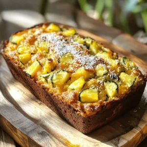 - 1 cup grated zucchini (approximately 1 medium zucchini) - 1 cup crushed pineapple, thoroughly drained - 1/2 cup coconut oil, melted - 1/2 cup packed brown sugar - 1/4 cup honey - 2 large eggs - 1 teaspoon pure vanilla extract - 1 1/2 cups all-purpose flour These key ingredients create a moist and tasty loaf. Grated zucchini adds moisture without strong flavor. Crushed pineapple brings sweetness and a tropical twist. Coconut oil gives it a rich texture. Brown sugar and honey add depth to the sweetness. Eggs bind everything together and help with rising. - 1/2 cup chopped walnuts or pecans - 1/2 cup unsweetened shredded coconut Adding nuts gives the loaf crunch and flavor. Walnuts or pecans work well here. If you like coconut, sprinkle in some unsweetened shredded coconut. It enhances the tropical taste and adds more texture. - 1 teaspoon ground cinnamon - 1/2 teaspoon ground nutmeg - 1 teaspoon baking powder - 1/2 teaspoon baking soda - 1/2 teaspoon salt Spices bring warmth and aroma to the loaf. Cinnamon is a classic choice, while nutmeg offers a subtle nutty flavor. Baking powder and baking soda help the loaf rise, making it soft and fluffy. Salt balances the sweetness and enhances flavors in your Pineapple & Zucchini Loaf. For the full recipe, check out the details above. 1. Start by preheating your oven to 350°F (175°C). 2. Prepare a 9x5-inch loaf pan. Grease it with coconut oil or line it with parchment paper. This step helps with easy removal later. 3. In a large bowl, mix the grated zucchini, crushed pineapple, melted coconut oil, brown sugar, honey, eggs, and vanilla. Stir until everything is well blended. 4. In another bowl, whisk together the flour, baking powder, baking soda, salt, cinnamon, and nutmeg. Make sure these dry ingredients are evenly mixed. 1. Gradually add the dry mix into the wet mix. Stir gently until just combined. Don't overmix; a few lumps are fine. 2. If you want to use nuts or coconut, fold them in now. This adds great texture and flavor to your loaf. 1. Pour the batter into your prepared loaf pan. Smooth the top with a spatula. 2. Bake the loaf for about 55-60 minutes. To check if it’s done, insert a toothpick into the center. It should come out clean. 3. Once baked, remove the loaf from the oven. Let it cool in the pan for about 10 minutes. After that, transfer it to a wire rack to cool completely before slicing. For the full recipe, refer to the main section. To get the best texture in your loaf, avoid overmixing the batter. When you mix the dry and wet ingredients, stir gently until they just combine. A few lumps are okay! Overmixing can make your loaf tough. Moisture levels are key too. Make sure to drain the crushed pineapple well. Extra liquid can make the loaf soggy. The grated zucchini adds moisture, but too much can affect the baking. You can boost the flavors with a few spices. Try adding a pinch of ginger or a dash of allspice for warmth. You can also add citrus zest for a bright kick. Using fresh pineapple gives a juicy texture and vibrant flavor. If you use canned pineapple, make sure it’s well-drained. The flavor may not be as fresh, but it works in a pinch. Serve the loaf sliced on a pretty platter. For a nice touch, sprinkle some shredded coconut or fresh mint leaves on top. This makes the loaf look inviting and fresh. When storing, wrap the loaf tightly to keep it fresh. You can use plastic wrap or foil. If you want to present it later, store it in a cool place. This helps maintain its flavor and texture. {{image_4}} You can make this loaf even more fun! Here are two easy ideas: - Adding citrus zest (lemon or orange): Just a teaspoon of zest brightens the flavor. It adds a fresh, tangy note. Mix it in with the wet ingredients. - Incorporating chocolate chips: Who doesn’t love chocolate? Add half a cup of chocolate chips to the batter. It gives a sweet surprise in each slice. Want to change it up for diet needs? Here are some tips: - Gluten-free flour alternatives: Use a gluten-free flour blend instead of all-purpose flour. This keeps the loaf tasty without gluten. - Vegan substitutions for eggs and dairy: Replace eggs with flax eggs or applesauce. For the coconut oil, you can use a plant-based butter. This way, everyone can enjoy it! Want to bake something different? You can try these formats: - Making muffins or mini loaves instead of a large loaf: Muffins bake quicker and are easy to grab. Fill muffin tins about two-thirds full and bake for about 20-25 minutes. Mini loaves are fun too! Just reduce the baking time to 30-40 minutes. These formats are great for gifts or snacks! Feel inspired? Now you have options to make this Pineapple & Zucchini Loaf your own. Check out the Full Recipe for more details! To keep your Pineapple & Zucchini Loaf fresh, wrap it well. Use plastic wrap or aluminum foil. You can also place it in an airtight container. This helps maintain moisture and flavor. If you store it at room temperature, it lasts for about three days. If you prefer to refrigerate it, it can last up to a week. Make sure to let it cool completely before wrapping. Freezing the loaf is a great way to save it for later. Slice the loaf before freezing. This makes it easier to thaw later. Wrap each slice in plastic wrap, then place them in a freezer bag. It will stay good for about three months in the freezer. To thaw, simply leave it in the fridge overnight or at room temperature for a few hours. The shelf life of the Pineapple & Zucchini Loaf is around three days at room temperature. In the fridge, it can last up to a week. Look for signs of spoilage like mold or an off smell. If it feels dry or hard, it’s best to toss it. Keeping an eye on these signs will help you enjoy your loaf at its best! The texture of this loaf is moist and soft. The grated zucchini adds a lovely moisture, while the crushed pineapple gives a sweet, juicy bite. When you slice into it, you’ll notice a tender crumb that feels light and airy. This balance makes every bite delightful. Yes, you can swap zucchini for other veggies or fruits. Carrots work well and add a sweet touch. You can also use mashed bananas for a different flavor. If you want a more tropical taste, try shredded coconut or even applesauce. Instead of using a toothpick, look for a golden-brown top. Gently press the center with your finger; it should spring back. You can also tap the pan lightly. If it sounds hollow, the loaf is done. This method keeps the loaf looking great and intact. Absolutely! You can bake the loaf a day in advance. Just let it cool completely and wrap it tightly. Store it in the fridge for freshness. You can also freeze it for up to three months. Just slice it first for easy thawing later. Check the full recipe for more tips! Pineapple and zucchini loaf is a tasty treat that’s easy to make. We discussed key ingredients like zucchini, pineapple, and coconut oil. I shared preparation steps to guide you in mixing and baking. You now have tips for texture, flavor, and presentation. Remember, you can create variations to fit diets or preferences. Try different spices and formats for a fun twist. With proper storage, this loaf stays fresh and delicious. Enjoy your baking journey and impress everyone with this delightful recipe!