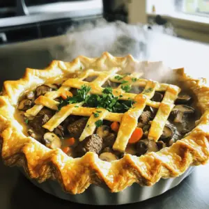 - 1 lb (450g) beef chuck, cut into 1-inch cubes - 8 oz (225g) button mushrooms, sliced - 1 large onion, finely chopped - 2 medium carrots, diced - 3 cloves of garlic, minced For this pie, I use beef chuck because it becomes tender when cooked slowly. Button mushrooms add a nice umami flavor and a bit of texture. Chopped onions and diced carrots bring sweetness and color. Garlic adds a great aroma and depth to the filling. - 3 tablespoons olive oil - 2 tablespoons all-purpose flour - 2 cups beef broth - 1 tablespoon Worcestershire sauce I love using olive oil for its rich flavor. All-purpose flour helps thicken the filling to a perfect consistency. Beef broth serves as the base of the sauce, giving it a hearty taste. Worcestershire sauce adds a tangy kick that enhances the overall flavor. - 1 teaspoon dried thyme - 1 teaspoon dried rosemary - Salt and freshly cracked black pepper to taste - 1 egg, beaten (for egg wash) Thyme and rosemary bring an earthy aroma and flavor to the pie. I always season with salt and pepper to taste because it makes a big difference. Brushing the crust with a beaten egg gives it a lovely golden color when baked. This recipe combines these simple ingredients into a comforting dish that warms the heart. For the full recipe, refer to the detailed instructions provided. - Preheat the oven to 400°F (200°C). - Chop the beef, mushrooms, onion, and carrots. - Mince the garlic and set all aside. - Heat 2 tablespoons of olive oil in a skillet. - Sear the beef cubes for 5-7 minutes until browned. - Remove beef and set it aside on a plate. - In the same skillet, add the onion and carrots. - Sauté for 5 minutes, stirring often. - Add the mushrooms and garlic, cooking for 3-4 more minutes. - Sprinkle flour over the vegetables and stir for 1 minute. - Gradually add beef broth while stirring to avoid lumps. - Mix in Worcestershire sauce, thyme, and rosemary. - Return the beef to the skillet and stir well. - Let it simmer on low for 15 minutes until thickened. - Taste and adjust seasoning as needed. - Roll out the pie crust to fit a 9-inch pie dish. - Pour the beef and mushroom filling into the crust evenly. - Place another crust on top, sealing the edges well. - Cut slits in the top for steam to escape. - Brush the top with beaten egg for a golden finish. - Bake for 25-30 minutes until golden brown. For the complete recipe, you can refer to the Full Recipe section. To achieve a golden crust, first, make sure your oven is at the right temperature. Preheat to 400°F (200°C). Use an egg wash before baking. It helps give the crust that lovely shine. For a crunchy texture, brush the crust lightly. You can choose between homemade and store-bought pie crust. Homemade crust gives you control over the ingredients. It can taste fresher and flakier. Store-bought is quick and easy, perfect for busy days. Either option works well, so pick what fits your schedule. To boost the flavor, consider adding spices like paprika or cumin. Fresh herbs like parsley or chives can also add a nice touch. Just sprinkle them in the filling while it simmers. If your filling seems too runny, add a bit more flour. Stir it in slowly until it thickens. You want a nice, hearty filling that holds together when you slice the pie. Pair your pie with simple sides. A light green salad works great. It adds freshness and crunch. Creamy mashed potatoes also match well with the rich flavors. This pie shines during family dinners or casual gatherings. It's perfect for chilly nights or cozy weekends. Serve it warm for the best taste. If you want a fun twist, try serving it with a tangy sauce on the side. {{image_4}} You can swap out beef for ground beef or other meats. Ground beef cooks faster and gives a different texture. You might also try lamb or turkey for a unique twist. For a vegetarian option, use lentils and mushrooms. This mix still gives a hearty feel without any meat. Lentils add protein and a nice bite, while mushrooms give that earthy taste. Add cheese for a creamy twist. Cheddar melts well and adds rich flavor. You can also sneak in other vegetables. Spinach or peas work great for color and nutrition. For international flavors, think about adding soy sauce or ginger. These can give your pie an Asian flair. Mixing in spices like cumin or coriander can also change the whole vibe. You can make mini versions of this pie for fun, individual servings. Use small pie dishes or muffin tins for these. Just remember, mini pies need less time in the oven. Bake them for about 15-20 minutes until golden. This way, you have a perfect portion for everyone, and they look cute on the table! To keep your Epic Beef and Mushroom Pie fresh, store it in the fridge. Use an airtight container or cover it well with plastic wrap. This helps avoid drying out. The pie stays good for about 3 to 4 days. Always check for any off smells before eating leftovers. You can freeze the pie before or after baking. If freezing before baking, wrap it in plastic wrap tightly. Then, place it in a freezer bag to prevent freezer burn. It keeps well for up to 3 months. To freeze after baking, let it cool first. Wrap it the same way and store. For reheating, thaw the pie in the fridge overnight. Then, bake it in a 350°F (175°C) oven for about 30 minutes. This helps heat it through without burning the crust. Making this pie ahead of time is a smart way to save time. You can prepare the filling in advance and store it in the fridge for up to 2 days. Portion the filling into containers for quick access. This way, you can assemble the pie whenever you want a hearty meal. Another option is to make mini versions of the pie. These freeze well and are great for quick lunches or dinners. Just reduce the baking time and enjoy your Epic Beef and Mushroom Pie anytime! What is the best way to reheat leftover pie? To reheat your pie, preheat the oven to 350°F (175°C). Place the pie on a baking sheet. Cover it with foil to keep it moist. Heat for about 20-25 minutes, or until warm. This method keeps the crust nice and crispy. Can I make this pie gluten-free? Yes, you can! Use a gluten-free pie crust. For the filling, swap regular flour for a gluten-free blend. Ensure your beef broth and Worcestershire sauce are gluten-free, too. How to thicken the filling if it's too runny? If your filling is runny, add a bit more flour. Mix one tablespoon of flour with cold water to make a slurry. Stir this into the simmering filling until it thickens. You can also let it simmer longer to reduce the liquid. Can I add other vegetables to the filling? Absolutely! You can add peas, corn, or green beans. Just make sure to chop them small. This adds color and nutrition to your pie. How do I know when the pie is fully cooked? Look for a golden-brown crust. You can also insert a knife into the filling. It should come out hot, and the filling should bubble. If it does, your pie is ready! What can I use instead of beef broth? You can use chicken broth or vegetable broth. This will change the flavor slightly but still taste great. Even water can work in a pinch, though it's less flavorful. Alternatives to Worcestershire sauce? Try soy sauce or balsamic vinegar as substitutes. They add a nice umami flavor. You can also mix soy sauce with a bit of vinegar for a similar taste. The beef and mushroom pie is a delightful dish full of flavor. We explored the main ingredients, pantry staples, and seasonings that create this meal. You learned how to cook the filling, assemble the pie, and ensure a perfect crust. The tips on variations and storage help you customize and preserve your pie. Now, it's your turn to enjoy this classic recipe. Make it your own and share it with others!
