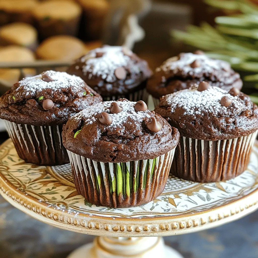 The ingredients for Chocolate Zucchini Muffins are simple yet essential for a moist and tasty treat. Here’s what you will need: - 1 cup grated zucchini (about 1 medium zucchini, moisture squeezed out) - 1 cup all-purpose flour - 1/2 cup unsweetened cocoa powder - 1 teaspoon baking soda - 1/2 teaspoon baking powder - 1/4 teaspoon salt - 1/2 cup granulated sugar - 1/4 cup packed brown sugar - 1/2 cup vegetable oil - 2 large eggs - 1 teaspoon vanilla extract - 1/2 cup chocolate chips (dark or semi-sweet) - 1/4 cup chopped walnuts (optional) Using grated zucchini helps make the muffins soft and moist. Don't forget to squeeze out some of the zucchini's moisture before adding it to the mix! This step is key to getting the right texture in your muffins. The cocoa powder provides that deep chocolate flavor we all love. Adding sugars gives sweetness while the vanilla extract rounds out all the flavors. If you are feeling adventurous, try adding chocolate chips or walnuts for extra texture. Chocolate chips create melty pockets of chocolate, while walnuts add crunch. You can modify these ingredients to fit your taste. For a healthier version, consider using whole wheat flour or reducing the sugar. For the full recipe, check out the detailed instructions on how to bring these delicious muffins to life! First, preheat your oven to 350°F (175°C). This step is key for even baking. Next, prepare your muffin tin. You can grease it lightly with oil or use cupcake liners. This makes it easy to remove the muffins later. In a medium mixing bowl, combine these dry ingredients: - 1 cup all-purpose flour - 1/2 cup unsweetened cocoa powder - 1 teaspoon baking soda - 1/2 teaspoon baking powder - 1/4 teaspoon salt Whisk them together until you see a uniform mix. This ensures your muffins rise evenly. In a large bowl, mix together: - 1/2 cup granulated sugar - 1/4 cup packed brown sugar - 1/2 cup vegetable oil Use a whisk or an electric mixer until the mixture is smooth. Add in 2 large eggs one at a time. Mix well after each egg. Finally, stir in 1 teaspoon vanilla extract until well combined. Now, gently fold in the grated zucchini. You’ll need about 1 cup, which is roughly one medium zucchini. This adds moisture and flavor. Next, pour the dry ingredients into the wet mixture. Use a spatula to fold them together gently. Be careful not to overmix, as this can make your muffins dense. Spoon the batter into the prepared muffin cups. Fill each cup about two-thirds full. This allows space for the muffins to rise. Then, bake the muffins for 18-20 minutes. To check if they’re done, insert a toothpick into the center of a muffin. It should come out clean or with a few moist crumbs. After baking, let the muffins cool in the tin for about 5 minutes. Then transfer them to a wire rack to cool completely. For the full recipe, check the earlier section. Enjoy these moist and decadent chocolate zucchini muffins! Zucchini brings moisture and texture to your muffins. This veggie helps keep them soft and fluffy. Always squeeze out excess water from the grated zucchini before mixing. Too much moisture can make your muffins soggy. Use fresh zucchini for the best results. The grated zucchini mixes well and blends into the batter, making the muffins a treat. Overmixing can ruin your muffins. Mix the wet and dry ingredients just until combined. A few lumps are okay; they will bake out. This method keeps your muffins light and airy. Always check your oven temperature with an oven thermometer. Ovens can be off by a few degrees. Baking at 350°F (175°C) is key for perfect muffins. If your muffins bake too fast or slow, adjust the time. Serve your muffins warm for a special touch. Dust them with a bit of powdered sugar for a nice look. You can place them on a cake stand or a pretty platter. This makes them inviting for guests. Pair your muffins with cream cheese for a rich flavor. They also taste great with a cup of coffee or tea. Enjoy them plain or with your favorite spread for an extra treat. You can find the full recipe above to enjoy these moist and decadent chocolate zucchini muffins. {{image_4}} You can change the flavor of your chocolate zucchini muffins easily. Try using different flours, such as whole wheat or gluten-free options. Whole wheat flour adds a nutty taste and boosts fiber. Gluten-free flour blends can make the muffins suitable for those with gluten issues. Switching chocolate types can also change the taste. Use dark chocolate for a rich, intense flavor. White chocolate offers a sweeter, creamier taste. You can even mix different types for a unique twist. This keeps the muffins exciting and new. You don't have to sacrifice taste for health. Consider using applesauce or Greek yogurt instead of oil. Applesauce adds moisture without extra fat. Greek yogurt gives a creamy texture and adds protein. You can also cut back on sugar. Replace some of the sugar with mashed bananas or reduce the total sugar amount. This keeps your muffins sweet while lowering calories. These healthier substitutions make your treats just as tasty and a bit kinder to your waistline. For the full recipe, check out the original. To keep your chocolate zucchini muffins fresh, store them in an airtight container. This method helps to trap moisture, keeping the muffins soft. If you plan to eat them within a few days, you can keep them at room temperature. For longer storage, place the container in the fridge to prolong their shelf life. Freezing muffins is easy and effective. First, let the muffins cool completely. Then, wrap each muffin tightly in plastic wrap. Place wrapped muffins in a freezer-safe bag or container. Label the bag with the date. Frozen muffins can last up to three months. When you want to enjoy one, just take it out and thaw at room temperature. To reheat your muffins, use the oven for the best results. Preheat your oven to 350°F (175°C). Place the muffins on a baking sheet and cover them with foil. Heat for about 10 minutes to keep them moist. If you're in a hurry, you can use the microwave. Heat each muffin for about 15-20 seconds. Just be careful not to overheat, as this can dry them out. Enjoy the delicious taste of these chocolate zucchini muffins every time! To make your chocolate zucchini muffins healthier, consider a few simple swaps: - Use whole wheat flour instead of all-purpose flour for more fiber. - Replace granulated sugar with applesauce or mashed banana to cut calories. - Use Greek yogurt instead of oil for moisture and protein. - Add nuts or seeds for healthy fats and extra crunch. These changes can help you enjoy a tasty treat with better nutrition. Yes, you can use frozen zucchini! Frozen zucchini works great in muffins. Here are some tips: - Thaw the zucchini first and squeeze out excess moisture. - If it’s too watery, it may make your muffins soggy. - Frozen zucchini is often pre-grated, making it easy to use. Just remember, fresh zucchini gives a bit more texture. These muffins stay fresh for about 3 to 5 days at room temperature. Storing them in an airtight container helps keep them moist. For longer storage, they can last up to 3 months in the freezer. Just make sure to wrap them well. When ready to eat, thaw them in the fridge overnight or warm them in the oven. Adding zucchini to muffins has many benefits: - Zucchini is low in calories but high in moisture, making muffins soft. - It adds vitamins and minerals like vitamin C and potassium. - The fiber helps with digestion and keeps you full longer. - Plus, you get extra nutrients without a strong veggie taste! These benefits make zucchini a smart choice for baking. Enjoy the added health boost in your delicious muffins! This blog post shows you how to make delicious chocolate zucchini muffins. We covered ingredients, step-by-step instructions, and helpful tips. Using zucchini keeps your muffins moist and tasty. You can also explore different flavors and healthier options. Remember, baking these muffins can be fun. Enjoy the process, and feel free to share your own twists. Happy baking!