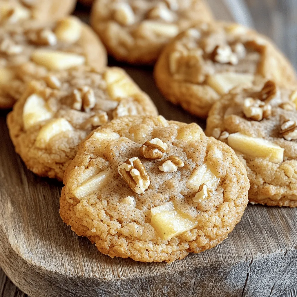 To create tasty apple cinnamon cookies, you need some key ingredients. Here they are: - 1 cup all-purpose flour - 1/2 teaspoon baking soda - 1/2 teaspoon baking powder - 1 teaspoon ground cinnamon - 1/4 teaspoon salt - 1/2 cup unsalted butter, softened (ideally at room temperature) - 1/2 cup brown sugar, packed tightly - 1/4 cup granulated sugar - 1 large egg, at room temperature - 1 teaspoon vanilla extract - 1 medium apple, peeled, cored, and finely diced (recommended: tart variety like Granny Smith) - 1/2 cup old-fashioned rolled oats These ingredients blend together to form a soft, chewy cookie filled with the warm flavor of cinnamon and fresh apples. You can take your cookies to the next level with optional ingredients. Consider adding: - 1/4 cup chopped walnuts or pecans for added crunch - A sprinkle of nutmeg for a warm spice - 1/2 cup chocolate chips for a sweet twist These ingredients add texture and flavor, making your cookies even more delightful. To bake your cookies, gather a few simple kitchen tools: - Mixing bowls (one large and one small) - Measuring cups and spoons - A whisk for the dry ingredients - A spatula or wooden spoon for mixing - A baking sheet lined with parchment paper - An oven to bake your cookies Having the right equipment makes the baking process smooth and enjoyable. With these essential tools and ingredients, you are ready to create apple cinnamon cookies that will impress everyone. For the complete cooking instructions, refer to the Full Recipe. Start by preheating your oven to 350°F (175°C). This temperature helps the cookies bake evenly. While the oven warms up, line a baking sheet with parchment paper. This step keeps the cookies from sticking and makes cleanup easier. In a small bowl, combine the dry ingredients. Use 1 cup of all-purpose flour, 1/2 teaspoon of baking soda, 1/2 teaspoon of baking powder, 1 teaspoon of ground cinnamon, and 1/4 teaspoon of salt. Whisk these together to mix well. In a large bowl, cream together 1/2 cup of softened unsalted butter, 1/2 cup of brown sugar, and 1/4 cup of granulated sugar. Beat until light and fluffy, about 2-3 minutes. Then, add 1 large egg and 1 teaspoon of vanilla extract. Mix until smooth. Slowly add the dry ingredients to the wet mix. Stir gently until the dough starts to come together. Don’t overmix! Finally, fold in 1 diced medium apple, 1/2 cup of rolled oats, and nuts if you want a little crunch. Using a tablespoon or cookie scoop, drop the dough onto the prepared baking sheet. Leave about 2 inches between each scoop. This space lets the cookies spread as they bake. Bake them in the preheated oven for 10-12 minutes. Look for lightly golden edges and a soft center. When they are ready, take them out and let them cool on the baking sheet for 5 minutes. Then, move the cookies to a wire rack to cool completely. These Apple Cinnamon Cookies are a true delight. For the full recipe, check the section above. Enjoy the warm, cozy flavors! To get the best texture, you want a soft and chewy cookie. Here are some tips: - Use room temperature butter. Softened butter helps the cookies spread well. - Don't overmix the dough. Mix just until combined for a tender bite. - Chill the dough. If you have time, chill your dough for 30 minutes. This helps the flavors meld and gives a better texture. - Watch baking time closely. Remove cookies when the edges are golden. The centers will firm up as they cool. You can easily adjust this recipe for different diets: - Gluten-free: Swap all-purpose flour for a gluten-free blend. - Dairy-free: Use coconut oil or a dairy-free butter substitute. - Nut-free: Omit nuts or use seeds like sunflower seeds instead. - Sugar-free: Replace sugars with a sugar substitute suitable for baking. Many people make simple errors when baking cookies. Here are some to watch out for: - Using cold ingredients. Always use room temperature eggs and butter. - Not measuring correctly. Use dry measuring cups for flour, packing it down lightly. - Overbaking. Cookies will continue to cook after removing them from the oven. - Skipping parchment paper. This can lead to sticking and uneven baking. For the full recipe, refer to the Apple Cinnamon Delight Cookies section. Happy baking! {{image_4}} You can make apple cinnamon cookies even better with chocolate chips. Just add 1/2 cup of semi-sweet or dark chocolate chips to the dough. This makes each bite a sweet surprise. The chocolate blends well with the warm spices and apple bits. It adds a rich flavor that many people love. Think of it as a fun twist on a classic recipe. If you need a gluten-free option, you can swap out the flour. Use 1 cup of gluten-free all-purpose flour instead. Make sure it has a binding agent like xanthan gum. This keeps your cookies from falling apart. You can also replace oats with gluten-free oats. This way, everyone can enjoy these tasty cookies without worry. Fall spices can change the taste of your cookies. Consider adding nutmeg or allspice to your mix. Just use 1/4 teaspoon of each along with the cinnamon. This gives your cookies a warm, cozy flavor. You can also add a splash of maple syrup to enhance the autumn vibe. It creates a sweet, rich taste that pairs perfectly with apples. For the full recipe, check out the Apple Cinnamon Delight Cookies. To keep your apple cinnamon cookies fresh, store them properly. Use an airtight container. This keeps air out and moisture in. If you stack cookies, add parchment paper between layers. This prevents them from sticking together. Keep the container in a cool, dry place. Avoid direct sunlight and heat sources. If you follow these steps, your cookies will stay tasty for days. When stored correctly, apple cinnamon cookies last about one week. If you notice them getting soft, they need to be eaten soon. You can also check for any signs of spoilage. If they smell odd or look bad, it’s time to toss them. For the best flavor, enjoy them within a few days. Freezing cookies is a great option for later. To freeze, let the cookies cool completely. Place them in a single layer on a baking sheet. Freeze them for one hour. Once solid, transfer them to a freezer bag. Remove as much air as possible before sealing. You can freeze the cookies for up to three months. When you're ready to eat, just thaw them at room temperature. You can even warm them in the oven for a few minutes. Enjoy the fresh taste again! For the full recipe, check out the Apple Cinnamon Delight Cookies. Yes, you can use different types of apples. Each apple brings its own taste. Tart apples like Granny Smith work best. They balance the sweetness in cookies. You can also try sweeter apples, like Honeycrisp. Just remember, the flavor changes with each type. Experiment with your favorites! To make chewy cookies, focus on a few key steps. First, use more brown sugar. It adds moisture. Second, avoid overbaking the cookies. Just bake until the edges are golden. Lastly, add an extra egg yolk for richness. This will give you soft, chewy bites every time. These cookies pair well with many treats. Try serving them warm with a scoop of vanilla ice cream. The cold ice cream complements the warm cookies. You can also serve them with hot apple cider. For a twist, add a drizzle of caramel sauce. It enhances the apple flavor and adds sweetness. For the full recipe, refer back to the earlier section. In this blog post, we explored the essential ingredients, step-by-step instructions, and tips for perfect apple cinnamon cookies. I shared ways to enhance flavor and common mistakes to watch out for. Remember, you can customize these cookies to fit your tastes and dietary needs. You can also store them or freeze them for future snacking. Now, you have the tools to bake delicious cookies that your friends and family will love. Enjoy your baking journey and share these treats with others!