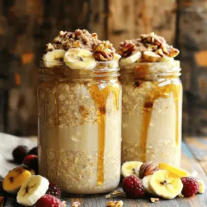 For the perfect Maple Brown Sugar Overnight Oats, gather these simple ingredients: - 1 cup rolled oats - 1 ½ cups almond milk (or any milk of your preference) - 2 tablespoons pure maple syrup - 1 tablespoon packed brown sugar - 1 teaspoon pure vanilla extract - ½ teaspoon ground cinnamon - A pinch of salt - ½ cup chopped pecans (or walnuts for a different flavor) - Fresh fruit for topping (such as sliced bananas, seasonal berries, or diced apples) Using these ingredients, you can create a wholesome breakfast that is both tasty and filling. Each item plays a key role. The oats provide fiber, while the nuts add healthy fats. Maple syrup and brown sugar give sweetness, making this dish delightful. If you want to make it creamy, almond milk works great. You can also try whole milk or oat milk if you prefer. Don't forget the fresh fruit! It not only adds color but also boosts nutrition. For the full recipe, follow along with the steps in the next section. Enjoy your healthy start today! - Mix the Ingredients Start by gathering all your ingredients. In a large bowl, combine 1 cup of rolled oats, 1 ½ cups of almond milk, 2 tablespoons of pure maple syrup, and 1 tablespoon of packed brown sugar. Add 1 teaspoon of pure vanilla extract, ½ teaspoon of ground cinnamon, and a pinch of salt. Use a whisk or spoon to blend everything well. This mix is the base for your overnight oats. - Divide into Containers After mixing, take your oat mixture and divide it into two jars or airtight containers. Make sure to leave a little space at the top. This space is for toppings you'll add later. It’s important to use containers that seal well to keep your oats fresh overnight. - Refrigerate Overnight Secure the lids on the jars and place them in the fridge. Let them chill overnight or for at least 4 hours. This soaking time allows the oats to absorb the almond milk and flavors. You’ll wake up to creamy oats ready to enjoy! - Stir Before Serving In the morning, take the jars out of the fridge. Give the oats a good stir to mix any settled ingredients. If the oats seem too thick, add a splash of milk to reach your desired creaminess. This step ensures every bite is smooth and tasty. - Add Toppings Now comes the fun part! Top each jar with a handful of chopped pecans or walnuts for a crunchy contrast. You can also add fresh fruit like sliced bananas, seasonal berries, or diced apples for extra flavor. These toppings not only boost taste but also make your oats look pretty! For the full recipe, check out the details above. Enjoy your healthy start! - Adjusting Liquid Levels: If your oats seem too thick, add more milk. Start with a little and mix well. This helps you find the right texture you love. For creamier oats, use more milk or yogurt. If you prefer them thicker, cut back on the liquid. - Stirring Techniques: Stir well before serving. This mixes the ingredients and keeps the oats smooth. If you notice clumps, give it a good mix. You can also use a fork to break them up. This ensures even flavor in every bite. - Additional Sweetener Options: While maple syrup and brown sugar are great, you can try honey or agave. Each adds a unique taste. If you want less sugar, use ripe bananas for natural sweetness. They mash well and blend into the oats. - Spice Variations: Cinnamon is a classic, but you can add more spices. Try nutmeg or ginger for a warm kick. A dash of cocoa powder gives a chocolatey twist. Another option is to mix in some pumpkin spice for a seasonal touch. Each spice changes the flavor profile for a fun twist. {{image_4}} If you want a nut-free dish, use seeds instead of nuts. Seeds like sunflower or pumpkin can add great crunch. They also bring healthy fats and protein. Just sprinkle a handful on top of your oats. This keeps it tasty and safe for those with nut allergies. You can give your oats a fun twist. Try adding chocolate or cocoa powder for a rich taste. Just mix in one tablespoon when you combine your ingredients. It adds a sweet touch that feels like dessert. Another way to enhance flavor is by adding nut butters. A scoop of peanut butter or almond butter adds creaminess. It also gives extra protein. Simply stir it into the oats before refrigerating. These small changes make your Maple Brown Sugar Overnight Oats even more exciting. You can create your own version every time! For the full recipe, check out the Maple Brown Sugar Overnight Oats section. To keep your maple brown sugar overnight oats fresh, use airtight containers. These containers lock in moisture and prevent your oats from drying out. Make sure to fill each jar, but leave some space at the top for toppings. This practice helps keep the oats from getting soggy. Store the jars in the fridge for up to five days. Check for any change in smell or texture before eating. If the oats smell off or look strange, it’s best to toss them. Enjoy your oats while they’re still fresh for the best taste. You can freeze overnight oats for longer storage. To freeze, pour the oats into a freezer-safe container. Leave some room for expansion as they freeze. Seal the container tightly to avoid freezer burn. When you want to eat them, move the container to the fridge overnight to thaw. If you need it quicker, place the container in cold water for about an hour. Stir well before serving and add your favorite toppings for a delicious meal. You can store overnight oats in the fridge for up to five days. They stay fresh in airtight containers. I recommend eating them within this time for the best taste. If you notice any off smells or textures, it’s best to discard them. Yes, you can use many types of milk. Almond milk works well, but you can also try oat milk, soy milk, or cow's milk. Each choice brings its own flavor and texture. Experiment to find what you like best! Overnight oats are very healthy. They are rich in fiber, which helps with digestion. They also provide protein and healthy fats, especially if you add nuts. The oats keep you full longer, which can help with weight management. Absolutely! You can make a big batch of maple brown sugar overnight oats for the week. Just divide the mixture into jars before refrigerating. Keep the jars sealed and grab one each morning for a quick breakfast. Fruits add great flavor and texture. I love using sliced bananas, seasonal berries, or diced apples. You can also try peaches or mangoes. Fresh fruit not only tastes good but also boosts the nutrition of your meal. You learned how to make tasty maple brown sugar overnight oats. We covered the key ingredients, easy steps, and storage tips. Remember, you can switch ingredients based on your taste. Try new fruits, nuts, or spices for fun flavors. Overnight oats are perfect for busy mornings and meal prep. Enjoy a healthy, quick breakfast that you can make your own! You now have a great start for many delicious mornings ahead.