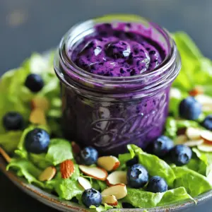 - Fresh blueberries - Greek yogurt (or vegan alternative) - Honey or maple syrup - Apple cider vinegar - Dijon mustard - Seasonings: Salt and pepper To make a creamy blueberry salad dressing, you need key ingredients. The fresh blueberries add a sweet and tart flavor. Greek yogurt makes the dressing rich and creamy. If you prefer a vegan option, use a plant-based yogurt. Honey or maple syrup adds sweetness. Apple cider vinegar gives a nice tang. Dijon mustard adds depth. Don’t forget to season with salt and pepper! - Additional sweeteners - Flavor enhancements: herbs or spices You can also customize the dressing with optional ingredients. If you want it sweeter, consider adding more honey or maple syrup. You can enhance the flavor with herbs like basil or mint. A pinch of cinnamon can also bring warmth to the dressing. - Antioxidant properties - Importance of yogurt for gut health Blueberries are packed with antioxidants. They help fight free radicals in your body. This means they can support your overall health. Greek yogurt is great for gut health. It contains probiotics, which are good for digestion. This dressing not only tastes good but also helps you feel good! To make your creamy blueberry salad dressing, start by blending the ingredients. Gather your fresh blueberries, Greek yogurt, honey, apple cider vinegar, and Dijon mustard. Place all these into your blender. Blend on high speed until the mixture is smooth. Don’t forget to pause and scrape down the sides to mix everything well. Next, it’s time to taste your dressing. This is the fun part! Adjust the flavor by adding salt and freshly cracked black pepper. Mix briefly to combine. This step is key to getting a dressing that suits your taste. Now, let’s work on the consistency. If your dressing is too thick, don’t worry! You can adjust the thickness easily. Start by adding one tablespoon of water to the blender. Blend again and check if it’s the right consistency. If it’s still too thick, add more water slowly. Remember, the goal is a smooth and pourable dressing that clings to your salad nicely. Once your dressing is ready, it’s time to serve. Drizzle it over your favorite salads for a pop of flavor. It pairs well with mixed greens, nuts, and cheese. You can also use this dressing as a dip for fresh vegetables. Serve it in a small bowl alongside carrots, cucumbers, or bell peppers. This makes for a tasty appetizer or snack. For the full recipe, check out the details above! To save time, you can make this dressing ahead. Use a glass jar for storage. A tightly sealed jar keeps it fresh. The dressing lasts about a week in the fridge. Just give it a quick shake before using. You can make this dressing even better. Try adding fresh herbs like basil or mint. These herbs add a lovely twist. You can also experiment with citrus zest. Lemon or lime zest brightens the flavors nicely. This dressing pairs well with many salads. It works great on mixed greens or spinach salads. You can also use it as a marinade for chicken or fish. Drizzle it on grilled veggies for a tasty boost. {{image_4}} To create a vegan version of creamy blueberry salad dressing, swap the Greek yogurt with a plant-based option. You can use almond yogurt, coconut yogurt, or cashew cream. These alternatives provide a creamy texture and rich flavor, just like yogurt. For sweeteners, replace honey with maple syrup or agave nectar. Both options add sweetness without using animal products. You can mix things up by using other fruits. Strawberries and raspberries work great as substitutes for blueberries. They add a fresh taste and bright color to your dressing. You can also try mixing in citrus fruits like oranges or lemons. A splash of orange juice or lemon juice can bring a zesty twist to your dressing. If you like some heat, add jalapeños or chipotle to your dressing. Just a little can give it a fun kick. For more unique flavors, try adding spices like cumin or smoked paprika. These spices can change the taste and make it even more exciting. To keep your creamy blueberry salad dressing fresh, store it in airtight containers or jars. This prevents air from getting in and affecting the flavor. I recommend using glass jars for easy pouring and to avoid any unwanted tastes from plastic. Always refrigerate your dressing right after making it. This will help maintain its creamy texture and vibrant taste. Can you freeze creamy dressing? Yes, but it may change in texture. The yogurt might separate when thawed. To freeze, pour the dressing into a freezer-safe container. Leave some space at the top for expansion. When ready to use, thaw it in the fridge overnight. How to thaw and use? Once thawed, stir the dressing well. If it seems too thick, add a splash of water and blend again. How can you tell if the dressing has gone bad? Look for changes in color or texture. If you see any mold or notice an off smell, it’s best to discard it. Maintaining quality over time is important. Use the dressing within one week for the best taste. Always check the date on your ingredients to ensure freshness. Yes, you can make this dressing without yogurt. If you want a vegan option, use silken tofu or avocado instead. Both create a creamy texture and add healthy fats. You can also try using cashew cream. Just blend soaked cashews with water until smooth. This gives a rich taste and keeps it dairy-free. You can store this dressing in the fridge for up to one week. Use an airtight container or jar to keep it fresh. Before serving, give it a quick stir or shake. If you notice it thickening, add a splash of water to adjust the consistency. This blueberry dressing shines on mixed greens salads or spinach salads. It adds a nice touch to salads with nuts and cheese. Try it on a spinach salad with goat cheese and walnuts. You can also drizzle it over a fruit salad for a sweet twist. It’s a versatile dressing that enhances many dishes. This blog post covered how to make a tasty blueberry dressing. We looked at key ingredients like blueberries, Greek yogurt, and apple cider vinegar. I shared steps on preparing the dressing and tips for storage. Various options for vegan and spicy versions were also included. Incorporating this dressing can boost flavor and nutrition in your meals. Now you can whip up this delicious dressing and enjoy it in many ways. Happy cooking!