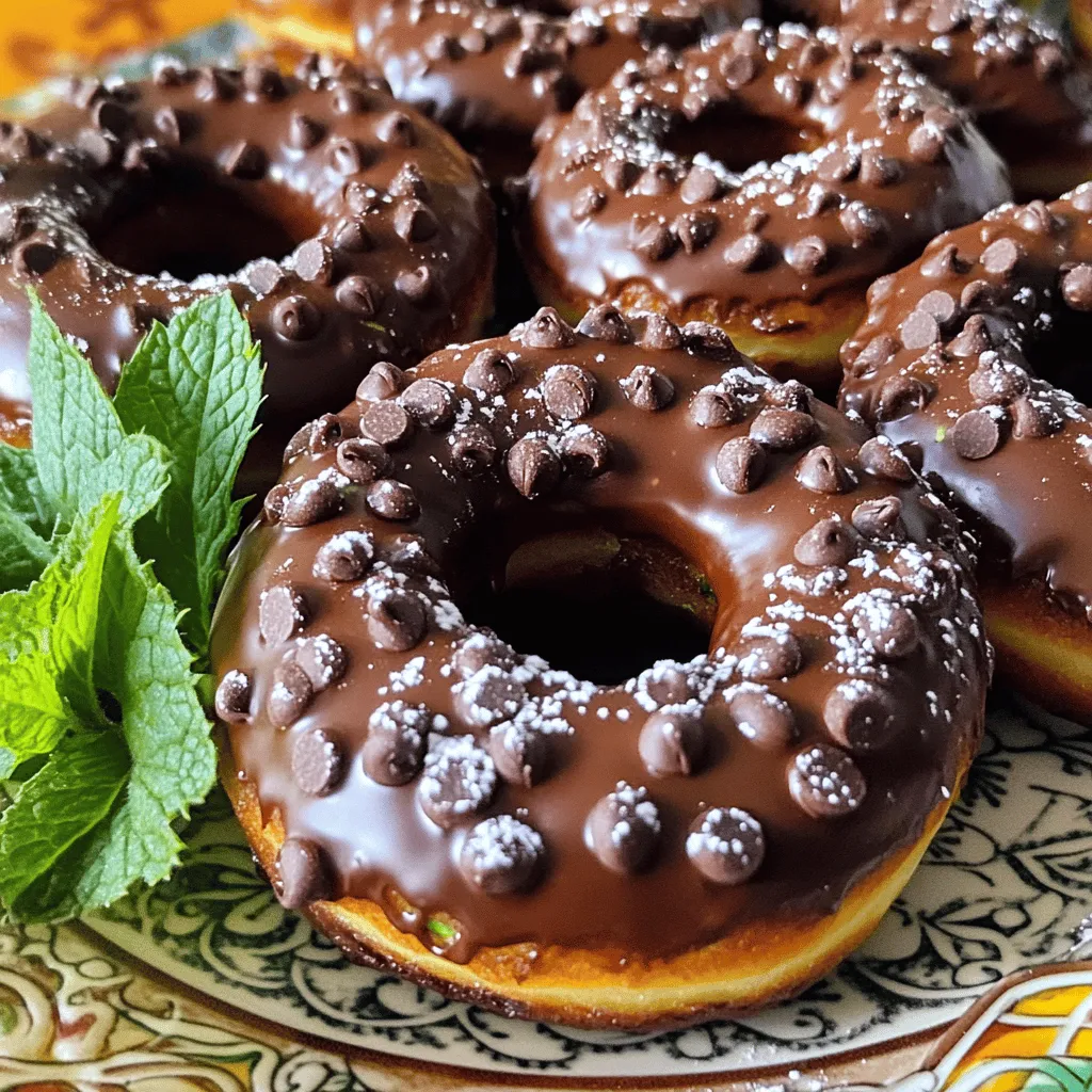 Gathering the right ingredients is key to making these tasty donuts. Here’s what you need: - 1 cup freshly grated zucchini - 1 cup all-purpose flour - 1/2 cup unsweetened cocoa powder - 1/2 teaspoon baking soda - 1/2 teaspoon baking powder - 1/4 teaspoon salt - 1/2 cup granulated sugar - 1/4 cup packed brown sugar - 1/2 cup vegetable oil - 2 large eggs - 1 teaspoon pure vanilla extract - 1/2 cup semi-sweet chocolate chips - Optional: powdered sugar for a dusting Each ingredient plays a role in flavor and texture. The zucchini adds moisture and nutrition without a strong taste. Using both sugars gives a nice balance of sweetness. The cocoa powder brings rich chocolate flavor, while the baking soda and baking powder help the donuts rise. Make sure to have all these items on hand before you start. This will make the process smooth and fun! If you want to see the full recipe, check [Full Recipe]. - Preheat oven to 350°F (175°C). - Grease donut pan or use silicone mold. - Grate one medium zucchini and remove excess moisture. - In a bowl, sift together flour, cocoa powder, baking soda, baking powder, and salt. - In a separate bowl, mix sugar, brown sugar, oil, eggs, and vanilla until smooth. - Add the grated zucchini into this mixture. - Gradually blend the wet mixture into the dry ingredients. - Fold in semi-sweet chocolate chips carefully. - Fill each cavity of the donut pan about two-thirds full with batter. - Bake for 12 to 15 minutes. Use a toothpick to check if they are done. Cool before serving. For a detailed guide, check the Full Recipe. To get the best texture, you must remove moisture from the zucchini. Zucchini holds a lot of water. If you skip this step, your donuts may turn out soggy. Grate the zucchini, then pat it dry with a clean towel. This will help create a light and fluffy donut. Avoid over-mixing the batter. When you combine the wet and dry ingredients, mix until just combined. This keeps the donuts from becoming too dense. A few lumps are just fine. They will bake out in the oven. Baking time can vary based on your oven type. Most home ovens bake at 350°F (175°C). Check your donuts after 12 minutes. If a toothpick inserted in the center comes out clean, they are done. If not, give them a few more minutes. Look for a golden-brown color on the top. This is a sign that your donuts are fully baked. They should spring back when lightly pressed. Get creative when presenting your donuts. Arrange them on a colorful plate. You can garnish with fresh mint leaves for a pop of color. A sprinkle of extra chocolate chips adds a fun touch. Optional toppings can enhance flavor and look. Dust with powdered sugar for a sweet finish. Try drizzling melted chocolate or a glaze over the top. These simple steps make your donuts look and taste amazing! {{image_4}} You can make your donuts even healthier by making a few simple swaps. - Substitute whole wheat flour for all-purpose flour: This adds fiber and nutrients. Whole wheat flour gives a nutty taste and a denser texture. - Using applesauce instead of vegetable oil: This cuts down on fat and adds moisture. Applesauce keeps the donuts soft and adds a hint of sweetness. Want to boost the flavor? There are easy ways to do this. - Adding spices such as cinnamon or nutmeg: A touch of cinnamon warms the flavor. Nutmeg adds a nice hint of sweetness. These spices make your donuts taste special. - Experimenting with different types of chocolate: Try dark chocolate or white chocolate chips. Each type gives a unique twist to your donuts. If you have dietary needs, you can adjust this recipe easily. - Gluten-free options using alternative flours: Almond flour or oat flour work well. They keep the donuts moist while being gluten-free. - Vegan substitutions for eggs and dairy: Use flax eggs or applesauce in place of eggs. For dairy, try almond milk or coconut yogurt. These swaps keep your donuts delicious and suitable for everyone. For the complete recipe, check out the [Full Recipe]. To keep your chocolate zucchini donuts fresh, store them at room temperature. Place them in an airtight container. This helps maintain their moisture and flavor. They will stay good for about two days this way. If you want to keep them longer, consider refrigeration. Just remember to wrap them tightly with plastic wrap or foil. This will help avoid them drying out in the fridge. Freezing donuts is a great way to extend their life. To freeze, first cool the donuts completely. Then, wrap each donut in plastic wrap. Place them in a freezer-safe bag. This way, they won’t stick together. They can last up to three months in the freezer. To enjoy them later, remove a donut and let it thaw at room temperature. If you want to eat it warm, pop it in the microwave for a few seconds. These donuts have a good shelf life. If stored properly, they stay fresh for about two days at room temperature. In the fridge, they can last up to a week. Look for signs of spoilage. If the donuts smell off or develop mold, it’s best to toss them. Always trust your nose and eyes when checking for freshness. Good storage keeps your treats tasty and safe! For the full recipe, check out the detailed instructions above. Yes, you can use a muffin tin! When using a muffin tin, the baking time will change. Donuts usually bake for 12 to 15 minutes. Muffins may need an extra 2 to 5 minutes. Keep an eye on them as they bake. Muffins will give you a different shape, but the taste stays the same! To check if the donuts are done, use the toothpick test. Insert a toothpick into the center of a donut. If it comes out clean, the donuts are ready. If it has batter on it, bake for another minute and test again. This is a simple way to ensure your donuts are perfectly baked. Yes, you can mix it up! You could use carrots or squash instead of zucchini. Applesauce also works well. Each fruit or veggie will change the flavor a bit. For example, carrots add a sweet taste, while applesauce gives moisture. No donut pan? No worries! You can shape the batter into rounds and place them on a baking sheet. Use parchment paper to help them keep their shape. You can also use a muffin tin, as mentioned before, for a muffin version. Get creative with your shapes! This recipe is great for kids! They can help with grating the zucchini and mixing the batter. Just be careful with the oven. Let them sprinkle the powdered sugar on top for a fun finish. It’s a tasty way to get kids involved in baking! For the full recipe, check out the details above. This blog post covered how to make delicious zucchini donuts. We shared the key ingredients and provided step-by-step instructions to guide you through the process. Plus, we discussed tips for the best texture and decorating ideas. You can even switch up the recipe with variations for healthier options. In the end, baking these donuts is a fun way to enjoy a tasty treat. You'll love the combo of flavors and textures. Happy baking!