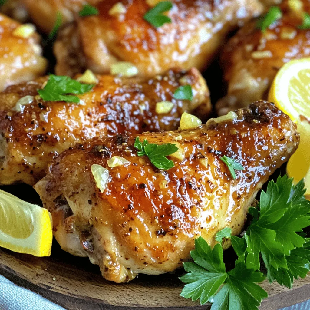 To make this dish, gather the following items: - 4 boneless, skinless chicken breasts - 3 tablespoons extra virgin olive oil - 4 cloves of garlic, finely minced - Juice and zest of 1 large, juicy lemon - 1 teaspoon freshly ground black pepper - 1 teaspoon sea salt - 1 teaspoon dried oregano - 1 teaspoon dried thyme - ½ teaspoon red pepper flakes (optional for heat) - Fresh parsley, finely chopped, for garnish You can mix things up a bit. Try using chicken thighs instead of breasts for a juicier bite. You can also swap out olive oil for avocado oil if you prefer. If you want more flavor, add a splash of chicken broth to the marinade. For a twist, use lime instead of lemon. You can even throw in some chopped sun-dried tomatoes or olives for an extra kick! Using fresh ingredients makes all the difference. Fresh garlic gives a stronger taste than powdered. Fresh lemon juice brightens up the dish more than bottled juice. The herbs bring a vibrant flavor. When you use fresh items, your meal tastes better and looks more appealing. Trust me, this effort pays off in every bite! To make Baked Garlic Lemon Pepper Chicken, start by preheating your oven to 400°F (200°C). This step is key for even cooking. Next, grab a small bowl and mix together the olive oil, minced garlic, lemon juice, and lemon zest. Add black pepper, salt, oregano, thyme, and optional red pepper flakes. Stir this mix until it looks well combined. Now, take your chicken breasts and put them in a large bag or shallow dish. Pour the marinade over the chicken. Make sure each piece gets coated well. Seal the bag or cover the dish and place it in the fridge. Let it marinate for at least 30 minutes. If you have more time, marinate for up to 2 hours for richer flavor. After marinating, remove the chicken from the fridge. Place the chicken breasts on a baking sheet lined with parchment paper. Make sure they are spaced out. This helps them bake evenly. Put the baking sheet in your preheated oven and bake for 25-30 minutes. Check the internal temperature; it should reach 165°F (75°C). Once done, take the chicken out and let it rest for about 5 minutes. This step keeps the juices inside. Finally, sprinkle chopped parsley on top for a fresh touch before serving. - Prep Time: 10 minutes - Marination Time: 30 minutes to 2 hours - Cooking Time: 25-30 minutes - Total Time: 40 minutes These times help you plan your meal. You can prep ahead to make dinner quick and easy. Marination is important for flavor and tenderness. When you soak the chicken in the marinade, it absorbs all those tasty spices and lemon juice. This makes the chicken juicy and flavorful. The longer you marinate, the better the flavors blend into the meat. So, if you can, try to marinate for a longer time. It makes a big difference in taste! To keep chicken juicy, use a marinade. The mix of olive oil, garlic, and lemon gives moisture and flavor. Let the chicken soak in this mix for at least 30 minutes. Longer marinating makes it even better. After you bake, let the chicken rest for about 5 minutes. This keeps the juices inside. Baking at 400°F (200°C) is key. This heat cooks the chicken evenly, making it tender. Use parchment paper on your baking sheet. It helps with easy cleanup and prevents sticking. Space the chicken out. If they touch, they won't brown well. Check the chicken's temperature. It should reach 165°F (75°C) for safe eating. Serve the chicken with sides like roasted veggies or a fresh salad. The crispness of the veggies balances the chicken's flavor. For sauces, a light lemon sauce or a yogurt dip works great. You can also add a sprinkle of fresh herbs for a pop of color. For the full recipe, visit our dedicated page. {{image_4}} You can switch chicken with fish or plant-based proteins. Salmon works great here. It brings a rich taste that pairs well with lemon and garlic. Tofu is a fantastic choice for a vegan option. Press and cube the tofu, then marinate it just like the chicken. Bake it until it's firm and golden. You can mix flavors to suit your taste. Try adding fresh herbs like basil or cilantro. A splash of soy sauce can add a savory twist. For a spicy kick, use sriracha or a spicy marinade instead of red pepper flakes. You can also add honey for a sweet touch. Experiment with different combinations to find your favorite. Want more heat? Increase the red pepper flakes or add cayenne pepper. If you prefer milder flavors, skip the spicy seasonings. You can also balance heat with a touch of honey or sugar. This helps to round out the flavors. Play around with the seasonings until you get the heat level just right for you. For the full recipe, check the section above. To store leftover baked garlic lemon pepper chicken, let it cool first. Place it in an airtight container. Make sure to cover it well to keep it fresh. You can store it in the fridge for up to three days. If you want to keep it longer, consider freezing it. When reheating, the best method is in the oven. Preheat your oven to 350°F (175°C). Place the chicken on a baking sheet. Cover it with foil to keep it moist. Heat for about 15-20 minutes, or until it is warm throughout. You can also use a microwave, but the oven gives better results. To freeze your chicken, wrap each piece tightly in plastic wrap. Then, place the wrapped chicken in a freezer bag. Squeeze out as much air as possible before sealing. This way, you can keep it in the freezer for up to three months. When ready to eat, thaw it in the fridge overnight before reheating. For more details, check the Full Recipe. Yes, you can use skin-on chicken. It adds flavor and moisture. Just adjust cooking time. Skin-on chicken may take a bit longer to cook through. Ensure it reaches 165°F for safety. The best way to check is with a meat thermometer. Insert it into the thickest part. The temperature should read 165°F. If you don’t have one, cut into the chicken. The juices should run clear, and the meat should be white, not pink. If you're out of lemon, try using lime instead. It gives a nice, zesty flavor. You can also use vinegar, like apple cider or white wine vinegar. Just use less, as vinegar is stronger than lemon. For a sweeter twist, try orange juice. It adds a unique taste! For the full recipe, you can check out the detailed steps and ingredient list. This post covered how to make delicious baked garlic lemon pepper chicken. We discussed the best ingredients, cooking steps, and marination tips. You learned ways to make juicy chicken and tried different flavors. I also shared how to store leftovers for later meals. Cooking should be fun and easy. Use fresh ingredients to boost flavor, and don’t be afraid to get creative. Enjoy your time in the kitchen and impress others with your tasty meals!