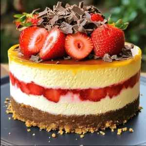 To make your Double Decker Neapolitan Cheesecake, gather these ingredients: - 1 ½ cups graham cracker crumbs - ½ cup unsalted butter, melted - 2 tablespoons granulated sugar - 16 oz cream cheese, softened to room temperature - 1 cup granulated sugar (divided) - 1 teaspoon pure vanilla extract - 3 large eggs, at room temperature - 1 cup heavy cream - ½ cup strawberry puree (fresh or store-bought) - ½ cup chocolate ganache (store-bought or homemade) - Fresh strawberries and chocolate shavings for garnish If you're allergic to gluten, you can use gluten-free graham crackers. For dairy-free options, try using vegan cream cheese and butter. The graham cracker crust is the base of this cheesecake. It adds texture and a lovely crunch. The butter helps hold the crumbs together, making a firm foundation. Cream cheese is vital for this recipe. Use high-quality cream cheese for a smooth and creamy texture. Softening it to room temperature allows for easy mixing, leading to a light, fluffy batter. Strawberry puree can be fresh or store-bought. Fresh puree offers a bright flavor and vibrant color. Store-bought options are convenient but might taste less fresh. The same goes for chocolate ganache. Homemade ganache has richer flavors compared to store-bought. Both work well, but fresh ingredients often bring out the best in your cheesecake. For the full recipe, you can refer back to the [Full Recipe]. Preheating your oven is key. It makes sure your cheesecake bakes evenly. Set your oven to 325°F (160°C) before anything else. For the crust, grab a mixing bowl. Combine 1 ½ cups of graham cracker crumbs with ½ cup of melted unsalted butter and 2 tablespoons of granulated sugar. Mix well until the crumbs are coated. Then, pour this mixture into a 9-inch springform pan. Press it down firmly to make a solid base. Bake it for 10 minutes, then let it cool completely. Next, let's create the cheesecake filling. In a large bowl, beat 16 oz of softened cream cheese with 1 cup of sugar. Use an electric mixer for about 2-3 minutes until it's smooth and fluffy. Add in 1 teaspoon of pure vanilla extract and mix until blended. Now, add 3 large eggs. Do this one at a time, mixing on low speed after each egg. Be careful not to overmix; this keeps your cheesecake light. Divide the filling into three bowls, about 1 ⅓ cups in each. For the first bowl, gently fold in ½ cup of strawberry puree. In the second bowl, mix in ½ cup of chocolate ganache. The last bowl will stay plain for the vanilla layer. Now it’s time to layer the cheesecake! Start with the strawberry mix. Pour it into the cooled graham cracker crust and spread it evenly. Bake this layer for 20 minutes. After baking, let it cool for 10 minutes. Then, pour the vanilla layer over the strawberry. Bake again for another 20 minutes. Finally, pour the chocolate layer on top. Bake for one last 20 minutes. After baking, turn off the oven and crack the door slightly. Let the cheesecake cool in the oven for about 1 hour. This helps prevent cracks. Once cooled, move it to the fridge. Chill for at least 4 hours, or overnight if you can wait! This helps the flavors meld and the texture set. When ready, carefully remove it from the springform pan, and you’re all set to garnish and serve! To get a creamy texture in your cheesecake, start with room-temperature ingredients. Cold cream cheese can lead to lumps. So, let it sit out for about 30 minutes. Use a hand mixer on low speed. Mix just until smooth. Overmixing can add too much air, making the cake dense. For the best results, use full-fat cream cheese. It gives a richer taste and creamy texture. A quality heavy cream also enhances the overall flavor. Cooling your cheesecake slowly helps prevent cracks. After baking, turn off the oven and leave the door slightly open for an hour. This step allows the cheesecake to cool gradually. Once cooled, chill the cheesecake in the fridge for at least four hours. If possible, let it chill overnight for the best texture. To release it from the springform pan, carefully run a knife around the edge. This helps separate the cake from the sides without tearing. Finally, unlock the springform latch slowly to avoid any damage. These tips will help you achieve a beautiful, crack-free Double Decker Neapolitan Cheesecake. Enjoy the process! {{image_4}} You can play with flavors in your Double Decker Neapolitan Cheesecake. For fruit purees, try using raspberry or mango instead of strawberry. These fruits add a fresh twist. You could also mix in blueberry puree for a unique flavor. Each fruit brings a new taste and color to your cheesecake. For the chocolate layer, consider using dark chocolate, white chocolate, or even caramel sauce. Each option changes the flavor profile. Dark chocolate gives a rich taste, while white chocolate adds sweetness. Caramel adds a fun twist that pairs well with the other layers. Making this cheesecake gluten-free is simple. Swap out the graham cracker crumbs for gluten-free options. Use almond flour or gluten-free cookie crumbs for the crust. This makes it safe for gluten-sensitive folks. If you want a low-sugar version, use sugar substitutes like erythritol or stevia. These sweeteners work well in cheesecake. You may need to tweak the amounts, as they can be sweeter than sugar. Just remember to check the conversion on the package for best results. To keep your Double Decker Neapolitan Cheesecake fresh, store it in the fridge. Place it in an airtight container to avoid any odors. If you have slices left, wrap each slice in plastic wrap. This keeps them moist and tasty. For longer storage, you can freeze portions. Wrap each slice tightly in plastic wrap. Then, place them in a freezer bag. This way, you can enjoy your cheesecake later without losing flavor. In the fridge, your cheesecake stays fresh for about 5 to 7 days. Always check for any off smells or changes in texture. If the surface looks dry or has dark spots, it’s time to discard it. If you freeze your cheesecake, it can last up to 3 months. Just remember, the sooner you eat it, the better it tastes! How to adjust baking times for larger or smaller pans? If you use a larger pan, the cheesecake will bake faster. Check it 5-10 minutes earlier than the time listed. For smaller pans, add 5-10 minutes to the baking time. Always look for a slight jiggle in the center. Can I use low-fat cream cheese for a lighter version? Yes, you can use low-fat cream cheese. It will change the texture slightly but still taste great. Keep in mind that low-fat varieties might not be as creamy. What to do if my cheesecake cracks during baking? If your cheesecake cracks, don't worry! It happens to the best of us. To avoid this, cool it slowly in the oven after baking. If it cracks, you can cover it with toppings like fruit or whipped cream. Can this cheesecake be made in advance for an event? Absolutely! This cheesecake is great for making ahead. It keeps well in the fridge for up to three days. Just remember to chill it overnight for the best flavor. - I recommend using a springform pan for easy removal. It helps keep the layers intact. - You can check the Full Recipe for reference and detailed steps. This blog post covered everything you need for a Double Decker Neapolitan Cheesecake. We listed the ingredients, explained their roles, and provided step-by-step baking instructions. You learned key tips for avoiding cracks and perfecting texture. We also explored variations and storage methods to keep your cheesecake fresh. Making this cheesecake can be fun and rewarding. Follow these guidelines to impress your friends and family with a delicious treat. Enjoy your baking journey and savor each delicious bite!