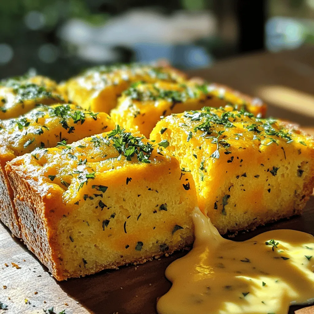 - 2 cups cooked and pureed butternut squash - 2 cups all-purpose flour - 1 cup sharp cheddar cheese, shredded - 1/4 cup unsalted butter, softened - 2 large eggs - 1/4 cup milk - 1/4 cup fresh parsley, chopped - 1 tablespoon fresh thyme, chopped - 1 teaspoon baking powder - 1/2 teaspoon baking soda - 1 teaspoon salt - 1/2 teaspoon black pepper The core of this Herb and Cheddar Squash Bread lies in its ingredients. Each one plays a key role in flavor and texture. The butternut squash adds moisture and a hint of sweetness. The cheese brings a rich, sharp taste that pairs well with the herbs. - Alternative veggies for flavor: You can swap the squash for pumpkin or zucchini for a different taste. - Different cheese options: Try using gouda or mozzarella for a milder flavor. - Gluten-free flour alternatives: Use almond flour or a gluten-free blend to adapt for dietary needs. These substitutions allow you to customize the recipe. You can experiment with flavors that you enjoy while keeping the recipe simple. This flexibility makes cooking fun and personal. How to preheat the oven First, preheat your oven to 350°F (175°C). This step is key for even baking. Preparing the loaf pan Next, take a 9x5-inch loaf pan. Grease it with butter or cooking spray. Then, dust it lightly with flour to keep the bread from sticking. Combining wet ingredients In a large mixing bowl, combine 2 cups of pureed butternut squash, 1/4 cup of softened butter, 2 large eggs, and 1/4 cup of milk. Use a whisk or spatula to mix until smooth. Incorporating dry ingredients In another bowl, whisk together 2 cups of all-purpose flour, 1 teaspoon of baking powder, 1/2 teaspoon of baking soda, 1 teaspoon of salt, and 1/2 teaspoon of black pepper. This mix helps the bread rise and adds flavor. Slowly add the dry mix to the wet ingredients. Stir gently until just combined. Pouring batter into the pan Carefully fold in 1 cup of shredded cheddar cheese, 1/4 cup of chopped parsley, and 1 tablespoon of chopped thyme. Then, pour the batter into your prepared loaf pan. Use a spatula to even out the top. Signs of doneness Bake the bread for 50-60 minutes. To check if it’s done, insert a toothpick into the center. It should come out clean when ready. Enjoy your Herb and Cheddar Squash Bread with a lovely garnish! For the complete recipe, see the Full Recipe. - Avoiding overmixing: Mix the wet and dry ingredients just until combined. If you mix too much, your bread can become dense and tough. A few lumps are okay! - Ensuring proper baking temperature: Always check your oven with an oven thermometer. An oven that is too hot or too cold can change your baking time and the bread's texture. - Adding extra herbs or spices: Try adding a pinch of garlic powder or some dried oregano. These can elevate the taste and bring new flavors to your bread. - Pairing with dips or spreads: This bread pairs well with creamy dips like hummus or cheese spreads. You can also enjoy it with butter or a dash of olive oil. - Serving suggestions: Slice the bread warm and serve it on a wooden board. This adds a rustic touch and makes it look inviting. - Garnishing with fresh herbs: Top your slices with a sprinkle of fresh parsley or thyme. This not only looks pretty but also adds a nice fresh flavor. To make this bread shine, follow these tips and tricks. For the complete recipe and step-by-step guide, check out the Full Recipe. Enjoy baking! {{image_4}} You can change the squash in this recipe. Try using acorn or spaghetti squash. Each type of squash brings a different taste and texture. This keeps the bread fresh and exciting. Adding nuts or seeds can bring crunch. Consider walnuts or pumpkin seeds. They add flavor and healthy fats. Just mix them in with the cheese and herbs. If you want a vegan version, swap the eggs for flax eggs. Mix one tablespoon of flaxseed meal with three tablespoons of water. Let it sit for a few minutes until it thickens. You can also replace the milk with almond or oat milk. For low-carb options, use almond flour instead of all-purpose flour. This makes the bread keto-friendly. You can also cut the cheese to lower carbs further. Incorporate seasonal veggies to change the flavor. Try adding zucchini in summer or roasted sweet potatoes in fall. These swaps can give the bread a unique taste all year. For holiday flavors, add spices like cinnamon or nutmeg. You can even include cranberries for a festive twist. These seasonal changes make the bread perfect for any gathering. Explore the [Full Recipe] to see how these variations work. To keep your Herb and Cheddar Squash Bread fresh and tasty, follow these tips: - Room Temperature: Store the bread in a cool, dry place. Wrap it in plastic wrap or foil to keep it moist. Place it in a bread box or on the counter. This way, it stays soft and flavorful. - Freezing Instructions: If you want to save some for later, freezing works great. First, let the bread cool completely. Then, wrap it tightly in plastic wrap and place it in a freezer bag. Label the bag with the date. You can freeze it for up to three months. When ready to eat, thaw it at room temperature for a few hours. The shelf life of your Herb and Cheddar Squash Bread can vary: - Room Temperature: When stored properly, the bread lasts about 3-5 days. It tastes best when eaten fresh. - Refrigeration Effects on Texture: Storing bread in the fridge can dry it out. If your kitchen is warm or humid, it might be better to refrigerate. However, you may lose some softness and flavor. Can I make this recipe ahead of time? Yes, you can make this bread ahead of time. Bake it, let it cool, and then wrap it tightly. Store it in the fridge for up to five days. You can also freeze it for up to three months. Just thaw it overnight before serving. How do I know if the bread is fully baked? To check if the bread is done, insert a toothpick into the center. If it comes out clean, the bread is ready. If it has wet batter, bake it for a few more minutes. What can I serve with Herb and Cheddar Squash Bread? This bread pairs well with soup or salad. You can also enjoy it with butter or a cheese spread. For extra flavor, try serving it with a dip made from herbs. Can I double the recipe? Yes, you can double the recipe. Just use two loaf pans and bake them one at a time. Keep an eye on the baking time as it may change slightly. How to adjust for high-altitude baking? At high altitudes, reduce baking powder by 1/8 teaspoon. Add an extra tablespoon of liquid. This helps the bread rise properly and keeps it moist. What to do if the bread is too dense? If your bread is too dense, you may have overmixed it. Next time, mix until just combined. Also, check your baking powder for freshness. Why did my bread not rise? If your bread did not rise, the yeast or baking powder may be old. Make sure to check the dates on your ingredients. Also, ensure your oven is at the right temperature before baking. In this blog post, we explored the ingredients, steps, and tips for making flavorful Herb and Cheddar Squash Bread. You learned how to mix your ingredients, bake your loaf, and even customize it to fit your needs. Remember, cooking is about creativity and fun. Don’t hesitate to try new flavors or swap out ingredients. Use these tips to make your baking experience enjoyable. Happy baking, and trust your taste!