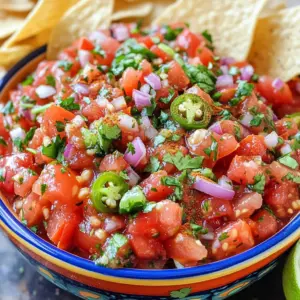 To make a great homemade salsa, you need fresh and simple ingredients. Here’s what you should gather: - 4 ripe Roma tomatoes, diced into bite-sized pieces - 1 medium red onion, finely chopped for a sharp flavor - 1 jalapeño pepper, carefully seeded and minced to control heat - 1 cup fresh cilantro, chopped to release its vibrant aroma - 2 cloves garlic, minced for a robust depth - Juice of 2 limes, freshly squeezed for brightness - 1 teaspoon ground cumin for earthiness - 1 teaspoon smoked paprika to add a touch of warmth - Salt and freshly ground pepper to taste These ingredients work together to create a salsa that bursts with flavor. The Roma tomatoes give a juicy base while the lime juice adds a bright touch. If you want to take your salsa to the next level, consider these optional add-ins: - Diced bell peppers for sweetness - Chopped avocado for creaminess - Fresh corn for a sweet crunch - Black beans for protein and texture - A dash of hot sauce for extra heat These additions can boost flavor and texture. Feel free to mix and match according to your taste. You might not have all the ingredients on hand, and that's okay! Here are some easy swaps: - Use any ripe tomatoes if Roma is unavailable. - Yellow onion can replace red onion if you prefer a milder taste. - Green chili can stand in for jalapeño for a different heat level. - If cilantro isn't your thing, parsley can work too. These substitutions will still give you a tasty salsa. Just remember, fresh ingredients make all the difference! For the full recipe, check out Zesty Garden Fiesta Salsa. Start by gathering all your fresh ingredients. You will need: - 4 ripe Roma tomatoes, diced into bite-sized pieces - 1 medium red onion, finely chopped for a sharp flavor - 1 jalapeño pepper, carefully seeded and minced to control heat - 1 cup fresh cilantro, chopped to release its vibrant aroma - 2 cloves garlic, minced for a robust depth - Juice of 2 limes, freshly squeezed for brightness - 1 teaspoon ground cumin for earthiness - 1 teaspoon smoked paprika to add a touch of warmth - Salt and freshly ground pepper to taste Wash the tomatoes and cilantro well. Dice the tomatoes carefully. Chop the red onion finely for a strong taste. Mince the jalapeño, but keep it small. You want the heat to blend well but not overpower. In a large bowl, combine the diced tomatoes, red onion, and minced jalapeño. These three ingredients form the base of your salsa. Next, add the chopped cilantro and minced garlic. Mix them well to ensure the flavors spread evenly. Now, squeeze the fresh lime juice over the mixture. This adds a bright taste that balances the salsa. Sprinkle in the ground cumin and smoked paprika. These spices give warmth and depth to the dish. Finally, season with salt and freshly ground pepper. Use a spatula or large spoon to gently toss everything together. Make sure all the ingredients are coated in flavor. Cover the bowl with plastic wrap. Let it rest at room temperature for at least 30 minutes. This step is crucial. It allows the flavors to meld beautifully. You will notice a big difference in taste after this resting time. Before serving, give the salsa a gentle stir. This helps mix any settled ingredients. Your salsa is now ready to enjoy! You can find the Full Recipe above for more details. To make your salsa shine, use the freshest ingredients. Ripe Roma tomatoes give the best flavor. Chop everything evenly for a nice texture. Mix well so every bite tastes great. Let the salsa rest before serving. This helps the flavors blend and become more vibrant. If you like a kick, add more jalapeño. For less heat, remove the seeds and ribs. You can also add mild peppers, like bell peppers, for a different flavor. If your salsa gets too spicy, add more tomatoes. This balances the heat well. Serve your salsa in a colorful bowl. A bright bowl makes it eye-catching. Add a sprig of cilantro on top for a fresh look. Lay out crispy tortilla chips around the bowl. It invites guests to dip right in. This setup makes your salsa a star at any gathering. For the full recipe, check the section above. {{image_4}} If you love heat, try adding more jalapeño or serrano peppers. You can also include hot sauce for a kick. For a smoky flavor, mix in chipotle peppers in adobo sauce. You can keep some seeds in the jalapeño for extra spice. If you want to go bold, add a dash of cayenne pepper. Each option offers a new level of heat that can excite your taste buds. For those who prefer mild flavors, use sweet bell peppers instead of jalapeños. Sweet onions, like Vidalia, can give a gentle taste. You can also skip the peppers entirely and focus on tomatoes and onions. Adding a bit of sugar can balance the acidity without adding heat. These options make a great salsa without overwhelming spice. Fruit salsas are a fun twist! Try mango, pineapple, or peach for sweetness. Chop the fruit and mix it with lime juice. Add a hint of mint or basil for freshness. For a zesty kick, include finely chopped jalapeño, but keep it light. Fruit salsa pairs well with grilled meats or as a dip. You can find more recipe ideas in the Full Recipe section. To keep your salsa fresh, store it in a clean, airtight container. Glass jars work well because they won’t absorb smells. Avoid metal containers since they can react with the acidity of salsa. Always make sure to seal the container tightly. This helps to lock in flavors and keep out air. Homemade salsa can last about 3 to 5 days in the fridge. After that, it may lose its taste and freshness. If you notice any signs of spoilage, like mold or an off smell, it’s best to toss it. Always remember to check the salsa before enjoying! If you want to keep your salsa longer, freezing is a great option. First, let the salsa cool completely. Then, use freezer-safe containers or bags. Leave some space at the top to allow for expansion. When you want to use it, thaw the salsa in the fridge overnight. While freezing may change the texture, the flavor will still be delicious. To get the full recipe, check the section above. You can serve homemade salsa with many tasty options. Tortilla chips are a classic choice. They are crunchy and perfect for dipping. You can also use salsa on tacos or burritos. It adds a fresh kick. Try it with grilled chicken or fish for a bright flavor. You can even use it in salads or as a topping for baked potatoes. The possibilities are endless! Yes, you can make salsa in advance. This can help the flavors mix well. I recommend making it a few hours before serving. If you have time, let it sit overnight in the fridge. This rest time really helps the taste. However, don’t add salt until just before serving. This keeps the salsa fresh and firm. To make salsa less watery, choose firm tomatoes, like Roma tomatoes. You can also seed the tomatoes before dicing them. This step removes extra juice. Another tip is to let the salsa sit in a colander for a few minutes. This drains excess liquid. If it’s still too watery, add a bit of diced bell pepper or avocado. These ingredients help absorb moisture while adding flavor. Making homemade salsa is easy and fun. You learned how to pick the best ingredients and add your own twist with optional add-ins. We walked through simple steps to prepare, mix, and let the flavors meld together. I shared tips to adjust spice levels and make your salsa shine. With variations for everyone, there’s a salsa for every taste. Remember, proper storage keeps your salsa fresh longer. Enjoy your salsa journey and share it with friends!