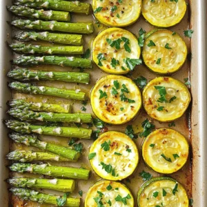 - 1 bunch of fresh asparagus - 2 medium zucchinis - Extra virgin olive oil - Garlic, lemon zest, smoked paprika - Salt and pepper - Freshly grated Parmesan cheese - Fresh parsley for garnish When I create a simple roasted dish like this, I start with fresh produce. The bright green asparagus is a great choice. I love how it adds a nice crunch. Zucchini brings a mild sweetness that balances the dish. Together, they make a perfect pair. Next, I focus on seasoning. Extra virgin olive oil helps the veggies cook evenly. I like to use three cloves of garlic for a punch of flavor. Fresh lemon zest brightens the taste, while smoked paprika adds a warm, smoky note. A sprinkle of salt and freshly cracked pepper completes the mix. I sometimes add Parmesan cheese. It gives a rich layer to the dish. Fresh parsley is a must for garnish. It adds color and a fresh taste. For the full recipe, check out the details above. You’ll find that making this dish is easy and rewarding. 1. Preheat the oven to 425°F (220°C). This high heat helps to caramelize the veggies, giving them a rich flavor. 2. Mix vegetables in a bowl. Take your fresh asparagus and sliced zucchinis, and add them to a large bowl. 1. Spread vegetables on a baking sheet. After mixing, pour the veggies onto a baking sheet. Make sure they are in a single layer. This helps them roast evenly. 2. Monitor roasting time. Place the sheet in the oven and roast for 15-20 minutes. Check often. The asparagus should be tender with crispy tips, while the zucchini will turn golden. 1. Adding Parmesan cheese. If you want extra richness, sprinkle freshly grated Parmesan cheese onto the veggies during the last 5 minutes of roasting. This gives a nice crust. 2. Garnishing with parsley. Once roasted, take the baking sheet out. Add coarsely chopped parsley on top. This brightens the dish and adds color. This dish is a simple roasted delight, perfect for any meal. For the complete details, see the Full Recipe. To get tender asparagus, choose fresh, bright green stalks. Snap off the tough ends. This helps them cook evenly. Roast them at a high temperature, around 425°F (220°C). This will give you crisp tips and soft stems. For zucchini, slice them into half-moons. This shape allows them to roast well. Spread them out in a single layer on your baking sheet. This prevents them from steaming. To boost flavor, consider adding spices. Try cayenne for heat or thyme for freshness. A pinch of red pepper flakes can also add a nice kick. You can pair this dish with grilled chicken or fish. It works well with pasta too. Serve it alongside a light salad for a complete meal. For a stunning presentation, use a colorful platter. Arrange the veggies in a circle or a line. It shows off the bright colors. You can also garnish with lemon wedges. This adds a pop of color and flavor. For special occasions, serve this dish in individual bowls. It makes each guest feel special. For the full recipe, check out the detailed instructions above. {{image_4}} If you want to mix things up, you can swap out the asparagus and zucchini for other veggies. Bell peppers add a sweet crunch. Cherry tomatoes bring a juicy pop. Both options work well with the same spices. If you're looking for a vegan dish, just leave out the Parmesan cheese. The flavors will still shine through without it. You can grill the vegetables for a smoky flavor instead of roasting them. Just toss them on the grill for about 10 minutes until they are tender. You can also use a stovetop method by sautéing the veggies in a pan. An air fryer is another great option. It cooks them quickly and gives a nice crisp finish. Want some heat? Sprinkle in red pepper flakes to kick up the spice. You can also swap herbs for a fresh twist. Try using basil for a sweet touch or thyme for an earthy flavor. Experimenting with these changes can take your dish to a new level. For the full recipe, check out the details above! To store leftovers, let the dish cool completely. Then, transfer it to an airtight container. This keeps the flavors fresh and tasty. Use a glass or plastic container with a tight lid. It helps prevent moisture loss and keeps it safe. Reheat leftovers in the oven for the best texture. Preheat your oven to 350°F (175°C). Place the vegetables on a baking sheet and cover them with foil. Heat for about 10-15 minutes until warm. You can also use a microwave. Heat on medium power for 2-3 minutes, stirring halfway through. Yes, you can freeze this dish! First, let it cool down completely. Then, place it in a freezer-safe bag or container. Remove as much air as possible to prevent freezer burn. To thaw, leave it in the fridge overnight. Reheat it after thawing for best flavor. How long does it take to cook asparagus? It takes about 15 to 20 minutes to cook asparagus in the oven. You want it tender yet crisp. Check for doneness by piercing with a fork. Can I use frozen vegetables for this recipe? Yes, you can use frozen vegetables. Just remember to thaw and drain them first. This helps avoid excess water during cooking. What are the health benefits of asparagus and zucchini? Asparagus is rich in vitamins A, C, E, and K. It also has fiber and folate. Zucchini is low in calories and high in vitamins. Together, they support heart health and aid digestion. How many calories per serving? This dish has about 120 calories per serving. This can vary based on added cheese and oil. It’s still a healthy choice for a side dish. How to adjust cooking time for larger quantities? If you double the recipe, increase the cooking time by a few minutes. Spread the veggies out to ensure even cooking. Can this recipe be prepared ahead of time? Yes, you can prep the veggies a day in advance. Just keep them in the fridge. Roast them fresh when you’re ready to serve. For the full recipe, check the recipe section. This blog post covered a delicious roasted vegetable recipe featuring fresh asparagus and zucchini. It included key ingredients, step-by-step instructions, and tips for perfect cooking. You learned how to enhance flavors and presented these veggies beautifully. Remember, you can try different ingredients and cooking methods for variety. Whether grilling or air frying, the key is to enjoy fresh produce. Follow storage tips to savor your creation later. Now, it’s time to get cooking and enjoy a healthy, tasty dish!