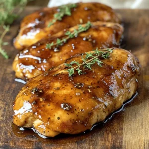 This Easy Honey Balsamic Chicken recipe combines sweet and tangy flavors. You can make it in under 45 minutes. It's perfect for a quick dinner that feels special. The main ingredients for this dish include: - 4 boneless, skinless chicken breasts - 1/3 cup balsamic vinegar - 1/3 cup honey - 2 garlic cloves, finely minced - 1 tablespoon Dijon mustard - 1 tablespoon extra virgin olive oil - Salt and freshly cracked black pepper, to taste - Fresh thyme or chopped parsley, for garnish These ingredients work together to create a rich flavor that you will love. You can add some optional ingredients for more depth: - A pinch of red pepper flakes for heat - Lemon zest for a bright touch - Chopped nuts for crunch These extras can take your chicken to the next level. Feel free to play around! Each choice brings a new twist to this Easy Honey Balsamic Chicken dish. To make the marinade, start with a medium mixing bowl. Add 1/3 cup of balsamic vinegar. Then, pour in 1/3 cup of honey. Next, add 2 minced garlic cloves. Stir in 1 tablespoon of Dijon mustard and 1 tablespoon of extra virgin olive oil. Finally, season with salt and freshly cracked black pepper to taste. Whisk all these ingredients until smooth. Take 4 boneless, skinless chicken breasts and place them in a large resealable bag or shallow dish. Pour the marinade over the chicken. Make sure each piece is well-coated. Seal the bag tightly or cover the dish with plastic wrap. Refrigerate the chicken for at least 30 minutes, or up to 4 hours. The longer it marinates, the more flavor it will absorb. Preheat your grill or a large skillet over medium heat. If using a skillet, drizzle a bit of olive oil to prevent sticking. Remove the chicken from the marinade, but save the marinade for later. Grill the chicken for about 6-7 minutes on each side. Cook until the internal temperature hits 165°F (75°C) and the chicken has nice grill marks. While the chicken cooks, pour the reserved marinade into a small saucepan. Bring it to a boil, then lower the heat and simmer for 5-7 minutes until it thickens. Once cooked, place the chicken on a platter and drizzle the thickened marinade over it for extra flavor. To get great grill marks, preheat your grill well. A hot grill sears the chicken quickly. Place the chicken on the grill and don’t move it for 6-7 minutes. This helps form those beautiful grill marks. After that, flip it over and cook the other side the same way. Be patient! Good grill marks take time. If you want a thicker marinade for a glaze, bring the reserved marinade to a boil. Place it in a small saucepan and heat it on medium-high. Once it boils, lower the heat and let it simmer. Stir it occasionally for 5-7 minutes. This reduces the liquid and thickens it. You’ll get a rich flavor that clings well to the chicken. You can cook this honey balsamic chicken in different ways. If you don’t have a grill, use a skillet. Heat the skillet on medium and add a bit of olive oil. Cook the chicken for 6-7 minutes on each side. You can also bake it in the oven. Preheat to 400°F (200°C) and bake for 20-25 minutes. Always check the internal temperature to make sure it reaches 165°F (75°C). For more delicious recipes, check out the full recipe for this dish! {{image_4}} You can add a burst of color and flavor by cooking your chicken with vegetables. Choose bell peppers, zucchini, or asparagus. Cut them into bite-sized pieces. Toss them in the marinade with the chicken. This way, they soak up all the tasty sauce. Cook everything together until the chicken is done and the veggies are tender. This adds nutrition and makes the dish more vibrant. If you want to cook indoors, use a skillet instead of a grill. Start by heating your skillet over medium heat. Add a splash of olive oil to prevent sticking. Once hot, cook the marinated chicken for about 6-7 minutes on each side. Always check that the internal temperature reaches 165°F (75°C). The skillet gives you a nice sear and caramelization on the chicken, just like grilling. Herbs can change the flavor of your honey balsamic chicken. Try adding rosemary, oregano, or basil to the marinade. Each herb brings out a unique taste. Fresh herbs add brightness, while dried herbs provide a warm flavor. Experiment to find your favorite combination. Mixing herbs allows you to tailor the dish to your taste and make it your own. For the full recipe, check out the details above. To keep your honey balsamic chicken fresh, start by letting it cool. Place the chicken in an airtight container. Make sure to store it in the fridge. It will stay good for about three to four days. If you have extra marinade, keep that too. Store it in a separate container. This will help keep the chicken flavorful. When ready to eat, you can reheat the chicken in a few ways. The best way is to heat it in the oven. Preheat your oven to 350°F (175°C). Place the chicken on a baking sheet. Cover it with foil to keep it moist. Heat for about 15-20 minutes or until warm. You can also use a microwave. Just heat on medium power for 1-2 minutes. Check to make sure it’s hot all the way through. If you want to save some for later, freezing works well. To freeze, first, let the chicken cool completely. Then, wrap it tightly in plastic wrap. Place it in a freezer-safe bag or container. Make sure to remove as much air as possible. Honey balsamic chicken can be frozen for up to three months. When you're ready to eat, thaw it overnight in the fridge before reheating. This way, you’ll enjoy a delicious meal anytime! Yes, you can use bone-in chicken. It adds more flavor and moisture. Just adjust the cooking time. Bone-in chicken takes longer to cook than boneless. Use a meat thermometer to check for doneness. Aim for an internal temperature of 165°F (75°C). If you don't have balsamic vinegar, try red wine vinegar or apple cider vinegar. These options offer a similar tangy flavor. You can also add a bit of honey to mimic balsamic's sweetness. If you want a different taste, try lemon juice or soy sauce. Just be mindful of how they change the dish's flavor. Leftovers of honey balsamic chicken can last about three to four days in the fridge. Store them in an airtight container to keep them fresh. Before serving, make sure to heat them until they're hot throughout. This helps ensure food safety and keeps the flavors alive. You learned how to create a tasty Honey Balsamic Chicken. We covered the main and optional ingredients. You know how to prepare the marinade and grill the chicken. I shared tips for perfect grill marks and ways to thicken your marinade. You can try variations and alternative cooking methods too. Remember to store leftovers properly for later meals. Now you can cook with confidence! Enjoy your delicious creation and share it with others.