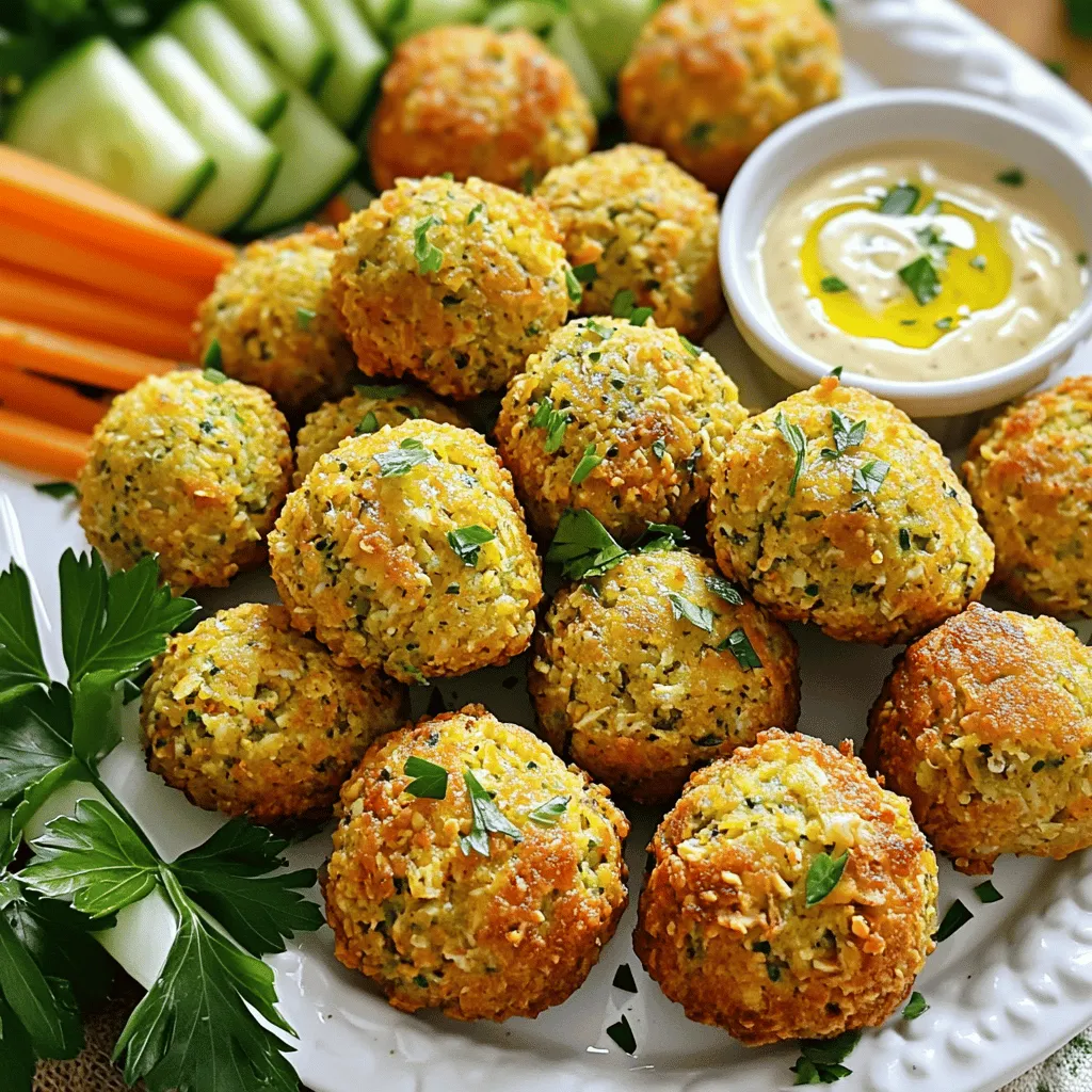 - 1 can (15 oz) chickpeas, drained and rinsed - 1 small onion, roughly chopped - 2 cloves garlic, minced - 1/4 cup fresh parsley, finely chopped - 1/4 cup fresh cilantro, finely chopped - 2 tablespoons sesame seeds - 1 teaspoon ground cumin - 1 teaspoon ground coriander - 1/2 teaspoon baking powder - 1/4 teaspoon cayenne pepper (optional, for a kick) - 3 tablespoons olive oil, divided - Salt and black pepper, to taste These ingredients create a base full of flavor. The chickpeas give protein and fiber, while herbs add freshness. - Lemon juice for brightness - Chili flakes for more heat - Tahini for creaminess - Roasted red pepper for a smoky touch These extras can elevate your falafel. Lemon adds zing, while tahini gives a rich taste that pairs well. Chickpeas are rich in protein and fiber. They help keep you full for longer. Fresh herbs boost vitamins and antioxidants. Garlic has anti-inflammatory properties, and olive oil offers healthy fats. Together, these ingredients create a tasty and nutritious dish. You can serve these golden brown bites with a side of veggies for a complete meal. For the full recipe, check out the Golden Brown Baked Falafel Made Easy section. - Preheating the Oven Start by preheating your oven to 400°F (200°C). This high heat helps the falafel get crispy. - Preparing the Ingredients Gather your ingredients. You need: - 1 can (15 oz) chickpeas, drained and rinsed - 1 small onion, roughly chopped - 2 cloves garlic, minced - 1/4 cup fresh parsley, finely chopped - 1/4 cup fresh cilantro, finely chopped - 2 tablespoons sesame seeds - 1 teaspoon ground cumin - 1 teaspoon ground coriander - 1/2 teaspoon baking powder - 1/4 teaspoon cayenne pepper (optional) - 3 tablespoons olive oil, divided - Salt and black pepper, to taste - Blending the Mixture In a food processor, add the chickpeas, onion, garlic, parsley, cilantro, sesame seeds, cumin, coriander, baking powder, cayenne, salt, and pepper. Blend until coarsely mixed. Scrape the sides often. Keep some texture in the mixture for airy falafel. - Rolling Techniques With clean, slightly damp hands, take small amounts of the mixture. Roll them into balls or flatten them into patties, each about 1 inch wide. This makes them easy to cook and eat. - Placing on Baking Sheet Line a baking sheet with parchment paper. Place the shaped falafel on the sheet, leaving space between each one. This helps them bake evenly. - Drizzling with Olive Oil Drizzle the remaining tablespoon of olive oil over the falafel. This helps them turn a nice golden brown as they bake. - Flipping for Even Cooking Bake the falafel for 20-25 minutes. Halfway through, gently flip each one. This ensures both sides get crispy and brown. For the full recipe, check the details above. Enjoy your golden brown baked falafel! To get the right texture, avoid over-blending your mixture. Pulse it until the chickpeas are coarsely mixed. The mixture should feel slightly grainy but not mushy. This keeps the falafel light and airy. If you want a crunch, add some toasted sesame seeds. They give a nice bite. Bake your falafel at 400°F (200°C) for 20-25 minutes. This heat makes them golden and crispy. Halfway through, flip the falafel for even cooking. Keep an eye on them so they don’t burn. Each oven is different, so check for that perfect golden color. Fresh herbs are key! Use parsley and cilantro for a bright taste. You can also add spices like cumin and coriander for depth. A pinch of cayenne pepper adds heat if you like spice. For extra flavor, let the mixture sit for 10 minutes before shaping it. This helps the spices blend well. Check the full recipe for more tips on enhancing flavors. {{image_4}} To add heat to your falafel, include more cayenne pepper. You can also mix in chopped jalapeños or red pepper flakes. Adjust the spice level based on your taste. Enjoy the extra kick in every bite! Get creative with herbs! Try adding fresh dill, mint, or basil. Each herb brings a unique flavor to the falafel. Mix them into the base for a fresh twist. You can even combine different herbs for a more complex taste. Baked falafel fits many meals. Serve them in pita bread with lettuce, tomatoes, and tahini sauce for a tasty wrap. You can also make a falafel salad with mixed greens and a yogurt dressing. For a fun snack, pair falafel with hummus and fresh veggies. Check out the Full Recipe for more ideas! You can store leftover falafel in an airtight container. Place them in the fridge for up to four days. Make sure they cool completely before sealing to prevent sogginess. If you want to keep them longer, freezing is a great option. To freeze falafel, arrange them in a single layer on a baking sheet. Freeze them for about an hour until they are firm. Then, transfer the falafel to a freezer-safe bag or container. Label it with the date. They can last for up to three months in the freezer. This method keeps them fresh and tasty. Reheating falafel is simple. You can bake or pan-fry them for the best results. For baking, preheat your oven to 375°F (190°C). Place the falafel on a baking sheet and heat for about 10-15 minutes. If pan-frying, add a bit of oil to a skillet and heat over medium. Cook each side for about 3-4 minutes until they are warm and crispy again. Enjoy your falafel just like when they were fresh! For the full recipe, check out the Golden Brown Baked Falafel Made Easy. Yes, you can make baked falafel without a food processor. Use a fork or potato masher to mash the chickpeas. Chop the onion, garlic, and herbs finely. Mix all the ingredients in a bowl, ensuring you have a good texture. This method may take more time, but it works well. To make your falafel gluten-free, skip any bread crumbs. Instead, use ground oats or rice flour. These options help bind the falafel without gluten. Always check labels on ingredients, especially spices, to avoid hidden gluten. Baked falafel pairs great with many dishes. Serve it with a fresh salad, tahini sauce, or yogurt. You can also add it to a pita with veggies. For a heartier meal, enjoy it with rice or quinoa. Each option adds flavor and nutrition. In this post, I covered how to make baked falafel. We started with key ingredients and optional add-ins. Then, I walked you through the preparation steps and tips for the perfect texture. I also shared fun variations to try. Finally, I explained how to store leftover falafel and answered common questions. By following these steps, you can make tasty and healthy falafel. Enjoy your cooking adventure and treat yourself to this delicious dish!