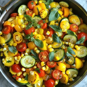 Here’s what you need for the Summer Veggies Skillet: - 1 medium zucchini, sliced into half-moons - 1 medium yellow squash, sliced into half-moons - 1 bell pepper (red or yellow), diced into bite-sized pieces - 1 cup cherry tomatoes, halved - 1 cup fresh corn kernels (approx. from 2 ears of corn) - 1 small red onion, finely diced - 2 cloves garlic, minced - 1 teaspoon dried oregano - 1 teaspoon smoked paprika - 2 tablespoons olive oil - Salt and freshly ground black pepper to taste - Fresh basil leaves, for garnish Using fresh, seasonal ingredients makes this dish shine. Summer vegetables are at their peak flavor and texture. They are vibrant, colorful, and full of nutrients. When you choose seasonal produce, you support local farmers and enjoy better taste. These fresh veggies also help reduce your carbon footprint. Eating what is in season means you get the best of nature's bounty. You can easily swap ingredients to fit your diet. If you are lactose intolerant, this dish is already dairy-free. For gluten-free needs, this recipe is a great option. You can replace zucchini with eggplant or use different bell peppers. If you want a protein boost, add chickpeas or tofu. For a spicy kick, toss in some jalapeños or chili flakes. These swaps keep the dish tasty while meeting your dietary needs. Making a summer veggies skillet is simple and fun. You start by heating oil. Then, you add the onion and garlic. After that, you mix in all the colorful veggies. The key is to cook them until they are just tender. This dish is quick and perfect for any meal. 1. Heat the Oil: In a large skillet, heat 2 tablespoons of olive oil over medium heat. Wait until it shimmers. 2. Sauté the Onion: Add 1 small red onion, finely diced. Cook for about 3-4 minutes. The onion should be soft and clear. 3. Add Garlic: Stir in 2 cloves of minced garlic. Cook for 1 minute. Watch it closely so it does not burn. 4. Cook the Veggies: Add 1 medium zucchini and 1 medium yellow squash, both sliced into half-moons. Also, add 1 diced bell pepper. Sauté for 5-7 minutes until they soften and shine. 5. Mix in Corn and Tomatoes: Add 1 cup of fresh corn kernels and 1 cup of halved cherry tomatoes. Sprinkle in 1 teaspoon of dried oregano, 1 teaspoon of smoked paprika, salt, and black pepper. 6. Finish Cooking: Stir gently for 3-5 minutes. All veggies should be tender and mixed well. 7. Garnish and Serve: Remove from heat. Add fresh basil leaves for color and flavor before serving. - For Crunchier Veggies: Reduce the cooking time by 1-2 minutes when sautéing. This keeps them crisp. - For Softer Veggies: If you like softer textures, cook an extra 1-2 minutes. Keep stirring to avoid burning. - High Heat Cooking: If you raise the heat, watch closely. It can cook faster, but you risk burning the garlic and onions. This recipe is a great way to enjoy summer's bounty. For the full recipe, check the earlier section. To create a tasty Summer Veggies Skillet, mix different veggies. The mix of zucchini, yellow squash, bell pepper, corn, and tomatoes gives a bright splash of color and flavor. Add garlic for warmth and onion for sweetness. Season with oregano and smoked paprika for depth. Try adding a splash of lemon juice at the end for brightness. This small change can make a big difference. Cooking time affects texture. Start by sautéing onion and garlic until soft. This step builds a strong base. Add zucchini and squash next, as they cook faster. Stir them well to keep them from sticking. When you add tomatoes and corn, keep a close eye. You want them tender but still fresh. For a crisp bite, try to avoid overcooking any veggie. One common mistake is overcrowding the skillet. If you add too many veggies at once, they will steam instead of sauté. This makes them mushy. Cook in batches if needed. Another mistake is not seasoning enough. Taste as you go. Adjust salt and pepper to your liking. Lastly, don’t skip the fresh basil at the end. It adds a bright finish to the dish. You can find the full recipe [here](#). {{image_4}} You can easily swap some veggies for others. Try using eggplant or asparagus instead of zucchini. If you want more color, go for rainbow carrots or purple bell peppers. You can even add leafy greens like spinach or kale for extra nutrition. Remember, the goal is to use fresh, seasonal produce. To make the dish more filling, add proteins. You can stir in cooked chicken or shrimp. For a vegetarian option, try chickpeas or tofu. Just make sure to cook the protein before adding it to the skillet. This way, everything heats evenly, and you get a balanced meal. You can switch up the flavors to match different cuisines. For a Mediterranean twist, add feta cheese and olives. If you want an Asian flair, toss in soy sauce and sesame oil. Try adding cumin and chili powder for a Mexican vibe. Each of these additions makes the dish unique and fun to explore. For the full recipe, check the Summer Veggies Skillet Delight. After you make the Summer Veggies Skillet, it’s key to store it right. First, let the dish cool down. Once cool, transfer it to an airtight container. This keeps the veggies fresh. Store the container in the fridge for up to 3 days. To enjoy the dish at its best, eat it within this time. When you are ready to eat your leftovers, reheating is simple. You can use the microwave or stovetop. For the microwave, place your serving in a bowl and cover it. Heat for about 1-2 minutes. Stir halfway through to ensure even warming. On the stovetop, heat in a skillet over medium heat. Stir often until hot, which should take about 5 minutes. Freezing your Summer Veggies Skillet is also an option if you have extra. Use a freezer-safe container for best results. Make sure to leave some space at the top, as food expands when frozen. It can last for up to 2 months in the freezer. To thaw, place it in the fridge overnight. You can also use the microwave for quicker thawing. After thawing, reheat it like mentioned above. Enjoy your delicious dish again! You can prep the Summer Veggies Skillet in advance. First, chop all the veggies. Store them in airtight containers in the fridge. You can also mix the spices ahead. When you are ready to cook, just heat olive oil in your skillet. Add the prepped veggies and spices. This saves time on busy days. Yes, you can use frozen vegetables. They make cooking quick and easy. Just remember that frozen veggies may need a bit more time to cook. Also, they might release more water. Drain excess liquid during cooking. This keeps the dish from getting soggy. Fresh herbs really brighten up summer vegetables. I love using basil, thyme, and parsley. Oregano adds a nice touch too. You can also try dill or cilantro for a fresh twist. Adding herbs at the end of cooking keeps their flavor strong. This blog post covered the main elements for making a great Summer Veggies Skillet. We looked at important ingredients, cooking steps, and tips to enhance flavor. You learned how to adjust for dietary needs and common mistakes to avoid. With these insights, you can create a tasty dish that fits your needs. By using fresh veggies and exploring variations, you’ll make meals exciting. Enjoy cooking and sharing your delicious creations!