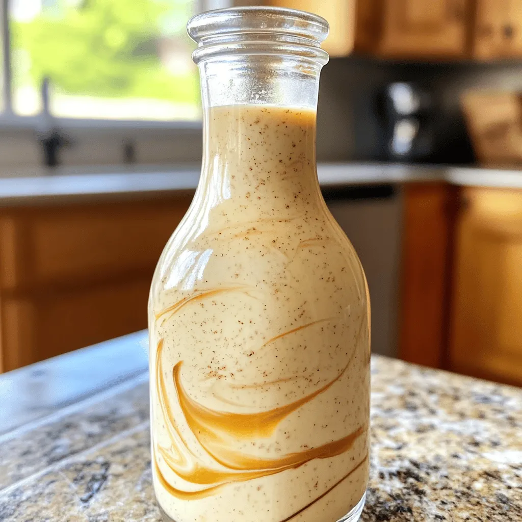 - 2 cups whole milk (or plant-based milk) - 1 cup heavy cream - 1/4 cup pure maple syrup (or agave nectar) - 1 vanilla bean - 1 teaspoon pure vanilla extract - A pinch of salt The main ingredients make this creamer rich and smooth. Whole milk gives a creamy base, while heavy cream adds extra thickness. Maple syrup or agave nectar sweetens the mix naturally. The star of our recipe is the vanilla bean. It has small seeds that burst with flavor. Scraping the seeds from the bean brings out the best taste. The extra vanilla extract boosts the flavor even more. A pinch of salt enhances all the sweet notes. - Different sweeteners (e.g., honey, sugar) - Alternative flavorings (e.g., cocoa powder, cinnamon) - Dairy-free options for lactose intolerance You can switch up the sweeteners based on your taste. Honey and sugar work well if you want a different flavor. You might also add cocoa powder for a chocolate twist or cinnamon for warmth. If you're lactose intolerant, use plant-based milk instead of whole milk. Almond, oat, or coconut milk are great choices. These options keep the creamer tasty and creamy. 1. Start by pouring 2 cups of whole milk and 1 cup of heavy cream into a medium saucepan. 2. Place the saucepan over medium heat. Stir the mixture as it warms up. 3. Keep a close eye on it. You want it warm, not boiling. This step helps the flavors blend well. 4. Once warm, add 1/4 cup of pure maple syrup. You can also use agave nectar as a sweetener. 5. Stir gently until the syrup mixes in fully. This natural sweetness adds depth to the creamer. 1. Take 1 vanilla bean and split it lengthwise. 2. Scrape out the seeds carefully, adding them to the saucepan. 3. Don’t forget to add the split bean pods too. They add extra flavor as they steep. 4. Let the mixture heat for another 5-7 minutes. Stir gently to combine. 5. Keep the heat low, so it doesn't boil. This is key for a great infusion. 6. After steeping, take the saucepan off the heat. Stir in 1 teaspoon of pure vanilla extract and a pinch of salt. 1. Allow the mixture to cool to room temperature. 2. Strain it through a fine-mesh sieve or cheesecloth. This removes the vanilla bean pods. 3. Pour the smooth creamer into a clean bottle or jar. Seal it tightly. 4. Store in the refrigerator. It will stay fresh for up to one week. Enjoy your homemade vanilla bean coffee creamer! It adds a rich, creamy touch to your coffee. To create a rich, creamy texture, choose whole milk and heavy cream. Whole milk gives a smooth base, while heavy cream adds velvety richness. If you prefer plant-based options, almond or oat milk works well too. Just remember, avoid boiling the mixture. Keep the heat low to keep flavors bold and fresh. You can easily adjust the sweetness of your creamer. If you like it sweeter, add more maple syrup or agave nectar. For less sweetness, reduce the amount. If you need more or less creamer, just double or halve the ingredients. This makes it easy to fit your needs. Serve your creamer in a clear glass bottle for a pretty look. You can add a ribbon or label for a special touch. For a fun twist, drizzle some vanilla syrup on top when serving. Pair this creamer with any coffee type, like espresso or cold brew, for a delicious treat. {{image_4}} You can make your vanilla bean coffee creamer even more exciting. Try these fun flavors: - Chocolate vanilla bean creamer: Add 1/4 cup of cocoa powder to your milk and cream mix. This chocolatey twist will bring rich depth to your coffee. - Spiced vanilla bean creamer: Add a pinch of cinnamon and a dash of nutmeg while heating the mixture. This will warm up your drink with cozy spices. You can make this creamer with different milk. Here are some great choices: - Almond milk: This nutty option gives a light flavor. It pairs well with vanilla. - Oat milk: Creamy and smooth, oat milk adds a nice, sweet touch. - Coconut milk: For a tropical vibe, use coconut milk. It adds a rich, creamy texture. You can easily make this creamer fit your diet. Here’s how: - Making a sugar-free version: Swap maple syrup with a sugar-free sweetener like stevia or erythritol. This keeps the sweetness without the sugar. - Using only plant-based ingredients: Choose almond, oat, or coconut milk and use agave nectar instead of maple syrup. This keeps it vegan and delicious. Store your creamer in a clean glass bottle or jar. Glass keeps flavors fresh. Use an airtight container to avoid any odor absorption. Always make sure the container is tightly sealed. This helps keep the creaminess intact and prevents spoilage. Your homemade vanilla bean coffee creamer lasts about one week in the fridge. Always look for signs of spoilage. If it smells sour or has a change in texture, it's time to toss it. A good rule is to check for any visible mold as well. You can freeze the creamer for longer storage. Pour it into ice cube trays for easy use later. Once frozen, transfer the cubes to a freezer bag. When you need some, just thaw a few cubes in the fridge overnight. This keeps your coffee experience fresh and delightful! Vanilla bean coffee creamer is a rich, creamy addition to your coffee. It uses real vanilla beans, not artificial flavoring. Real vanilla beans offer a deep, natural flavor that enhances your drink. Artificial flavoring lacks the same taste depth. When you use a vanilla bean, you get tiny seeds that add texture and aroma. This makes your coffee feel special and gourmet. Yes, you can use vanilla extract instead of a vanilla bean. However, the flavor will differ. Vanilla extract is more potent, but it lacks the unique texture of vanilla seeds. If you choose to substitute, use about 2 teaspoons of vanilla extract. This will give you a good flavor, but you will not have the same visual appeal. For the best taste, try both and see which you like more. Homemade vanilla bean coffee creamer lasts about one week in the fridge. Store it in a clean, airtight container. Keep it away from strong odors to maintain its flavor. If you see any changes in color or smell, it may be time to toss it out. Always check for signs of spoilage before using. This way, you enjoy the best taste in your coffee. In this article, we explored how to make creamy vanilla bean coffee creamer at home. We covered essential ingredients, easy steps, and tips for perfect flavor and texture. You now know how to customize your creamer to fit your taste and needs. Remember to store it properly to keep it fresh. With these insights, your coffee can taste even better. Enjoy crafting your unique coffee creamer and delight in every sip!