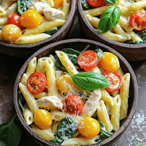 - Chicken and Pasta - 2 chicken breasts, diced into bite-sized pieces - 8 oz penne pasta - Vegetables and Seasoning - 3 cloves garlic, minced - 1 teaspoon Italian seasoning blend - 1 cup cherry tomatoes, halved - 2 cups fresh baby spinach - Fresh salt and freshly cracked black pepper to taste - Cream and Cheese - 2 tablespoons extra virgin olive oil - 1 cup heavy cream - 2 cups low-sodium chicken broth - 1/2 cup finely grated Parmesan cheese - Fresh basil leaves for garnish (optional) This dish uses simple, fresh ingredients. The chicken makes it hearty. The pasta adds a fun bite. The tomatoes and spinach bring color and health. Cream and cheese tie it together, making it rich and tasty. You can easily find these items in most stores. By using fresh ingredients, you create a dish full of flavor and nourishment. Sautéing the Chicken Start by heating the olive oil in a large pot over medium heat. Add the diced chicken breasts. Season them with salt, pepper, and Italian seasoning. Cook the chicken for about 5 to 7 minutes. Stir often until it turns brown and is fully cooked. Adding Garlic and Tomatoes Next, stir in the minced garlic. Sauté for about 30 seconds. You want the garlic to smell great but not burn. Then, fold in the halved cherry tomatoes. Cook for another 2 to 3 minutes. This will help the tomatoes soften and release their juices. Cooking the Pasta Pour in the low-sodium chicken broth. Bring the mixture to a gentle boil. Add the penne pasta and stir everything well. Cover the pot and let the pasta cook for about 10 to 12 minutes. Stir occasionally to keep the pasta from sticking together. Making it Creamy After the pasta is cooked, lower the heat. Stir in the heavy cream and grated Parmesan cheese. Mix well until a creamy sauce coats the pasta and chicken. Incorporating Spinach Carefully fold in the baby spinach. Cook for one more minute. This will wilt the spinach while keeping its bright color. Seasoning and Serving Taste the dish and adjust the seasoning. Add more salt and freshly cracked black pepper if you like. Once adjusted, remove the pot from heat. Let it rest for a couple of minutes. This helps the flavors blend. Serve your creamy Tuscan chicken pasta in wide bowls. Enjoy every bite! Ensuring Perfect Pasta Texture To get the best pasta texture, use a large pot. Fill it with water and add salt before boiling. This helps the pasta cook evenly. Stir the pasta often while it cooks. This keeps it from sticking together. Follow the package instructions for cooking time. Aim for al dente, which means firm but not hard. Achieving a Creamy Sauce To make your sauce creamy, add heavy cream after cooking the pasta. Stir in the grated Parmesan cheese next. This creates a smooth, rich sauce that coats the pasta well. Keep the heat low when adding these ingredients. This helps avoid burning the cream and keeps it nice and thick. Suggested Seasonings Italian seasoning brings great flavor to this dish. Add fresh salt and cracked black pepper to taste. You can also try adding red pepper flakes for a bit of heat. Fresh basil leaves make for a lovely garnish and add freshness. You could also add a squeeze of lemon for brightness. Pairing Suggestions Pair this pasta with a light salad for balance. A simple green salad with vinaigrette works well. Garlic bread is also a nice side to soak up the creamy sauce. For drinks, a crisp white wine or sparkling water can enhance the meal. Enjoy your flavorful feast! {{image_4}} You can easily change the chicken in this recipe. Try diced turkey or shrimp for a fun twist. For a vegetarian option, use mushrooms or firm tofu instead. These options still offer great taste and texture. To make this dish vegan, swap the heavy cream with coconut cream or cashew cream. You can also replace chicken broth with vegetable broth. Use nutritional yeast instead of Parmesan cheese for a cheesy flavor without dairy. While penne pasta is tasty, other shapes work well too. You can use fusilli, farfalle, or even spaghetti. Each shape adds a unique look and feel to your dish. For a gluten-free meal, choose gluten-free pasta made from rice or lentils. These options cook well and pair nicely with the creamy sauce. You won’t miss the gluten at all! Refrigeration Guidelines After you enjoy your One-Pot Creamy Tuscan Chicken Pasta, store any leftovers in a container. Make sure it is airtight. You can keep it in the fridge for up to three days. When you’re ready to eat, check for any signs of spoilage, like off smells or changes in texture. Freezing Instructions If you want to save some for later, you can freeze it. Use a freezer-safe container or a heavy-duty freezer bag. This dish can last for about two months in the freezer. When you want to enjoy it again, thaw it in the fridge overnight before reheating. Best Methods for Reheating To reheat, the stovetop is the best choice. Heat a pot over low to medium heat. Add a splash of chicken broth or water to help loosen the sauce. Stir gently until it is warm. You can also use a microwave. Place the pasta in a microwave-safe bowl and cover it. Heat in short bursts, stirring in between to warm evenly. Maintaining Creaminess To keep the creaminess, always add a little extra cream or broth while reheating. This helps the sauce stay smooth and luscious. Avoid high heat, as it can make the sauce separate and become clumpy. Can I make this dish ahead of time? Yes, you can make this dish ahead of time. Cook it fully, then let it cool. Store it in an airtight container in the fridge for up to three days. When you're ready to eat, reheat it gently on the stove. Add a splash of chicken broth to keep it creamy. How do I make it spicier? To spice it up, add crushed red pepper flakes when you sauté the chicken. You can also mix in some sliced jalapeños or use a spicy Italian sausage instead of chicken. Adjust the heat to your taste for a perfect kick. What can I serve with One-Pot Creamy Tuscan Chicken Pasta? This dish pairs well with a simple green salad. A Caesar salad adds a nice crunch. Garlic bread is another great choice for soaking up the creamy sauce. You can also serve it with roasted veggies for a colorful plate. This blog post covered easy steps to make One-Pot Creamy Tuscan Chicken Pasta. We spoke about the main ingredients like chicken, pasta, veggies, and a creamy sauce. You learned how to sauté, cook, and serve this dish. With handy tips and ingredient swaps, you can adjust this recipe to your taste. Storing and reheating leftovers is also simple. Enjoy making this dish your go-to meal for any night!