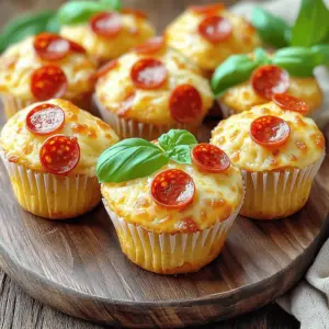 - 1 ½ cups all-purpose flour - 1 tablespoon baking powder - ½ teaspoon salt - 1 teaspoon dried oregano - 1 teaspoon garlic powder - 1 cup shredded mozzarella cheese - ½ cup mini pepperoni slices - 1 large egg - ¾ cup milk - ¼ cup olive oil - ½ cup marinara sauce (plus extra for dipping) Each ingredient plays an important role in making your muffins tasty. - All-purpose flour gives structure. It helps the muffins rise and hold together. - Baking powder is a leavening agent. It helps the muffins become light and fluffy. - Salt boosts flavor. It enhances the taste of all the other ingredients. - Dried oregano and garlic powder add great flavor. They give your muffins a pizza taste. - Shredded mozzarella cheese gives a melty, gooey texture. It makes every bite delicious. - Mini pepperoni slices add the classic pizza flavor. They bring a satisfying crunch. - Egg acts as a binder. It helps hold everything together. - Milk adds moisture. It keeps the muffins soft and tender. - Olive oil adds richness. It keeps the muffins moist. - Marinara sauce is for dipping. It adds a fun twist and extra flavor. You can swap some ingredients if needed. - Flour: Use whole wheat flour for a healthier option. - Dairy: Substitute almond milk for a dairy-free choice. - Cheese: Try cheddar or a dairy-free cheese if you have an allergy. - Pepperoni: Use veggie pepperoni for a vegetarian option. - Egg: Replace the egg with a flax egg if you need a vegan version. - Always check for allergens in packaged ingredients. Start by preheating your oven to 400°F (200°C). This helps the muffins rise well. Next, grab your muffin tin. You can use paper liners or grease the cups with oil. This step keeps the muffins from sticking to the tin. Make sure to coat the cups well for easy removal. In a large bowl, add 1 ½ cups of all-purpose flour. Then, mix in 1 tablespoon of baking powder, ½ teaspoon of salt, 1 teaspoon of dried oregano, and 1 teaspoon of garlic powder. Whisk these dry ingredients together. This ensures even flavor and no lumps. Once mixed, fold in 1 cup of shredded mozzarella cheese and ½ cup of mini pepperoni slices. This adds taste and texture to your muffins. In a separate bowl, whisk 1 large egg, ¾ cup of milk, and ¼ cup of olive oil. Mix until smooth. Pour this wet mixture into the dry ingredients. Stir gently until just combined. Be careful not to overmix, as this can make the muffins tough. Use a spoon or scoop to fill each muffin cup about ¾ full. To add more flavor, place a small dollop of marinara sauce on top of the batter. Bake the muffins for 15-18 minutes. They are done when golden brown and a toothpick comes out clean. Let them cool for 5 minutes in the tin before moving them to a wire rack. Enjoy your tasty Pepperoni Pizza Muffins! For the full recipe, check out the guide above. To get fluffy muffins, don't overmix the batter. Mix until just combined. This keeps the air bubbles in the batter. Also, make sure your baking powder is fresh. Old baking powder can make your muffins dense. Lastly, fill each muffin cup only ¾ full. This allows the muffins to rise well. For extra flavor, add more herbs like basil or thyme. You can also toss in some crushed red pepper for heat. If you like garlic, use fresh minced garlic instead of garlic powder. Try adding a bit of grated Parmesan cheese for a savory twist. Don't forget to top each muffin with marinara sauce before baking. This adds a tasty surprise! Serve your Pepperoni Pizza Muffins warm. They taste best fresh from the oven. Pair them with extra marinara sauce for dipping. This makes a fun snack or meal. You can also serve them with a side salad for a complete meal. For a twist, add a sprinkle of fresh basil on top for a pop of color and flavor. {{image_4}} You can easily make a vegetarian version of these muffins. Instead of mini pepperoni, use sliced mushrooms, bell peppers, or olives. You can also add fresh spinach for a healthy boost. These ingredients work well with the cheese and spices in the recipe. They give a nice flavor and a bit of texture. Make sure to chop the veggies small. This helps them mix well into the batter. If you need a gluten-free recipe, substitute all-purpose flour with gluten-free flour. Many brands offer blends that work well in muffins. Check the label to ensure they contain xanthan gum or use a separate gluten-free binder. The rest of the ingredients can stay the same. Just keep an eye on the baking time. Gluten-free muffins may need a bit longer to cook, so always check with a toothpick. For a spicy kick, try adding jalapeños or crushed red pepper flakes. Mix them into the batter for a bold flavor. You can also swap regular pepperoni for spicy pepperoni. This adds heat without changing the texture. If you like cheese, consider adding pepper jack cheese instead of mozzarella. It melts well and gives an extra punch. Adjust the amount based on your spice level. Enjoy experimenting with these fun variations! To keep your pepperoni pizza muffins fresh, store them in an airtight container. This will help lock in moisture and flavor. You can keep them at room temperature for up to three days. If you want to store them longer, the fridge is the way to go. Just remember to let them cool completely before placing them in the container. When it's time to enjoy your muffins again, reheating is key. You can use a microwave for quick heating. Place a muffin on a microwave-safe plate and heat for about 15-20 seconds. If you prefer a crispy outside, use an oven. Preheat it to 350°F (175°C) and heat the muffins for about 5-7 minutes. This way, they will be warm and tasty! Freezing is a great option if you want to save muffins for later. Wrap each muffin tightly in plastic wrap. Then place them in a freezer bag to avoid freezer burn. They can stay fresh for up to three months. When you're ready to eat, take a muffin out and let it thaw at room temperature. You can also reheat it straight from the freezer. Just add a little extra time in the oven or microwave. Enjoy your tasty treats anytime! Yes, you can make these muffins ahead of time. Bake them and let them cool completely. Store them in an airtight container. They taste great for up to three days. Reheat them in the microwave for a quick snack. You can also freeze them for up to three months. Just thaw them overnight in the fridge before reheating. These muffins last about three days at room temperature. If you keep them in the fridge, they can last about a week. To keep them fresh, store them in an airtight container. Check for any signs of mold or staleness before eating. If you freeze the muffins, they can last up to three months without losing flavor. Absolutely! You can use different types of cheese in these muffins. Cheddar, pepper jack, or even feta can add unique flavors. Just remember that some cheeses melt better than others. Experiment with your favorite cheeses to find the best taste. Mixing different cheeses can also create a fun flavor twist. Pepperoni pizza muffins are easy and fun to make. We covered the key ingredients, their roles, and tasty substitutions. You learned step-by-step how to mix and bake the muffins for great texture. I shared tips for flavor and serving ideas. Plus, explore fun variations like vegetarian or gluten-free options. Using the right storage methods helps keep your muffins fresh. Remember, these muffins are a treat that you can prep ahead. Enjoy every bite of your delicious creations!
