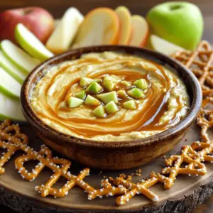 - Cream cheese - Powdered sugar - Vanilla extract - Sour cream - Ground cinnamon - Apples - Caramel sauce - Crushed graham crackers To make this dip, you will need some key items. Start with cream cheese. Use eight ounces, softened for easy mixing. Next, grab half a cup of powdered sugar. This will make the dip sweet and smooth. Don’t forget one teaspoon of vanilla extract. It adds a lovely flavor. You will also need half a cup of sour cream. Full-fat gives the best taste and creaminess. For a warm spice, use half a teaspoon of ground cinnamon. You can add more for garnish later. Then, choose one large apple. I recommend Granny Smith or Honeycrisp for that perfect mix of tart and sweet. Next, you need a quarter cup of caramel sauce. This is for mixing in and for drizzling on top. Finally, have some crushed graham crackers ready. They add a nice crunch and are great for dipping. Gather these ingredients, and you are ready to create a delicious fall treat! 1. Start by taking 8 oz of cream cheese. Make sure it is soft. I usually leave it out for about an hour. 2. In a medium bowl, beat the cream cheese using a hand mixer. Mix it until smooth, about 1-2 minutes. 3. Gradually add 1/2 cup of sifted powdered sugar. Keep mixing until the sugar blends in well. 4. Next, add 1 teaspoon of pure vanilla extract and 1/2 cup of sour cream. Mix until everything is well combined. 1. Now, sprinkle in 1/2 teaspoon of ground cinnamon. This adds a warm spice that makes the dip special. 2. Gently fold in one large diced apple. I like using Granny Smith or Honeycrisp for the best taste. Make sure the apples are mixed evenly. 1. Carefully swirl in 1/4 cup of caramel sauce. Reserve some for drizzling on top later. This creates a lovely marbled look. 2. Spoon the dip into a nice serving bowl. Drizzle the reserved caramel sauce on top. 3. For a finishing touch, sprinkle a bit of extra cinnamon or crushed graham crackers on the dip. Serve this dip with fresh apple slices, pretzel sticks, or extra graham crackers. Arrange everything nicely on a platter. Enjoy the delicious mix of flavors! To get the best creamy dip, use room temperature cream cheese. Cold cream cheese does not blend well. It stays lumpy and ruins the texture. Let it sit out for about 30 minutes before mixing. Sifting powdered sugar is also key. This step removes lumps. It makes your dip smooth and light. A smooth dip is nice to eat and looks great too. You can add more spices or flavors to this dip. Try mixing in a pinch of nutmeg for warmth. A splash of maple syrup adds a sweet twist. Experiment with a bit of ginger for a zesty kick. Don’t be afraid to get creative. The goal is to make the dip your own! Serving your dip well makes it even more fun. Use a nice bowl that matches your table. After spooning the dip in, drizzle caramel sauce on top. This makes it look fancy and inviting. Sprinkle some ground cinnamon on top for color. You can also add crushed graham crackers for texture. Serve your dip with fresh apple slices, pretzel sticks, or extra graham crackers. Arrange everything on a platter. A beautiful display draws people in and makes them want to try your dip! {{image_4}} While apples shine in this dip, you can mix it up! Try using pears for a sweet twist. They add a soft texture and a mild flavor. If you like berries, consider diced strawberries or crushed raspberries. They bring a bright color and tangy taste that pairs well with the sweet dip. For a more tropical vibe, diced pineapple can work too. Just make sure to keep the fruit fresh and crisp. Each fruit choice transforms the dip into a new delight! Caramel makes this dip special, but there are other options. You can drizzle chocolate sauce for a rich flavor. White chocolate adds a sweet touch that complements the dip nicely. For a crunchy topping, use crushed nuts like pecans or walnuts. They add a great crunch and flavor contrast. If you want to keep it simple, dust some extra ground cinnamon or cocoa powder on top. These options can make the dip look pretty while adding a little extra flavor. If you need a gluten-free dip, just swap the graham crackers for gluten-free ones. There are many tasty options available. For a vegan version, use dairy-free cream cheese and coconut whipped cream. These alternatives keep the dip creamy and delicious. Make sure your caramel sauce is vegan if you go that route. There are many brands that offer vegan options. These simple swaps let everyone enjoy this tasty dip, no matter their diet. To keep your Caramel Apple Cheesecake Dip fresh, store it in an airtight container. Place the container in the fridge. This dip stays good for 3 to 5 days. Always use a clean spoon to avoid contamination. If the dip thickens after a day or two, a little sour cream can help bring back its creamy texture. If your dip loses its smoothness, don’t worry. You can revive it easily. Take it out of the fridge and let it sit for about 10 minutes. Then, stir it well with a spoon. If it still seems thick, add a splash of sour cream. Mix until you reach your desired creaminess. Yes, you can freeze this dip! However, it may change in texture when thawed. To freeze, place the dip in a freezer-safe container. Leave some space at the top for expansion. It can stay in the freezer for up to 3 months. When you're ready to enjoy it, thaw it in the fridge overnight. Stir well before serving. Caramel Apple Cheesecake Dip lasts about 3 to 5 days in the fridge. To keep it fresh, store it in an airtight container. Ensure the dip is cooled before sealing. This helps prevent any moisture from forming inside. Always check for signs of spoilage, like off smells or changes in texture. Yes, you can make this dip ahead of time. I recommend preparing it the day before your event. Just make sure to store it in the fridge until you are ready to serve. When you prepare it ahead, the flavors have time to blend, enhancing the taste. Just give it a good stir before serving to mix everything back together. You can serve this dip with many tasty options. Here are some great ideas: - Fresh apple slices - Salty pretzel sticks - Extra crushed graham crackers - Vanilla wafers - Cinnamon sugar pita chips Arrange these dippers on a platter for a beautiful display. Everyone will enjoy choosing their favorite to pair with the creamy dip! This blog post covered how to make a tasty Caramel Apple Cheesecake Dip. We went through the main ingredients and step-by-step instructions to create a creamy dip full of flavor. I shared tips for texture, flavor variety, and presentation to make it special. We also explored different fruit options and storage methods to keep your dip fresh. Remember, this dip is perfect for sharing, so gather your friends and enjoy! Your next gathering will be a hit with this simple treat.