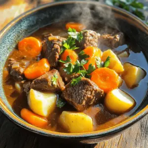 - 2 lbs beef chuck - 4 carrots - 4 medium potatoes - 1 large onion - 3 garlic cloves - 4 cups beef broth - 2 teaspoons dried thyme - 2 bay leaves - 1 tablespoon Worcestershire sauce - 2 tablespoons tomato paste - 2 tablespoons vegetable oil - Salt and freshly ground black pepper When I make classic beef stew, I love using fresh, quality ingredients. The beef chuck is my first choice. It has great flavor and becomes tender when cooked. I cut it into 1-inch cubes, which helps it cook evenly. Next, I add vegetables. I use four carrots, sliced into rounds. They add sweetness and color. I also dice four medium potatoes. They soak up all the tasty broth. You can't forget the onion and garlic! I always use one large onion, diced, and three minced garlic cloves for depth of flavor. For the liquid, I choose four cups of beef broth. It gives the stew richness. Dried thyme adds an earthy taste, while two bay leaves bring a lovely aroma. A tablespoon of Worcestershire sauce gives it a nice kick. Finally, I mix in two tablespoons of tomato paste for extra body. I cook everything in two tablespoons of vegetable oil. It helps to brown the beef and sauté the onions. I season with salt and freshly ground black pepper to taste. With these ingredients, I create a hearty, comforting stew that warms the soul. It's a classic dish that brings everyone together. - Dicing the beef and vegetables Start by cutting the beef chuck into 1-inch cubes. This size helps the meat cook evenly. Next, dice the onion and mince the garlic. Slice the carrots into round pieces and peel and dice the potatoes. Having all your ingredients ready makes cooking smooth. - Searing the beef cubes Heat 2 tablespoons of vegetable oil in a large pot over medium-high heat. Once the oil shimmers, add the beef cubes in batches. Sear them for about 5 to 7 minutes. Turn the pieces to brown all sides. This step adds flavor and locks in juices. Remove the beef from the pot and set it aside on a plate. - Sautéing onions and garlic Using the same pot, add the diced onion. Cook for about 3 to 4 minutes until the onion is soft and clear. Then add the minced garlic and cook for 1 minute. This makes the kitchen smell great and builds a flavor base. - Combining ingredients in the pot Return the browned beef to the pot. Add in the sliced carrots and diced potatoes. Stir to mix everything well. This ensures all the flavors blend together nicely. - Simmering the stew Carefully pour in 4 cups of beef broth. Be sure to scrape any browned bits from the bottom of the pot. Those bits are packed with flavor! Add 2 teaspoons of dried thyme, 2 bay leaves, 1 tablespoon of Worcestershire sauce, and 2 tablespoons of tomato paste. Season with salt and pepper. Stir everything to combine. Bring the stew to a gentle boil, then reduce the heat to low. Cover the pot and let it simmer for about 2 hours. Stir occasionally to prevent sticking. The beef will become tender, and flavors will meld beautifully. - Adjusting seasoning Once the stew has simmered, taste it and adjust the seasoning. Add more salt and pepper if needed. This step is vital to ensure every bite is full of flavor. - Garnishing with parsley Finally, ladle the stew into deep bowls. Garnish each bowl with freshly chopped parsley. This adds a pop of color and freshness to your delicious beef stew. Using fresh herbs boosts the taste of your beef stew. I love adding fresh thyme or parsley right before serving. Fresh herbs add a bright note that dried herbs can't match. Another way to enhance flavor is by adding a splash of red wine. Red wine adds depth and richness to the stew. Choose a wine you enjoy drinking; it will shine in your dish. Simmering is very important for a great stew. It allows the beef to become tender. Low and slow cooking breaks down the tough fibers in the meat. You want to simmer for at least two hours for the best results. Browning the beef properly is key too. Make sure to sear the meat in batches. This keeps the pot hot, ensuring a good crust forms. That crust adds amazing flavor to your stew. Pair your beef stew with crusty bread. The bread soaks up the rich sauce perfectly. It makes for a complete meal you will love. Serve the stew hot in deep bowls. A sprinkle of fresh parsley on top makes it look nice. You can also add a side salad for a fresh contrast. Enjoy your delicious meal! {{image_4}} You can change up the beef in your stew. Try using different cuts like brisket or round. These cuts can add unique flavors and textures. You might also want to add other veggies. Peas, green beans, or mushrooms work great. They add color and nutrients to your dish. If you need a gluten-free stew, skip the Worcestershire sauce. Check for gluten-free alternatives in stores. You can also use a slow cooker for your beef stew. Just brown the meat first. Then add all the ingredients to the slow cooker. Cook on low for about 6-8 hours. To give your stew a regional flair, add spices. Paprika, cumin, or Italian herbs can change the taste. You can also try adding beer or stout. These drinks add depth and richness. Use them to replace some beef broth for a fun twist. To keep your beef stew fresh, cool it to room temperature first. Then, transfer it into airtight containers. This helps prevent freezer burn and keeps flavors intact. Store the containers in your fridge. They should stay good for up to four days. If you want to keep it longer, freezing is a great option. Pour the cooled stew into freezer-safe bags or containers. Squeeze out excess air before sealing. This method saves space and preserves quality. When it's time to enjoy your leftovers, reheating needs care. The best ways are on the stove or in the microwave. If using the stove, pour the stew into a pot and heat on low. Stir often to prevent sticking. In the microwave, use a microwave-safe bowl. Heat in short bursts, stirring in between. This helps ensure even heating. Avoid boiling the stew, as it can make the meat tough. In the fridge, your beef stew lasts about four days. After that, it may start to spoil. Signs to watch for include an off smell, changes in color, or mold. If you see any of these signs, it's best to throw it out. Proper storage is key to enjoying your delicious beef stew safely. To thicken beef stew, you can use cornstarch or flour. Mix a tablespoon of cornstarch with cold water. Stir this mixture into the stew a little at a time. Cook for a few minutes until it thickens. If you prefer flour, mix it with some water first. Then, add it to the stew and stir well. Another way to thicken is to reduce the cooking liquid. Cook the stew uncovered for a while. This will help evaporate some liquid and make it thicker. Yes, you can make beef stew in advance. It actually tastes better the next day! To do this, cook the stew as usual. Once it cools, store it in an airtight container. Keep it in the fridge for up to three days. To reheat, warm it on the stove over low heat. Stir often to avoid sticking. If needed, add a splash of beef broth to loosen it up. Yes, you can freeze beef stew. This is a great way to save leftovers. To freeze, let the stew cool completely. Pack it into freezer-safe containers. Leave some space at the top for expansion. It can last up to three months in the freezer. When you are ready to eat it, thaw it in the fridge overnight. To reheat, warm it on the stove over low heat or use the microwave. Stir well to ensure it heats evenly. This blog post covers the key ingredients and steps to make a delicious beef stew. You learned how to prepare the meat and veggies, enhance flavors, and explore variations. Whether you want to serve it fresh or store leftovers, I shared useful tips to make your stew great. With these insights, you can create a meal that warms hearts and fills bellies. Take your time, enjoy the process, and savor every bite. Your beef stew will impress everyone at the table!
