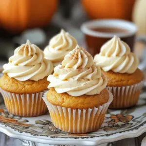 - 1 ½ cups all-purpose flour - 1 teaspoon baking powder - ½ teaspoon baking soda - ½ teaspoon salt - 2 teaspoons ground chai spices (a blend of cinnamon, cardamom, ginger, and cloves) For the dry ingredients, I use all-purpose flour to create a great cupcake base. Baking powder and baking soda help the cupcakes rise. Salt adds balance, while chai spices bring warm flavor. - ½ cup unsalted butter, softened to room temperature - 1 cup granulated sugar - 2 large eggs, at room temperature - 1 cup canned pumpkin puree - ½ cup buttermilk, at room temperature - 1 teaspoon vanilla extract - ½ cup brewed chai tea, cooled to room temperature In the wet ingredients, I start with softened butter and sugar. Creaming them together makes the base light and fluffy. Eggs add richness. Pumpkin puree gives moisture and flavor. Buttermilk adds tang, while vanilla and brewed chai tea enhance the taste. - 1 cup unsalted butter, softened to room temperature - 4 cups powdered sugar - 3 tablespoons heavy cream - 1 teaspoon vanilla extract - A pinch of ground cinnamon for garnish For the frosting, I whip softened butter until creamy. Adding powdered sugar makes it sweet and fluffy. Heavy cream adds richness, while vanilla and cinnamon tie it back to the cupcake flavors, creating a delightful finish. - Preheat your oven to 350°F (175°C). - Line a cupcake tin with paper liners for easy serving. - In a bowl, sift together 1 ½ cups of all-purpose flour, 1 teaspoon of baking powder, ½ teaspoon of baking soda, ½ teaspoon of salt, and 2 teaspoons of ground chai spices. - Set this dry mix aside for later use. - In a large bowl, beat ½ cup of softened butter and 1 cup of granulated sugar until fluffy. - Add 2 large eggs to the mix, one at a time, and mix well after each addition. - Now, add in 1 cup of pumpkin puree, ½ cup of buttermilk, ½ cup of cooled brewed chai tea, and 1 teaspoon of vanilla extract. - Mix until everything is smooth. - Gradually fold in your dry mixture until just combined. Be careful not to overmix. - Use a scoop to fill each liner about two-thirds full with batter. - Bake in the oven for 18-20 minutes. Check with a toothpick; it should come out clean. - While the cupcakes bake, prepare the frosting. - Beat 1 cup of softened butter until creamy. Gradually add in 4 cups of powdered sugar while mixing on low speed. - Once mixed, add 3 tablespoons of heavy cream and 1 teaspoon of vanilla extract. Beat until fluffy. - Once cupcakes are cool, frost them with the chai latte buttercream. - You can use a piping bag for a fancy touch or a knife for a casual look. - Finally, sprinkle each cupcake with a pinch of ground cinnamon for a warm finish. To make soft and fluffy cupcakes, avoid overmixing the batter. Overmixing can make your cupcakes dense and tough. Mix just until you see no dry flour. Also, ensure all ingredients are at room temperature. Room temperature butter and eggs mix better, leading to a light texture. Want to adjust the spice levels? Start with the chai spice blend. You can add more or less based on your taste. For a twist, consider adding nutmeg or a pinch of allspice. These spices can deepen the warm flavors of your cupcakes. If you love pumpkin, adding a touch more pumpkin puree can also boost the flavor. For a beautiful finish, use a piping bag. This tool helps you pipe frosting with ease and creates lovely swirls. If you don't have a piping bag, a butter knife works just fine. You can use it to spread frosting smoothly on top of each cupcake. For a polished look, make sure your frosting is creamy and easy to spread. {{image_4}} You can change up the frosting for your Pumpkin Chai Latte Cupcakes. Here are two great options: - Cream cheese frosting: This frosting adds a tangy flavor. Mix 8 ounces of cream cheese with 1 cup of softened butter. Gradually add 4 cups of powdered sugar until smooth. - Whipped cream topping: For a light finish, whip 1 cup of heavy cream until soft peaks form. Add 2 tablespoons of sugar and 1 teaspoon of vanilla extract for sweetness. These frostings will give your cupcakes a new twist! If you need to adapt the recipe, here are some easy changes: - Gluten-free flour options: Use a gluten-free all-purpose flour blend instead of regular flour. Make sure it has xanthan gum for the best texture. - Egg substitutes for vegan versions: Replace eggs with 1/4 cup of applesauce or mashed banana. You can also use flaxseed meal mixed with water—1 tablespoon of flaxseed meal with 2.5 tablespoons of water equals one egg. These swaps let everyone enjoy your cupcakes! You can mix in fun flavors to make your cupcakes unique: - Adding chocolate chips or nuts: Fold in 1/2 cup of chocolate chips or chopped nuts. This adds great texture and flavor! - Suggestions for infused flavors: Try adding a splash of vanilla bean for a rich taste. A hint of nutmeg or cardamom can also enhance the chai flavor nicely. Experimenting with flavors will keep your baking exciting! To keep your pumpkin chai latte cupcakes fresh, use airtight containers. This way, the cupcakes stay moist and tasty. You can also use cake domes or cupcake carriers. Place parchment paper between layers to avoid sticking. Freezing cupcakes is simple. First, let them cool completely. Then, wrap each cupcake in plastic wrap. Place them in a freezer bag or container. Make sure to remove as much air as possible. To thaw, take a cupcake out and leave it at room temperature. This usually takes about an hour. At room temperature, your cupcakes will last about three days. If you frost them, they stay fresh for two days. Unfrosted cupcakes can last up to four days. For best results, store them in a cool, dry place away from sunlight. It takes about 25 minutes to prep and 40 minutes to cook. In total, you need about 1 hour for the whole process. You will get 12 delicious cupcakes from this recipe. Yes, you can make the batter ahead of time. Prepare the batter and store it in the fridge for up to 24 hours. When you are ready to bake, let it sit at room temperature for a bit. This helps the batter mix better and rise nicely. Cupcakes can sink for a few reasons. If you overmix the batter, it can lose air. Also, if the oven is not hot enough, they might sink too. To prevent this, mix gently and check the oven temperature before baking. You can use other teas if you want. Earl Grey adds a nice flavor. Green tea can also work for a lighter taste. Just remember, different teas will change the cupcake's taste a bit. Yes, you should refrigerate cupcakes with cream-based frostings. Store them in an airtight container. They can last in the fridge for about 3-5 days. If you use a frosting without dairy, they can stay out for a few days. You can create delicious Pumpkin Chai Latte Cupcakes using simple steps. We covered key ingredients like spices, butter, and pumpkin puree. I shared tips for baking and frosting, as well as helpful storage methods. Now you have the tools to whip up these tasty treats. Experimenting with flavors can make them your own. Enjoy baking and sharing these cupcakes with friends and family!