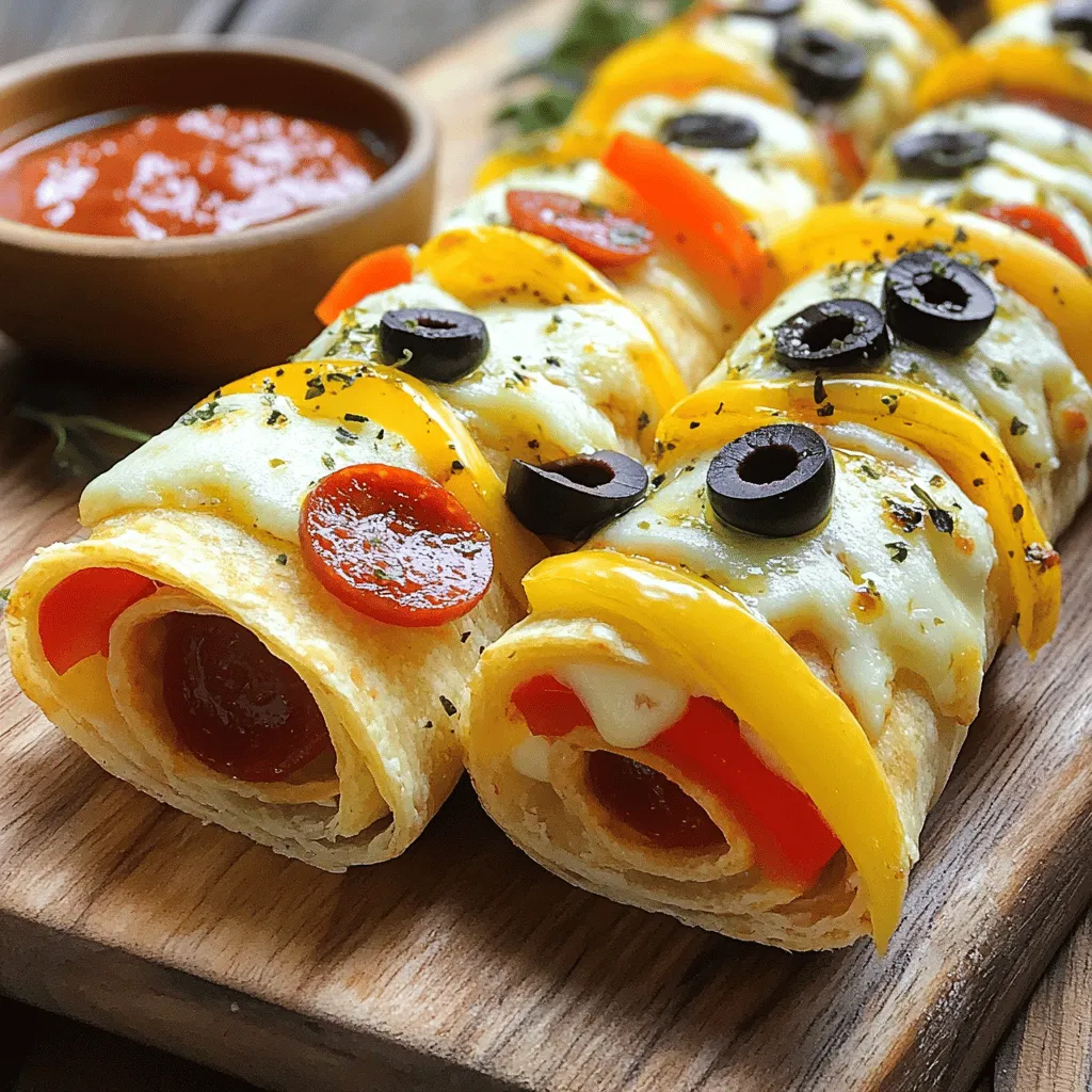 - Large flour tortillas - Shredded mozzarella cheese - Sliced pepperoni - Sliced black olives To make Tortilla Pizza Rolls, you need some key ingredients. Start with large flour tortillas. They are soft and easy to roll. Next, grab shredded mozzarella cheese. This cheese melts well and tastes great. You cannot forget about sliced pepperoni. It adds a nice, savory flavor. Sliced black olives give a salty, rich touch. Together, these ingredients create a tasty base for your rolls. - Finely chopped bell peppers (red, green, or yellow) - Italian seasoning - Olive oil - Marinara sauce (for dipping) You can customize your rolls with optional ingredients. Finely chopped bell peppers add crunch and color. You can choose red, green, or yellow to brighten your dish. Italian seasoning brings a hint of herbs. Drizzling olive oil on the rolls helps them brown nicely. Don’t forget marinara sauce for dipping! It makes each bite even better. - Salt and pepper to taste - Additional toppings or spices Seasoning is key to great flavor. Add salt and pepper to taste. This simple step brings out all the other flavors. You can also include your favorite toppings or spices. Want a spicy kick? Add some chili flakes! A sprinkle of garlic powder can also enhance the taste. Feel free to experiment and find your perfect mix. For the full recipe, check out the details above. - Preheat the oven to 400°F (200°C). - Lay out the flour tortillas on a flat surface. - Distribute mozzarella cheese and toppings evenly. - Sprinkle with Italian seasoning, salt, and pepper. - Roll the tortillas tightly and slice into pieces. - Arrange on a baking sheet and drizzle with olive oil. - Bake for 12-15 minutes until golden brown and cheese melts. Making Tortilla Pizza Rolls is simple and fun! As you prepare, feel free to get creative with your toppings. You can add veggies or even different meats. Each roll is a little pizza, making it a great snack for kids and adults alike. Enjoy dipping them in marinara sauce for extra flavor! For the full recipe, check out the section above. To roll tortillas well, start by placing the filling in the center. Leave some space at the edges. This helps keep the filling inside. Roll tightly but gently to avoid tearing the tortilla. You can also use a bit of cheese at the edge to help seal the roll. This little trick works wonders! Baking times may differ with ovens. For most, 12-15 minutes at 400°F (200°C) works great. If your oven runs hot, check the rolls at 10 minutes. You want them golden brown and the cheese melted. Dipping sauces make Tortilla Pizza Rolls even better! Marinara sauce is a classic choice. You might also try ranch dressing or a spicy salsa for a twist. For a fun presentation, stack the rolls in a tall glass or arrange them on a colorful platter. Add a small bowl of sauce in the center. Garnish with fresh herbs, like basil or parsley, for a pop of color. You can swap out cheese for a lighter option, like mozzarella cheese made from part-skim milk. For a dairy-free version, try vegan cheese. If you want to make it vegetarian, skip the pepperoni and add more veggies. Spinach, mushrooms, or zucchini work well. For gluten-free options, use gluten-free tortillas. They taste great and keep the fun alive! {{image_4}} You can get creative with your fillings. Here are some fun ideas: - Veggie-packed options: Use spinach, mushrooms, or zucchini. These add great flavor and nutrition. - Meat alternatives: Try using turkey pepperoni or chicken. These give a new twist on the classic flavor. Mix quesadilla with pizza for a tasty treat. Start with lots of cheese. Add salsa, jalapeños, or even black beans. This gives you a cheesy, spicy delight. You can also use different types of cheese like cheddar or pepper jack for a kick. Dipping sauces can bring your Tortilla Pizza Rolls to the next level. Here are some easy homemade ideas: - Marinara: Heat canned tomatoes, garlic, and herbs for a quick sauce. - Pesto: Blend fresh basil, garlic, and olive oil for a green twist. - Spicy ranch: Mix ranch dressing with hot sauce. It’s creamy and zesty. - Garlic aioli: Combine mayo with minced garlic and lemon juice. This adds a rich flavor to your rolls. Feel free to switch up your fillings and dips. The full recipe offers endless possibilities for fun flavors! To keep your tortilla pizza rolls fresh, store them in the fridge. Place them in an airtight container. This helps avoid sogginess and keeps the rolls tasty. If you want to save them for longer, freezing works well too. Wrap each roll in plastic wrap, then put them in a freezer bag. This keeps them safe from freezer burn. When you're ready to eat the leftover rolls, reheating is key. You can use an oven or an air fryer for the best results. Preheat your oven to 350°F (175°C) and bake for about 10 minutes. This method keeps the rolls crispy. If using an air fryer, set it to 350°F (175°C) and heat for 5-7 minutes. Both methods help maintain texture and flavor. In the fridge, your tortilla pizza rolls stay fresh for about 3-4 days. After that, check for signs of spoilage. If they smell off or have a slimy texture, it's time to discard them. Always trust your senses; better safe than sorry! Yes, you can prepare Tortilla Pizza Rolls ahead of time. This saves time when you are ready to eat. Store the pre-made rolls in an airtight container. Keep them in the fridge for up to two days. If you want to save them for longer, freeze them. Wrap each roll tightly in plastic wrap and place them in a freezer bag. This way, they stay fresh and tasty. Tortilla Pizza Rolls can easily be made gluten-free. Look for gluten-free tortillas at your store. These are often made from corn or other grains. You can also use lettuce wraps for a fresh twist. This way, you can enjoy the flavors without gluten. If you don’t have marinara sauce, don’t worry! You can use many other sauces. Try ranch dressing for a cool dip. Barbecue sauce adds a sweet, smoky flavor. You can also use pesto for a herby touch. Experiment with your favorite sauces to find the best pairings for your rolls. To make your Tortilla Pizza Rolls crispy, follow a few simple steps. First, make sure to roll them tightly. This keeps the filling inside and helps them cook evenly. Next, brush the outside of the rolls with olive oil. This helps achieve a golden brown color. Bake them at a high temperature, like 400°F (200°C), for 12-15 minutes. For extra crunch, broil them for the last minute. Enjoy that satisfying crunch with each bite! Tortilla pizza rolls are easy to make and highly customizable. We covered key ingredients like tortillas, cheese, and pepperoni. You can adapt the recipe with veggies and sauces to suit your taste. Baking tips help achieve the perfect crunch, while storage info keeps leftovers fresh. Enjoy these tasty treats with your favorite dips or get creative with fillings. Tortilla pizza rolls are a fun snack or meal that everyone will love. Let your imagination guide you, and savor each bite!