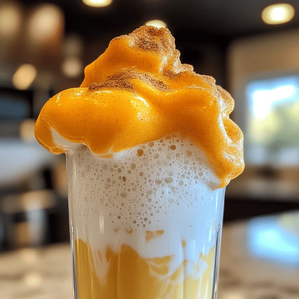 - 1 cup heavy whipping cream - 2 tablespoons pumpkin puree - 1 tablespoon powdered sugar - 1 teaspoon vanilla extract - ½ teaspoon pumpkin spice mix - ¼ cup milk (dairy or non-dairy) - Additional pumpkin spice for sprinkling - Whipped cream for topping To make pumpkin cold foam, gather your ingredients. The heavy whipping cream gives your foam a rich base. You will need pumpkin puree for that warm fall flavor. Powdered sugar adds sweetness, while vanilla extract gives a nice aroma. Pumpkin spice mix brings in the classic flavors of fall. Finally, choose your milk. You can go with dairy or a non-dairy option. If you want to make your drink extra special, consider garnishing it. A sprinkle of pumpkin spice on top will look beautiful and give more flavor. You could also add a dollop of whipped cream for extra creaminess. These little touches make a big difference. Now, you are ready to create a tasty pumpkin cold foam to enjoy in your favorite drinks! - Mixing the Ingredients Start by taking a medium mixing bowl. Add 1 cup of heavy whipping cream, 2 tablespoons of pumpkin puree, 1 tablespoon of powdered sugar, 1 teaspoon of vanilla extract, and ½ teaspoon of pumpkin spice mix. Use a whisk to mix everything well. Make sure each ingredient blends smoothly. - Whipping to Soft Peaks Next, grab a hand mixer or a whisk. Beat the mixture on medium speed. Keep mixing until soft peaks start to form. Do not over-whip! You want to keep the foam light and airy, not turn it into butter. - Setting Aside the Foam Once your foam reaches the right consistency, gently set it aside. This foam will be the star of your drink! - Preparing the Milk Base In a separate glass, pour ¼ cup of your favorite milk over a generous amount of ice. This will create a cool base for your drink. You can use dairy or non-dairy milk, whichever you prefer. - Adding Ice Make sure the ice fills the glass well. This will keep your drink nice and cold. - Topping with Pumpkin Cold Foam Now, take your pumpkin cold foam. Use a spoon to carefully dollop it over the milk. Let it float beautifully on top. For extra flair, sprinkle a small pinch of pumpkin spice over the foam. Enjoy your drink right away, and savor the rich flavors! To make great foam, start with cold cream. Cold cream whips up better and faster. Use a medium bowl for mixing. Add your heavy whipping cream, pumpkin puree, powdered sugar, vanilla, and pumpkin spice mix. Whisk these ingredients well. For whisking, you can use a hand mixer or a whisk. If using a hand mixer, set it to medium speed. Beat the mixture until soft peaks form. Soft peaks look like small waves that hold shape. Be careful not to whip too long. Over-whipping can turn your foam into butter. You want it light and airy. To adjust sweetness, start with the recipe's sugar. Taste the foam and add more sugar if needed. You can use honey or maple syrup as alternatives. These natural sweeteners add a nice touch. For spice blends, try different mixes. You can add ground cinnamon, nutmeg, or ginger. If you want more warmth, add a pinch of clove or allspice. Mixing spices can give your foam a unique twist. Enjoy experimenting to find your favorite flavor! {{image_4}} You can make your pumpkin cold foam even more fun by changing the flavors. - Different Spice Mixes: If you want to switch things up, try different spices. You can use allspice, cardamom, or even vanilla bean. Each spice adds a unique twist to your drink. - Adding Chocolate or Caramel: If you love sweet flavors, add chocolate or caramel. Simply drizzle some sauce into the foam. It gives a rich taste that pairs well with pumpkin. You can also mix cocoa powder into the foam for a chocolatey treat. If you prefer plant-based options, you have choices for your pumpkin cold foam. - Using Almond or Oat Milk: Almond and oat milk work great in this recipe. Both give a creamy texture without dairy. They also add their unique flavor notes to the drink. - Non-Dairy Whipping Options: You can find non-dairy whipping creams at many stores. They whip up nicely, just like heavy cream. Look for brands that use coconut or soy for a great result. Experimenting with these variations makes your pumpkin cold foam fun and tasty. Enjoy your creations! To keep your pumpkin cold foam fresh, store it in the fridge. Use an airtight container to prevent it from absorbing smells. This method helps maintain its light and airy texture. Make sure the container is clean and dry before adding the foam. I suggest using glass jars or plastic containers with tight lids. These options seal well and keep your cold foam safe. If you have a smaller amount, a small jar works great. Just remember to label your containers with the date. This way, you can keep track of how long it has been stored. You can use leftover cold foam in many ways. Try adding it to coffee, hot chocolate, or even smoothies. This foam adds a tasty twist to your drinks. You can also use it as a topping for desserts like cakes or pancakes. When reusing cold foam, think about flavors. Mix in chocolate syrup or caramel for a new taste. You can also stir in a bit of milk to create a thinner foam. This gives you more options when you want to enjoy a delicious drink. To make pumpkin cold foam vegan, swap heavy cream with a non-dairy option. Good choices include coconut cream or a vegan whipping cream. For the milk, use almond, oat, or soy milk. These substitutes ensure your foam remains rich and creamy without dairy. Yes, you can use canned pumpkin puree. It saves time and adds great flavor. Look for pure pumpkin puree, not pumpkin pie filling. This ensures you control sweetness and spices. For a smoother texture, blend it well before adding to the foam. Pumpkin cold foam stays fresh for about 2 to 3 days. Store it in an airtight container in the fridge. To enjoy the best taste, use it soon after making. If you see separation, just whisk it gently before serving. This blog post explored how to make pumpkin cold foam. You need simple ingredients like heavy whipping cream, pumpkin puree, and powdered sugar. I shared step-by-step instructions to whip up the foam and assemble the drink. Tips for perfecting the texture and flavor help you elevate your drink. You can also experiment with variations and storage ideas to enjoy pumpkin foam longer. Try this treat to enjoy a cozy, tasty drink anytime!