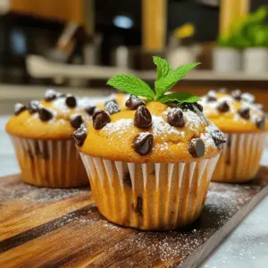 To make these tasty muffins, gather the following ingredients: - 1 cup pure pumpkin puree - 1/2 cup packed brown sugar - 1/4 cup granulated sugar - 1/4 cup vegetable oil - 2 large eggs, at room temperature - 1 teaspoon vanilla extract - 1 1/2 cups all-purpose flour - 1 teaspoon baking powder - 1/2 teaspoon baking soda - 1 teaspoon ground cinnamon - 1/2 teaspoon ground nutmeg - 1/4 teaspoon ground ginger - 1/4 teaspoon salt - 1 cup semi-sweet chocolate chips If you need to swap ingredients, here are some ideas: - Use applesauce for vegetable oil to cut fat. - Replace brown sugar with coconut sugar for a different taste. - Substitute eggs with flax eggs for a vegan option. - You can use whole wheat flour instead of all-purpose flour for added fiber. - For a nutty flavor, add chopped nuts instead of chocolate chips. Prepare these tools before you start: - Mixing bowls (large and medium) - Whisk - Spatula or wooden spoon - Muffin tin - Paper liners or non-stick spray - Scoop or ladle - Toothpick for testing doneness - Wire rack for cooling Start by preheating your oven to 350°F (175°C). This step is key for even baking. Next, line a muffin tin with paper liners. If you don’t have liners, grease the tin lightly with non-stick spray. This keeps the muffins from sticking. In a large bowl, combine the pumpkin puree, packed brown sugar, granulated sugar, vegetable oil, and eggs. Make sure your eggs are at room temperature for the best results. Add in the vanilla extract and whisk until smooth. In another bowl, mix the all-purpose flour, baking powder, baking soda, ground cinnamon, ground nutmeg, ground ginger, and salt. This helps to ensure even distribution of the dry ingredients. Gradually add the dry mix to the wet mix. Use a spatula or wooden spoon to stir gently. Mix until just combined. Be careful not to overmix; otherwise, your muffins may become dense. Lastly, fold in the semi-sweet chocolate chips until they are evenly distributed. Now, it’s time to fill the muffin tin. Use a scoop or ladle to pour the batter into each cup. Fill them about 3/4 full to allow room for rising. Place the muffin tin in the oven and bake for 18-20 minutes. To check if they are done, insert a toothpick into the center of a muffin. It should come out clean or with a few moist crumbs. Once baked, take the muffins out of the oven. Let them cool in the tin for about 5 minutes. Then, carefully move them to a wire rack to cool completely. Enjoy the aroma as they cool! To get the best muffin texture, use room temperature eggs. This helps the batter mix well. Mix until just combined to avoid dense muffins. Overmixing leads to tough muffins. Fill each muffin cup about three-quarters full. This allows room for the muffins to rise nicely. One common mistake is using cold ingredients. Cold eggs or milk can make your muffins dense. Another mistake is overfilling the muffin cups. This can cause them to overflow and stick. Lastly, avoid underbaking. Always test with a toothpick. If it comes out clean, your muffins are done. To enhance flavor, try adding spices like cloves or allspice. These spices can add depth. You can also use dark chocolate chips for a richer taste. For a fun twist, consider adding nuts or dried fruit. These additions can make your muffins unique and delicious! {{image_4}} To make a nut-free version of these muffins, just skip any nuts. The recipe is already nut-free since it doesn’t call for any. You can enjoy the soft and moist texture without worry. The chocolate chips add enough flavor and sweetness. You can switch up the chocolate chips to suit your taste. Try using butterscotch chips or white chocolate chips for a fun twist. Dried fruits, like cranberries or raisins, also work well. This will give your muffins a unique flavor while keeping them delicious. If you need a gluten-free option, use a gluten-free flour blend. Look for a blend that includes xanthan gum for the best texture. You can also use almond flour or coconut flour, but adjust the liquid to avoid dryness. These alternatives will help you enjoy the muffins without gluten. To keep your pumpkin chocolate chip muffins fresh, store them in an airtight container. This helps lock in moisture and keeps them soft. Place the container on your kitchen counter for up to three days. If you want to keep them longer, consider freezing. Freezing muffins is easy! First, let the muffins cool completely after baking. Wrap each muffin tightly in plastic wrap. Then, place them in a freezer bag or container. Label the bag with the date. You can freeze them for up to three months. When you’re ready to enjoy, just take out the desired amount. To reheat your muffins, you can use a microwave or oven. For the microwave, place a muffin on a plate and heat for about 15-20 seconds. If you prefer the oven, preheat it to 350°F (175°C). Place the muffins on a baking sheet and warm for 5-10 minutes. This will make them taste fresh again! Yes, you can use fresh pumpkin. First, cook the pumpkin until soft. Then, mash it well. Strain it to remove excess water. This gives you a nice texture. Fresh pumpkin adds a unique flavor. However, using canned puree saves time and effort. Both options work well in these muffins. To make these muffins healthier, consider a few simple swaps. - Use whole wheat flour instead of all-purpose flour. - Replace half the sugar with applesauce or mashed banana. - Use unsweetened cocoa powder for added flavor without extra sugar. - Add nuts or seeds for healthy fats and protein. These changes keep the taste while lowering calories and adding nutrients. Pumpkin chocolate chip muffins pair well with many drinks. - A hot cup of coffee or tea works great. - Serve with a dollop of yogurt for a creamy touch. - A scoop of ice cream makes for a fun dessert twist. These options elevate your muffin experience and make it even more delightful. We covered key ingredients, tools, and steps for amazing muffins. I shared helpful tips to avoid mistakes and improve texture. You learned about fun variations and how to store your treats. Muffins can be made healthy or altered to fit diets. Keep experimenting with mix-ins for new flavors. With this guide, you are ready to bake delicious muffins. Enjoy the process, and share them with others!