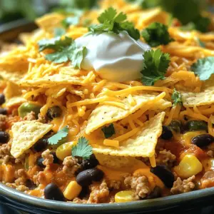 To make this dish, gather these key items: - 1 lb ground turkey (or beef) - 1 can (15 oz) black beans, drained and rinsed - 1 can (15 oz) corn, drained - 1 can (10 oz) diced tomatoes with green chilies - 1 packet taco seasoning - 1 cup salsa - 2 cups tortilla chips, crushed - 1 cup shredded cheddar cheese - 1 cup diced bell peppers (any color) - 1 small onion, finely chopped - 1 tablespoon olive oil - 1 tsp garlic powder - Salt and pepper to taste These toppings can enhance your casserole: - Sour cream - Sliced jalapeños - Chopped fresh cilantro To prepare this meal, use these simple tools: - A medium skillet for cooking - A large crockpot for slow cooking - A spatula for stirring - A cutting board and knife for chopping This combination of ingredients and tools helps create a hearty, flavorful meal that everyone will love. Start by washing your bell peppers. Cut them into small pieces. Chop one small onion finely. Heat one tablespoon of olive oil in a skillet over medium heat. Add the chopped onion and bell peppers to the skillet. Stir and cook for about five minutes. You want the onion to look clear and the peppers to soften. This step adds great flavor. Next, add one pound of ground turkey or beef to the skillet. Season the meat with salt, pepper, and one teaspoon of garlic powder. Cook the meat until it turns brown. Use a spatula to break it into small bits while cooking. This process helps mix the flavors well. Once browned, remove the skillet from heat. In a large crockpot, mix the cooked meat with one can of black beans, one can of corn, one can of diced tomatoes with green chilies, and one cup of salsa. Add one packet of taco seasoning and stir everything together. Now, create layers! First, sprinkle half of two cups of crushed tortilla chips over the meat mixture. Then, add half of one cup of shredded cheddar cheese on top. Repeat the layers with the rest of the chips and cheese. This creates a tasty texture. Cover the crockpot with its lid. Set it to cook on low for four to five hours or on high for two to three hours. Check if the cheese is melted and the casserole is heated through before serving. This waiting time allows the flavors to blend perfectly. When ready, serve hot and enjoy! Layering is key to a tasty dish. Start with the meat mixture at the bottom. This helps keep it moist. Next, add half of the crushed tortilla chips. This creates a nice texture. Then, sprinkle half of the cheese. Repeat these layers. Finish with cheese on top. This helps the cheese melt perfectly. For best results, use low heat for 4-5 hours. This allows flavors to meld. If you're short on time, use high heat for 2-3 hours. Both methods work well. Just make sure to check that the cheese is melted and bubbly before serving. Don’t skip the sautéing step. This brings out the flavors in the onion and bell peppers. Avoid overloading the crockpot. Too many ingredients can lead to uneven cooking. Lastly, don't rush the layering. Proper layering ensures even cooking and great taste. {{image_4}} You can switch the ground turkey for other meats. Ground beef works well for a richer taste. Chicken is another great option for a lighter dish. Just make sure to cook the chicken before adding it to the crockpot. Use shredded chicken for easy mixing. For a vegetarian taco casserole, skip the meat entirely. You can add extra beans or lentils for protein. Use black beans, pinto beans, or chickpeas. Add more veggies like zucchini or spinach for flavor and texture. This keeps the dish filling and nutritious. If you love heat, you can spice things up! Add diced jalapeños to the meat mixture for a kick. You can also use spicy salsa instead of regular. For even more flavor, mix in some chipotle peppers. This makes the casserole bold and exciting! After cooking, let the casserole cool. Transfer it to an airtight container. Store it in the fridge. Use it within three to four days for the best taste. Make sure to cover it well to avoid drying out. You can freeze the casserole for later use. Cut it into portions and place them in freezer-safe bags. Remove as much air as possible before sealing. It can last for up to three months in the freezer. To reheat, thaw it overnight in the fridge. Place it in the oven at 350°F until hot. You can also microwave it, but stir it halfway for even heating. Leftovers are great for quick meals. You can make tacos by wrapping the casserole in tortillas. Add fresh toppings to give it a new twist. Another option is to serve it over rice or as a dip with chips. Each way offers a fun new meal! The cooking time for Crockpot Taco Casserole varies. If you set your crockpot to low, it takes about 4 to 5 hours. For a quicker option, cooking on high takes around 2 to 3 hours. You want the casserole to be hot and the cheese melted well. Yes, you can make this recipe ahead of time. You can prepare the meat mixture and layer it in the crockpot. Just store it in the fridge until you're ready to cook. This way, you save time on busy days. If you don’t have taco seasoning, you can make your own mix. Combine chili powder, cumin, paprika, and a touch of garlic powder. Adjust the amounts to fit your taste. This gives you control over the flavors. Crockpot Taco Casserole can be gluten-free if you choose the right ingredients. Make sure the taco seasoning and salsa are gluten-free. Also, use gluten-free tortilla chips for a safe option. Always check labels to be sure. Crockpot Taco Casserole is easy and fun to make. You learned about its main ingredients, kitchen tools, and cooking steps. I shared tips to enhance flavor and avoid mistakes. We discussed variations like beef or vegetarian versions. Plus, I covered storage methods for leftovers. Now, you can enjoy this tasty dish without stress. Use the steps and tips to create your perfect taco casserole!