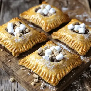 To create S'mores Hand Pies, you need a few simple ingredients. Here's what you will need: - 2 cups all-purpose flour - 1/2 teaspoon salt - 1 teaspoon sugar - 1 cup unsalted butter, chilled and diced - 4-6 tablespoons ice water - 1 cup chocolate chips (semi-sweet or milk chocolate) - 1 cup mini marshmallows - 1/2 cup graham cracker crumbs - 1 egg (for egg wash) - Optional: powdered sugar for dusting These ingredients come together to form a delightful treat. The all-purpose flour gives the pies structure. The salt enhances the flavors, while sugar adds sweetness. Chilled unsalted butter makes the crust flaky. Ice water helps bind the dough without warming it. Chocolate chips and mini marshmallows create the classic S'mores flavor. Graham cracker crumbs mimic the taste of traditional S'mores. The egg wash gives the pies a lovely golden finish. If you like, dust them with powdered sugar for a sweet touch. Now, let’s get cooking and enjoy these tasty bites! To make the dough, first mix the dry ingredients. In a large bowl, combine 2 cups of all-purpose flour, 1/2 teaspoon of salt, and 1 teaspoon of sugar. This blend gives your hand pies a nice flavor. Next, add 1 cup of chilled, diced unsalted butter. Use a pastry cutter or your fingers to work the butter into the dry mix. It should look like coarse crumbs. Slowly add 4 to 6 tablespoons of ice water, one tablespoon at a time. Stir until the dough holds together. Wrap the dough in plastic wrap and chill it in the fridge for at least 30 minutes. This step is key for a flaky crust. While the dough chills, it’s time to preheat your oven. Set the temperature to 375°F (190°C). This temperature ensures a golden, crisp finish. Prepare a baking sheet by lining it with parchment paper. This will prevent the pies from sticking and make cleanup easier. After chilling, divide the dough in two. Roll out one half on a floured surface until it is about 1/8 inch thick. Use a round cutter, about 10 cm in diameter, to cut circles from the dough. Repeat this with the second half of the dough. Aim for even circles to make sure the hand pies bake evenly. Now, it’s time to fill your hand pies. On one half of each dough circle, sprinkle about 1 teaspoon of graham cracker crumbs. Next, add around 1 tablespoon of chocolate chips and a few mini marshmallows. Make sure to leave a small border around the edges. This space is important for sealing the pies. To seal the pies, wet the edges of the dough circles with a bit of water. Fold the other half over the filling and press the edges firmly. Use a fork to crimp the edges for a nice design and to ensure they stay closed. This step is crucial to keep the filling inside during baking. Place the hand pies on the prepared baking sheet. Beat 1 egg in a small bowl and brush it over the tops of the pies. This egg wash gives them a beautiful golden color. Bake the pies in the preheated oven for 20 to 25 minutes, or until they turn golden brown. Once baked, let them cool for a few minutes before serving. You can dust them with powdered sugar for extra sweetness. Enjoy your delightful S'mores hand pies! - Keep your dough cold. Cold butter makes flaky crusts. - Chill the dough for at least 30 minutes. - Flour your surface well before rolling. This stops sticking. - Roll the dough to 1/8 inch thick. This gives the right texture. - Use a round cutter to make even circles. - Choose chocolate chips carefully. Semi-sweet or milk chocolate works best. - Use a 1:1 ratio of chocolate to graham cracker crumbs. - Add mini marshmallows for that classic S'mores flavor. - Aim for about 1 tablespoon of filling per pie. This keeps it balanced. - Prepare the dough a day early. Store it in the fridge. - You can freeze the dough for up to three months. - Assemble the hand pies in advance. Freeze them before baking. - When ready, bake from frozen, adding a few extra minutes. {{image_4}} You can change the flavor of S'mores hand pies easily. Try different chocolates like dark or white. Each type brings a new taste. You can also add fruit or nuts. Think of bananas or strawberries for sweetness. Chopped nuts add a nice crunch. Mix and match to find your favorite combo! If you need gluten-free options, swap regular flour for almond or oat flour. These flours work well in pie dough. For a vegan version, use plant-based butter and a flax egg instead of regular egg. Just mix ground flaxseed with water to create your egg substitute. Make your hand pies look fun when serving. Place them on a rustic wooden board. Add extra chocolate chips and mini marshmallows on top for a great look. You can also serve them with dips. A chocolate sauce or a fruity dip adds flavor and fun. Enjoy experimenting with these ideas! To keep your S'mores hand pies fresh, use simple methods. You can refrigerate or freeze them. For refrigeration, place the hand pies in an airtight container. They will stay good for 3-4 days in the fridge. If you want them to last longer, freeze them. Wrap each pie in plastic wrap, then place them in a freezer bag. This helps prevent freezer burn. For reheating, the oven works best. Preheat it to 350°F (175°C). Place the pies on a baking sheet and heat for about 10-15 minutes. This ensures they stay crisp and tasty. The shelf life of S'mores hand pies depends on how you store them. In the fridge, they last about 3-4 days. If frozen, they can remain fresh for 2-3 months. Always check for any signs of spoilage before eating. Look for an off smell or visible mold. If you see any, it’s best to throw them away. Keeping an eye on your pies ensures you enjoy them at their best. S'mores Hand Pies are mini desserts filled with chocolate, marshmallows, and graham cracker crumbs. They take inspiration from the classic campfire treat. The idea of combining these flavors dates back to the 1920s when s'mores first became popular in the U.S. They are fun to eat and easy to share. Yes, you can prepare S'mores Hand Pies in advance. To do this, follow these steps: - Prepare the dough and chill it as directed. - Shape the pies and seal them tightly. - Place them on a baking sheet and freeze them. - When you are ready to bake, let them thaw in the fridge overnight. This way, you can enjoy fresh hand pies without all the work at once. If you don’t have graham cracker crumbs, here are some options: - Crushed digestive biscuits provide a similar flavor. - Vanilla wafers add a sweet twist. - Oatmeal cookies can give a unique texture. All these options can work well with the chocolate and marshmallows. To boost the chocolate flavor in S'mores Hand Pies, consider these ideas: - Use dark chocolate chips for a richer taste. - Mix in peanut butter chips for a creamy layer. - Add a sprinkle of cocoa powder to the filling for more depth. These changes can elevate your hand pies to a new level. Absolutely! S'mores Hand Pies are perfect for parties. Here are some ideas for serving: - Arrange them on a rustic wooden board for a charming display. - Garnish with extra chocolate chips and mini marshmallows on top. - Offer dipping sauces, like chocolate or caramel, for added fun. They make a delightful treat that everyone will enjoy! This blog post detailed how to make S'mores Hand Pies from scratch. We covered ingredients, step-by-step instructions, and helpful tips for success. I shared variations, storage tips, and answered common questions. Now, you can create delicious treats for any occasion. Whether you enjoy classic flavors or want to try something new, these hand pies are sure to please. Enjoy baking and sharing your tasty creations!