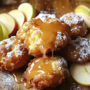 To make delicious Maple Glazed Apple Fritters, gather these ingredients: - 2 medium-sized apples (e.g., Granny Smith or Honeycrisp) - 2 cups all-purpose flour - 1 tablespoon baking powder - 1 teaspoon ground cinnamon - 1/2 teaspoon salt - 2 large eggs - 1 cup whole milk - 1/4 cup granulated sugar - 1 teaspoon pure vanilla extract - Vegetable oil for frying - 1/2 cup pure maple syrup (for glaze) - 1 cup powdered sugar (for glaze) These ingredients create a perfect mix of sweet and tart. The apples add moisture and flavor. The flour and baking powder give the fritters their fluffy texture. Cinnamon brings warmth and spice, while the maple glaze adds a sweet finish. Make sure to use fresh apples for the best taste. Each ingredient plays a role in making these fritters a treat for everyone. - Peel and dice the apples. - Place the diced apples in a bowl with lemon juice to stop browning. Start by peeling the apples, then chop them into small chunks. I like using Granny Smith or Honeycrisp apples for their sweet and tart flavor. To keep the apples fresh, sprinkle them with a bit of lemon juice. This simple trick prevents them from turning brown. - Combine dry ingredients. - Mix wet ingredients. - Combine wet and dry ingredients. In a large bowl, mix the dry ingredients: flour, baking powder, cinnamon, and salt. Use a whisk to combine them well. In another bowl, crack two eggs and beat them lightly. Add whole milk, sugar, and vanilla extract to this mixture. Stir until smooth. Now, pour the wet mix into the dry. Gently mix until just combined. It's okay if the batter is a bit lumpy; that’s normal! - Heat the oil. - Frying technique. - Testing for doneness. For frying, heat vegetable oil in a deep pan over medium heat. You want the oil to reach 350°F (175°C). To test if it’s hot enough, drop in a small piece of batter. If it sizzles and floats, it's ready. Spoon about 2 tablespoons of the batter into the oil. Fry them for 2-3 minutes on each side. Look for a golden brown color to know they are done. - Mixing maple syrup and powdered sugar. To make the glaze, whisk together maple syrup and powdered sugar in a small bowl. Mix until it’s smooth. This sweet glaze gives the fritters a delicious finish. - Drizzling technique while warm. Once the fritters are out of the oil, let them drain on paper towels. While they are still warm, generously drizzle the maple glaze over each fritter. This allows the glaze to soak in a bit, adding extra sweetness. Enjoy the delightful flavors of your homemade maple glazed apple fritters! To make the best fritters, you must avoid overmixing. Mixing too much makes the fritters tough. Instead, mix until just combined. It’s fine to have a few lumps. This keeps the fritters soft and fluffy. The optimal frying temperature is key. You want the oil at about 350°F (175°C). To check, drop a small amount of batter into the oil. If it sizzles and floats, it’s ready. If the fritters fry too slowly, they absorb oil and become greasy. You can add flavor to the glaze easily. Try mixing in vanilla extract or a pinch of cinnamon for a twist. A splash of lemon juice can brighten the taste too. For presentation, arrange the fritters on a clean plate. Lightly dust them with powdered sugar for a snowy look. Add thin apple slices or drizzle more maple syrup on top. These small touches make a big impact! {{image_4}} You can swap apples for other tasty fruits. Try pears for a soft and sweet treat. Pear fritters have a lovely flavor that mixes well with spices. You can also use mixed berries. They add a burst of color and tartness. The key is to chop the fruits into small pieces. This way, they blend well in the batter. If you need a gluten-free version, you can change the flour. Use almond flour or a gluten-free blend. Both options work well in the recipe. Start with the same amount as all-purpose flour. You may need to adjust the liquid slightly. Keep an eye on the batter. The texture should look similar to regular fritters. You can make your fritters even better by adding nuts or spices. Chopped walnuts or pecans give a nice crunch. They pair well with the sweetness of the glaze. You can also try spices like nutmeg or ginger. A pinch of these adds warmth and depth to the flavor. Just mix them into the batter before frying. Enjoy experimenting with these fun twists! To keep your apple fritters fresh, store them properly. First, let them cool completely. This prevents moisture buildup. Then, place them in an airtight container. Line the bottom with paper towels. This helps absorb any extra oil. You can keep them in the fridge for up to three days. If you want to keep them longer, freeze them. Wrap each fritter tightly in plastic wrap. Then, place them in a freezer bag. They can last up to three months in the freezer. When it’s time to enjoy your fritters again, reheating is easy. For the best results, use an oven. Preheat your oven to 350°F (175°C). Place the fritters on a baking sheet. Heat them for about 10 minutes. This keeps them crispy. You can also use a microwave if you’re in a hurry. Just heat them for 15-30 seconds. However, this may make them a bit softer. Always check the temperature before eating. Enjoy your sweet treat fresh! To make sure your fritters are crispy, follow these tips: - Use the right oil: Choose vegetable oil with a high smoke point. - Heat oil properly: Heat oil to 350°F (175°C) before frying. Test with a small batter piece. - Don’t overcrowd the pan: Fry in small batches to keep the oil hot. - Drain well: Place fried fritters on paper towels to absorb excess oil. - Serve warm: Enjoy fritters right after frying for the best texture. When you fry at the right temperature, the outside gets crispy while the inside stays soft. This makes each bite a delight. Yes, you can try different syrups for the glaze. Here are some options: - Honey: Adds a floral sweetness. - Agave nectar: A lighter, milder flavor. - Corn syrup: Gives a glossy finish without strong flavor. Feel free to mix these syrups with powdered sugar. Just keep the ratio similar to the maple glaze. Each syrup brings its own unique taste to your fritters. Peeling apples is not a must, but it changes the taste and texture. Here’s how it affects your fritters: - Texture: Peeling gives a smoother bite. Leaving skins adds a bit of chewiness. - Flavor: The skin adds a slight bitterness that some may enjoy. - Color: Skins can make the fritters look rustic and colorful. If you want a classic taste, peel the apples. If you like extra texture, keep the skins on. It's all about your personal preference! We talked about making delicious apple fritters, from ingredient lists to frying tips. You learned how to prep apples, mix batters, and create a tasty maple glaze. Each step ensures your fritters are crispy and flavorful. Remember, you can switch fruits or use gluten-free flour for variations. Storing them well keeps them fresh. With these tips, you can impress anyone with your fritters. Take these ideas, experiment, and enjoy your cooking!