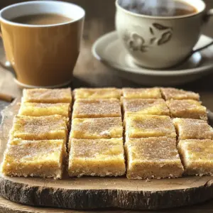 - 2 ½ cups all-purpose flour - 1 teaspoon baking soda - ½ teaspoon salt - 2 teaspoons ground cinnamon - 1 teaspoon ground ginger - ½ teaspoon ground cardamom - ½ teaspoon ground cloves For these bars, I start with all-purpose flour as the base. This helps create a soft, chewy texture. Next, I add baking soda and salt. The baking soda helps the bars rise. The salt makes the flavors pop. Then come the spices. I use: - Cinnamon - Ginger - Cardamom - Cloves These spices make the bars taste like a warm hug. Cinnamon gives warmth, while ginger adds a little bite. Cardamom and cloves bring a unique twist that you will love. - 1 cup unsalted butter, softened - 1 ½ cups granulated sugar - ½ cup packed brown sugar - 2 large eggs - 1 tablespoon pure vanilla extract For the wet ingredients, I use unsalted butter. It makes the bars rich and creamy. I mix it with granulated and brown sugar. This creates a sweet, fluffy mixture. Next, I add eggs. They help bind everything together. The vanilla extract adds a lovely aroma. It makes the bars even more inviting. - ¼ cup granulated sugar (for rolling) - 1 tablespoon ground cinnamon (for rolling) For the topping, I mix granulated sugar with ground cinnamon. This mixture gives the bars a sweet, spiced crust. It adds a delightful crunch to each bite. First, preheat your oven to 350°F (175°C). This ensures even baking. Next, prepare a 9x13 inch baking pan. You can grease it lightly with butter or line it with parchment paper. Lining makes it easy to remove the bars later. In a medium bowl, whisk together 2 ½ cups of all-purpose flour, 1 teaspoon of baking soda, and ½ teaspoon of salt. Then, add the spices: 2 teaspoons of ground cinnamon, 1 teaspoon of ground ginger, ½ teaspoon of ground cardamom, and ½ teaspoon of ground cloves. Mix until well combined and set aside. This blend gives the bars their warm flavor. In a large bowl, cream 1 cup of softened unsalted butter with 1 ½ cups of granulated sugar. Use a hand mixer or stand mixer on medium speed for 2-3 minutes. The mixture should be light and fluffy. Then, add 2 large eggs, one at a time, mixing well after each addition. Stir in 1 tablespoon of pure vanilla extract and ½ cup of packed brown sugar. Mix until all ingredients are well combined. Gradually fold the dry mixture into the wet mixture. Use a spatula or mix on low speed until a soft dough forms. Avoid overmixing, as this can make the bars tough. Spread the dough evenly in the prepared baking pan. Use a spatula to smooth the surface. In a small bowl, combine ¼ cup of granulated sugar with 1 tablespoon of ground cinnamon. Sprinkle this mixture generously over the dough. Bake the bars for 25-30 minutes. They are done when the edges are golden brown. A toothpick inserted in the center should come out clean or with a few moist crumbs. Once baked, remove the pan from the oven. Let it cool completely in the pan on a wire rack. After cooling, cut the bars into squares for serving. Enjoy these delicious treats with a hot cup of chai! Do not overmix the dough. Overmixing can make your bars tough. Mix just until you see no dry flour. This ensures a soft and chewy texture. When you fold the dry ingredients into the wet mix, be gentle. Use a spatula for best results. You can swap unsalted butter for coconut oil. This change adds a unique flavor. For sugars, you can use coconut sugar instead of granulated sugar. If you want a warmer taste, brown sugar works well. You can also replace some spices. Use nutmeg or allspice if you run out of cinnamon or ginger. Serve your snickerdoodle bars on a rustic wooden platter. This adds charm. Dust the top lightly with cinnamon for extra flair. Pair them with a hot cup of chai for a cozy experience. You can also add a scoop of vanilla ice cream for a tasty twist. {{image_4}} You can make these bars even more fun! Try adding: - 1 cup chocolate chips for a sweet twist. - ½ cup chopped nuts for crunch. These add-ins mix well with the spices, giving you new flavors to enjoy. If you need a gluten-free option, use: - 2 ½ cups gluten-free all-purpose flour. This swap works well in the recipe. The bars will still taste great and have a nice texture. Change up the flavors based on the season. In fall, add: - 1 teaspoon pumpkin spice to the dough. This gives the bars a warm, cozy flavor. You can also use crushed candy canes for a festive touch during winter. To keep your Spiced Chai Snickerdoodle Bars fresh, store them in an airtight container. You can place them at room temperature for up to three days. If you prefer the fridge, they can last for about a week. Just make sure they are cool before sealing them up. This helps avoid sogginess. If you want to save some for later, freezing is a great option. Cut the bars into squares. Wrap each piece tightly in plastic wrap. Then, place the wrapped bars in a freezer-safe bag. You can freeze them for up to three months. When you’re ready to enjoy, just thaw them in the fridge overnight. To enjoy your bars warm, you can reheat them in the oven. Preheat it to 350°F (175°C). Place the bars on a baking sheet for about 5-10 minutes. This will make them soft and gooey again. You can also use the microwave, heating them for about 15-20 seconds. This is perfect for a quick treat! Spiced Chai Snickerdoodle Bars are a warm, sweet treat. They mix classic snickerdoodle flavors with chai spices. This means you get a cozy blend of cinnamon, ginger, cardamom, and cloves. Each bite bursts with flavor, making them unique and delightful. The soft texture and sweet topping complete the experience. Yes, you can make these bars ahead of time. Bake the bars and let them cool completely. Cut them into squares and store them in an airtight container. They stay fresh for about a week. You can also freeze them for up to three months. Just thaw them at room temperature before enjoying. You’ll know the bars are done when the edges turn golden brown. A toothpick inserted in the center should come out clean or with a few moist crumbs. If the toothpick is wet with batter, bake them a few more minutes. Keep an eye on them to avoid overbaking. Pair these bars with a hot cup of chai for the perfect match. The spices in both bring out the flavors. You can also enjoy them with coffee or milk. For a sweet treat, serve them with vanilla ice cream or whipped cream. These pairings enhance the overall experience. These Spiced Chai Snickerdoodle Bars blend warm spices with a sweet base. Start with your dry and wet ingredients, mix carefully, and then bake to perfection. I shared tips for substitutions and ways to make them your own, along with storage and serving ideas. In the end, this treat is not just tasty but also fun to customize. Whether for a special occasion or a cozy night, they bring joy. Happy baking, and enjoy sharing your delicious results!