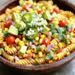 - 8 oz. rotini pasta - 2 cups corn kernels (fresh, frozen, or canned) - 1 red bell pepper, diced - 1 small red onion, finely chopped - 1 jalapeño pepper, seeded and minced - 1 cup cherry tomatoes, halved - 1/2 cup fresh cilantro, chopped - 1 ripe avocado, diced - 1/2 cup crumbled cotija cheese (or feta) - 1/4 cup mayonnaise - 2 tablespoons lime juice - 1 teaspoon chili powder - Salt and black pepper to taste When it comes to making this dish, use the freshest ingredients you can find. Fresh corn adds sweet flavor and a nice crunch. Opt for ripe avocados; they should yield slightly when pressed. Choose bright, vibrant veggies for color and taste. Quality cotija cheese enhances the dish with its salty and crumbly texture. Always check for freshness, especially in herbs like cilantro. Feel free to swap ingredients based on your needs. For a gluten-free option, use gluten-free pasta. You can replace mayonnaise with Greek yogurt for a lighter version. If you're vegan, skip the cheese and mayonnaise, and add more avocado for creaminess. For spice lovers, consider using a serrano pepper instead of jalapeño. First, grab a large pot and fill it with water. Add a good amount of salt to the water. This helps the pasta soak up flavor. Bring the water to a boil over high heat. Then, add 8 oz. of rotini pasta to the boiling water. Cook it according to the package instructions. You want it to be al dente, which means it should be firm when you bite it. Once the pasta is ready, drain it in a colander. Rinse it under cold water to stop the cooking. Set the pasta aside and let it cool completely. While the pasta cooks, heat a large skillet on medium heat. Add 2 cups of corn kernels to the skillet. You can use fresh, frozen, or canned corn. Sauté the corn for about 5-7 minutes. Stir it now and then until it gets a nice char. This adds great flavor. Once the corn is charred, take it off the heat and let it cool. Next, chop your veggies. Dice 1 red bell pepper into small cubes. Finely chop 1 small red onion. Seed and mince 1 jalapeño pepper for some heat. Halve 1 cup of cherry tomatoes for a juicy burst. Finally, chop 1/2 cup of fresh cilantro. To make the dressing, take a small bowl. Add 1/4 cup of mayonnaise and 2 tablespoons of freshly squeezed lime juice. Then, sprinkle in 1 teaspoon of chili powder, along with salt and black pepper to taste. Whisk these ingredients together until they are smooth and well mixed. Now, combine the cooled pasta, sautéed corn, diced red bell pepper, chopped red onion, minced jalapeño, halved cherry tomatoes, and cilantro in a large mixing bowl. Drizzle the dressing over the salad mixture. Toss gently to coat everything evenly. Now, fold in 1 ripe avocado, diced, and 1/2 cup of crumbled cotija cheese. Be careful not to mash the avocado. Taste the salad and adjust the seasoning if needed. Cover the salad and refrigerate for at least 30 minutes. This lets the flavors blend. Enjoy this dish fresh and chilled or at room temperature for the best taste. For the full recipe, you can check out the Mexican Street Corn Pasta Salad section. To get the best flavor in your salad, mix sweet and savory ingredients. The corn gives a sweet taste, while lime juice adds a bright zing. The creamy avocado and cotija cheese bring richness. Don’t forget the chili powder for a hint of heat. Taste your salad as you mix. Adjust the salt and lime juice to fit your taste. To keep your avocado fresh, use lime juice. The acid in lime slows down browning. Cut the avocado just before you mix it in. If you have leftover salad, store it in an airtight container. This helps keep the avocado from turning brown too fast. Serve this pasta salad chilled for the best flavor. It pairs well with grilled chicken or fish. You can also enjoy it as a side dish at a picnic. For a fun twist, add tortilla chips on top for crunch. You can find the full recipe to guide you through each step. {{image_4}} You can easily add proteins to this salad. Grilled chicken works well. Just dice it into small pieces. Shrimp is another tasty choice. Sauté shrimp in a pan until they turn pink. You can also use canned beans for a quick option. Black beans add great flavor and protein. To make this salad vegan, swap out the mayonnaise. Use cashew cream or dairy-free yogurt. You can also skip the cotija cheese or use a vegan version. This keeps all the fresh flavors intact while catering to plant-based diets. For a spicy kick, add extra jalapeños or red pepper flakes. You can also try diced serrano peppers for more heat. If you want, throw in some roasted red peppers for added flavor. You can get creative with toppings like crushed tortilla chips for crunch. These variations can make your Mexican Street Corn Pasta Salad even more exciting. Feel free to mix and match based on your taste! Check the Full Recipe for more inspiration. To keep your Mexican Street Corn Pasta Salad fresh, store it in an airtight container. Make sure to seal it well to prevent air from getting in. If you have not added the avocado, the salad will stay fresher longer. If you did add the avocado, eat it within one day for the best taste and texture. When stored correctly, your pasta salad lasts about three to four days in the fridge. Always check for any off smells or changes in texture before eating. If it looks or smells strange, it’s best to toss it. Freezing pasta salad is not ideal. The texture of the pasta and veggies may change. However, you can freeze the salad without the avocado. Place it in a freezer-safe container, and it should last around two months. When you are ready to eat it, thaw it in the fridge overnight. Add fresh avocado just before serving for the best flavor. For the full recipe, check out the detailed instructions. Yes, you can use many types of pasta. Rotini works well because it holds the sauce nicely. You can also try penne, fusilli, or farfalle. Each pasta brings a unique shape and texture. Just keep in mind to cook it al dente. This way, the pasta stays firm and doesn’t get mushy in the salad. You can serve this salad with various dishes. It pairs well with grilled chicken or shrimp for a hearty meal. You can add tortilla chips for extra crunch. A side of black beans or a fresh green salad complements it nicely too. If you want a lighter option, serve it with some sliced avocado or fresh fruit. This dish is not gluten-free as it uses rotini pasta made from wheat. However, you can easily make it gluten-free. Just choose gluten-free pasta made from rice, quinoa, or chickpeas. The flavors and textures will still shine, and everyone can enjoy it. For the best results, check the cooking time on the gluten-free pasta package. For the full recipe, you can refer to the detailed instructions above. This blog post covered all you need to know to make a tasty pasta salad. We explored key ingredients and recommended quality options. You learned how to cook the pasta and prepare fresh veggies. I shared tips for flavor balance and preventing browning. Plus, you found great variations and storage tips for leftovers. In the end, this dish is versatile, easy, and fun. Enjoy making it your way!