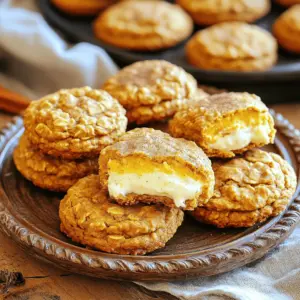 - 1 cup rolled oats - 1 cup all-purpose flour - 1/2 teaspoon baking soda - 1/2 teaspoon baking powder - 1 teaspoon ground cinnamon - 1/2 teaspoon ground nutmeg - 1/4 teaspoon salt - 1/2 cup unsalted butter, softened - 1/2 cup packed light brown sugar - 1/4 cup granulated sugar - 1/2 cup canned pumpkin puree - 1 large egg - 1 teaspoon vanilla extract - 1/2 cup cream cheese, softened - 1/4 cup powdered sugar Gathering the right ingredients is key for these pumpkin oatmeal cream pies. Start with rolled oats and all-purpose flour for the base. Baking soda and baking powder help the cookies rise. Ground cinnamon and nutmeg add that warm, fall flavor. A touch of salt enhances all the tastes. For the wet ingredients, soften the butter to mix well with the sugars. Light brown sugar brings moisture, while granulated sugar adds sweetness. Canned pumpkin puree gives a rich texture and flavor. Don't forget the egg and vanilla extract to bind everything together. Finally, for the cream cheese filling, use softened cream cheese to create that dreamy center. Powdered sugar will sweeten the filling just right. Once you have all these ingredients, you're ready to bake a treat that celebrates fall! - Preheat your oven to 350°F (175°C). - Line two baking sheets with parchment paper. - In a medium bowl, mix these dry ingredients: - 1 cup rolled oats - 1 cup all-purpose flour - 1/2 teaspoon baking soda - 1/2 teaspoon baking powder - 1 teaspoon ground cinnamon - 1/2 teaspoon ground nutmeg - 1/4 teaspoon salt - In a large bowl, cream together: - 1/2 cup unsalted butter, softened - 1/2 cup packed light brown sugar - 1/4 cup granulated sugar - Use an electric mixer to beat until light and fluffy, about 2-3 minutes. - Next, add the wet ingredients: - 1/2 cup canned pumpkin puree - 1 large egg - 1 teaspoon vanilla extract - Beat until fully combined and smooth. - Gradually fold in the dry mixture into the wet mixture. - Use a spatula to mix gently. - Be careful not to overmix; this keeps the cookies soft. - Use a tablespoon or cookie scoop to drop dough onto the baking sheets. - Space the cookies about 2 inches apart. - Bake for 12-15 minutes. The edges will set, and the tops will be golden. - After baking, let the cookies cool on the sheets for 5 minutes. - Then, transfer them to wire racks to cool completely. - While cookies cool, make the filling. - In a medium bowl, beat together: - 1/2 cup cream cheese, softened - 1/4 cup powdered sugar - 1 teaspoon vanilla extract - Beat until smooth and creamy. - Once the cookies cool, spread the filling on one cookie's flat side. - Top with another cookie, creating a sandwich. - Repeat for all cookies, creating delicious cream pies. To get the best texture for your cookies, use rolled oats. They add a chewy bite. Mix dry ingredients well to avoid lumps. When baking, keep an eye on the time. Bake for 12-15 minutes. The edges should be set, and tops should look golden. For a light and airy filling, beat the cream cheese well. Combine it with powdered sugar and vanilla extract. This makes the filling fluffy and smooth. You can also add a pinch of cinnamon or a dash of maple syrup for extra flavor. Serve your cream pies on a pretty plate. Dust the tops with cinnamon for a special touch. You can also add a small bowl of whipped cream beside them. This makes it fun for dipping or topping! {{image_4}} You can make these pumpkin oatmeal cream pies even more exciting. Try adding chocolate chips or nuts for a crunch. A half cup of chocolate chips adds rich sweetness. Walnuts or pecans give a nice texture. Mixing in spices can also change the taste. Try adding ginger or allspice for a warm twist. Want to make these pies gluten-free? Swap the all-purpose flour for a 1-to-1 gluten-free blend. This small change still keeps the cookies soft and tasty. If you want a vegan option, use a flax egg instead of a regular egg. For the filling, replace cream cheese with a vegan cream cheese. These adjustments keep the flavors while meeting your diet needs. Pumpkin oatmeal cream pies shine in the fall. You can switch up the filling to match the season. Try using apple butter or spiced pear filling for a fun change. For Halloween or Thanksgiving, decorate with festive sprinkles or edible glitter. This makes your treats look even more special for gatherings. To keep your pumpkin oatmeal cream pies fresh, store them in an airtight container. This keeps them moist and tasty. You can use plastic wrap or a zip-top bag if you don't have a container. Keep them at room temperature for short-term storage. If you want them to last longer, the fridge is a great option. You can freeze these cream pies for future treats. If you freeze them unassembled, store each cookie in a single layer with parchment paper between them. For assembled pies, wrap them in plastic wrap, then place them in a freezer bag. They will stay fresh for up to three months. When ready to enjoy, let them thaw in the fridge overnight. At room temperature, your cream pies are best enjoyed within two days. In the fridge, they can stay fresh for up to a week. Just make sure they are covered well to avoid drying out. Always check for any changes in texture or smell before eating, as this ensures safety and taste. Yes, you can use quick oats. They will change the texture a bit. Quick oats absorb liquid faster. So, your cookies may be softer. Rolled oats give a chewier bite. I prefer rolled oats for this recipe. You’ll know the cookies are done when the edges look set. The tops should have a light golden color. If you gently press the center, it should bounce back. If it leaves a mark, bake a bit longer. You can use mashed banana or applesauce as alternatives. Both add moisture and sweetness. Sweet potato puree is another great choice. It gives a similar flavor and texture. Yes, you can make these pies ahead of time. Store them in an airtight container. They last well in the fridge for about three days. For longer storage, freeze them. Just make sure to thaw them in the fridge. To adjust the sweetness, add more powdered sugar. Taste as you mix until it feels right. If you want less sweetness, reduce the sugar gradually. You can also add a pinch of salt to balance flavors. In this post, we explored the sweet world of cream-filled pumpkin cookies. We covered key ingredients, from oats to cream cheese, and provided clear instructions for baking. I shared useful tips for the perfect texture and fun variations to suit different tastes. Remember, these cookies are easy to make and great for any occasion. Enjoy baking them, and have fun experimenting with flavors. Your friends and family will love these treats!