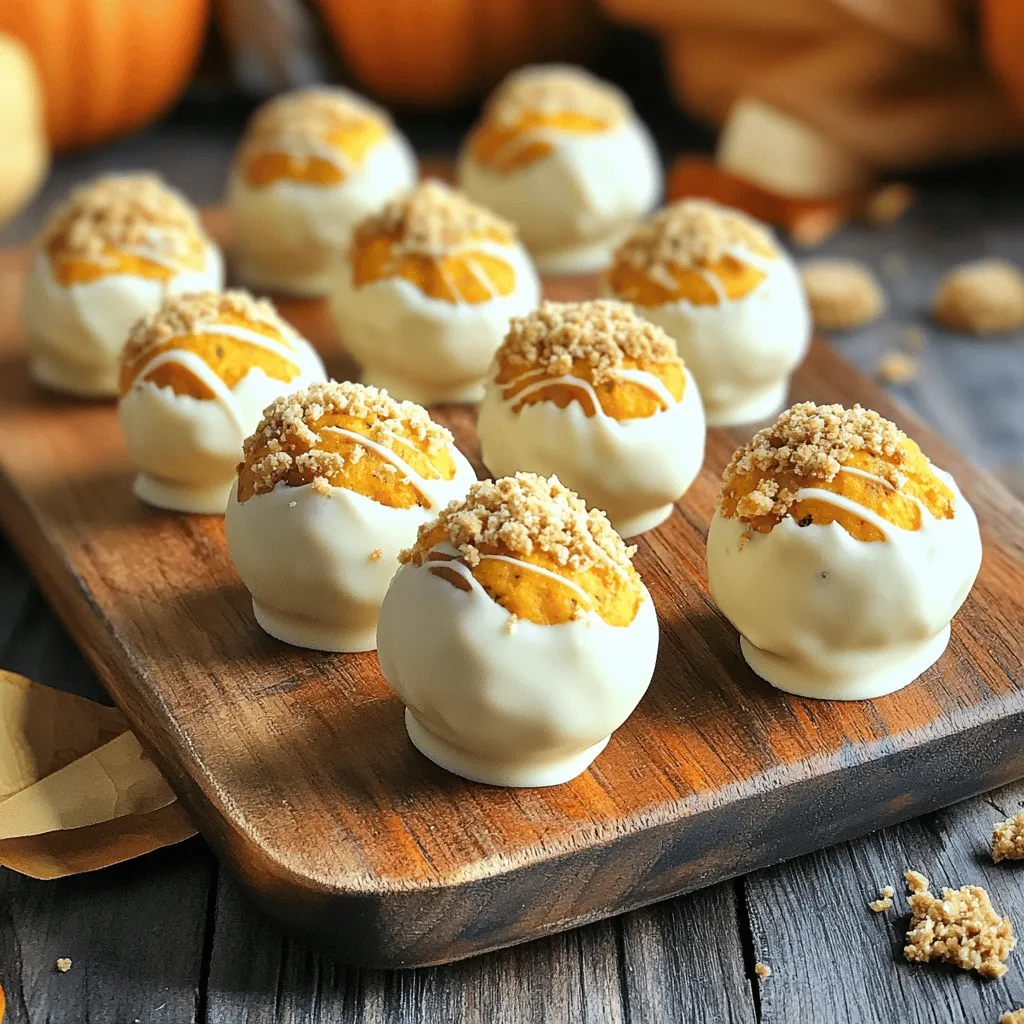 - 1 package Oreo cookies - 1 cup canned pumpkin puree - 1 teaspoon pumpkin pie spice - 8 oz cream cheese - 1 cup white chocolate chips - 1 tablespoon coconut oil - Crushed graham crackers (optional) Using high-quality Oreos makes a big difference in taste. The classic flavor of Oreos pairs perfectly with pumpkin. Always choose real pumpkin puree for the best results. Avoid pumpkin pie filling, as it has added sugars and spices. Real pumpkin gives your treats a fresh taste and creamy texture. Quality ingredients lead to better flavors in your Pumpkin Oreo Balls. When you use the best, you create a special treat that everyone will love. For the full recipe, don't forget to check the detailed instructions provided earlier. To start, grab a food processor and add the Oreo cookies. Pulse them until they look like sand. This takes just a minute or two. Next, find a medium mixing bowl. Combine the crushed Oreos with canned pumpkin puree, pumpkin pie spice, and softened cream cheese. Use a spatula or your hands to mix it well. You want a smooth mixture without lumps. This step is key for great flavor. Now comes the fun part! Scoop out small portions of the mixture. Aim for about 1 inch in diameter for each ball. Roll them gently with your hands. Place the balls on a baking sheet lined with parchment paper. This will keep them from sticking. Once you’ve rolled them all, put the baking sheet in the freezer. Chill them for about 30 minutes. This helps firm them up and makes coating easier. While the balls chill, it’s time to melt the white chocolate. Combine white chocolate chips with coconut oil in a microwave-safe bowl. Heat it in 30-second intervals and stir after each time. You want it smooth and melted. After the balls have chilled, take them out of the freezer. Dip each ball into the melted chocolate. Make sure they are fully coated. Place them back on the parchment-lined baking sheet. If you want extra flair, sprinkle crushed graham crackers on top while the chocolate is still wet. Finally, refrigerate the balls for another 15-20 minutes until the coating sets completely. For the full recipe, check out the details above. Enjoy your delicious Pumpkin Oreo Balls! To avoid crumbly dough, make sure to mix the ingredients well. Use a spatula or your hands to blend everything until smooth. If the dough feels too dry, add a bit more pumpkin puree. This will help bind the mixture together. Proper chilling techniques matter. After rolling your balls, chill them for at least 30 minutes. This helps them firm up. If you skip this step, the balls may fall apart when you coat them. Using colored chocolate can make your Pumpkin Oreo Balls pop! Melt some candy melts in fun fall colors. Dip the chilled balls in the melts instead of white chocolate. You can have orange, yellow, or even dark chocolate for a twist. For additional toppings, consider crushed nuts, sprinkles, or coconut flakes. These can add great texture and flavor. Sprinkle them on while the chocolate is still wet. This helps them stick better. The best ways to serve Pumpkin Oreo Balls are on a festive platter. You can even arrange them in a pumpkin shape. This adds a fun touch to any gathering. Pair these treats with coffee or tea for a cozy feel. The rich flavors of the balls go well with a warm drink. You can also serve them with a scoop of ice cream for a sweet surprise. Enjoy your Pumpkin Oreo Balls! {{image_4}} You can spice up your Pumpkin Oreo Balls in fun ways. Consider adding different spices like cinnamon or nutmeg. These spices bring warmth and depth to the flavor. You can also try using other cookie flavors. For example, vanilla or peanut butter Oreos can change the taste and add a twist. Mixing flavors keeps your treats exciting. If you need gluten-free options, use gluten-free Oreos. Many brands offer gluten-free cookies that work well. For vegan versions, swap the cream cheese for a plant-based alternative. You can use non-dairy cream cheese or even nut butter. Also, choose dairy-free chocolate for coating. These swaps make the treat suitable for various diets. Pumpkin Oreo Balls can fit any holiday theme. For Halloween, add orange and black sprinkles. At Christmas, use red and green decorations. You can also shape the balls into festive forms, like pumpkins or snowmen. Serving these treats on special plates adds to the festive flair. With little effort, you can make these treats celebrate every season. For the full recipe, you can find it in the earlier section. To keep your Pumpkin Oreo Balls fresh, store them in an airtight container in the refrigerator. This helps keep them cool and tasty. Make sure to layer them between parchment paper. This prevents them from sticking together. If you plan to save them for longer, freezing is a great option. Place the balls in a single layer on a baking sheet. Freeze them for about an hour until firm. Then, transfer them to a freezer-safe bag or container. This way, you can enjoy them later. When stored in the refrigerator, Pumpkin Oreo Balls last about one week. If you freeze them, they can stay good for up to three months. Always check for signs of spoilage. If they smell off or look discolored, throw them out. Freshness is key for the best taste. To thaw your frozen Pumpkin Oreo Balls, place them in the refrigerator overnight. This slow thaw helps maintain their texture. You can also let them sit at room temperature for about 30 minutes. Avoid using the microwave; it may make them soggy. If you want to keep that nice bite, stick to these methods. Pumpkin Oreo Balls last about one week in the fridge. Store them in an airtight container to keep them fresh. You can also freeze them for up to three months. When ready to eat, thaw them in the fridge overnight. Yes, you can use homemade cookies! They may have a different taste and texture compared to store-bought Oreos. Homemade cookies can add a personal touch and unique flavors. Just ensure they are finely crushed to match the texture needed for the recipe. No, you can skip the cream cheese if you want. You can use Greek yogurt or a nut-based cream instead. These options will still help bind the ingredients while adding a different flavor profile. Just keep the mixture moist enough to form balls. Absolutely! You can use dark chocolate or milk chocolate instead. You can also coat them in crushed nuts or sprinkles for added texture. If you want a healthier option, roll them in cocoa powder or coconut flakes for a fun twist. In this post, we covered how to make delicious Pumpkin Oreo Balls. We talked about essential ingredients like Oreos and pumpkin puree. I shared step-by-step instructions, tips for perfect texture, and fun variations. You can even explore storage and serving ideas to enjoy these treats longer. Pumpkin Oreo Balls are easy to make and a hit for any gathering. Try these tips and enjoy your tasty creations!