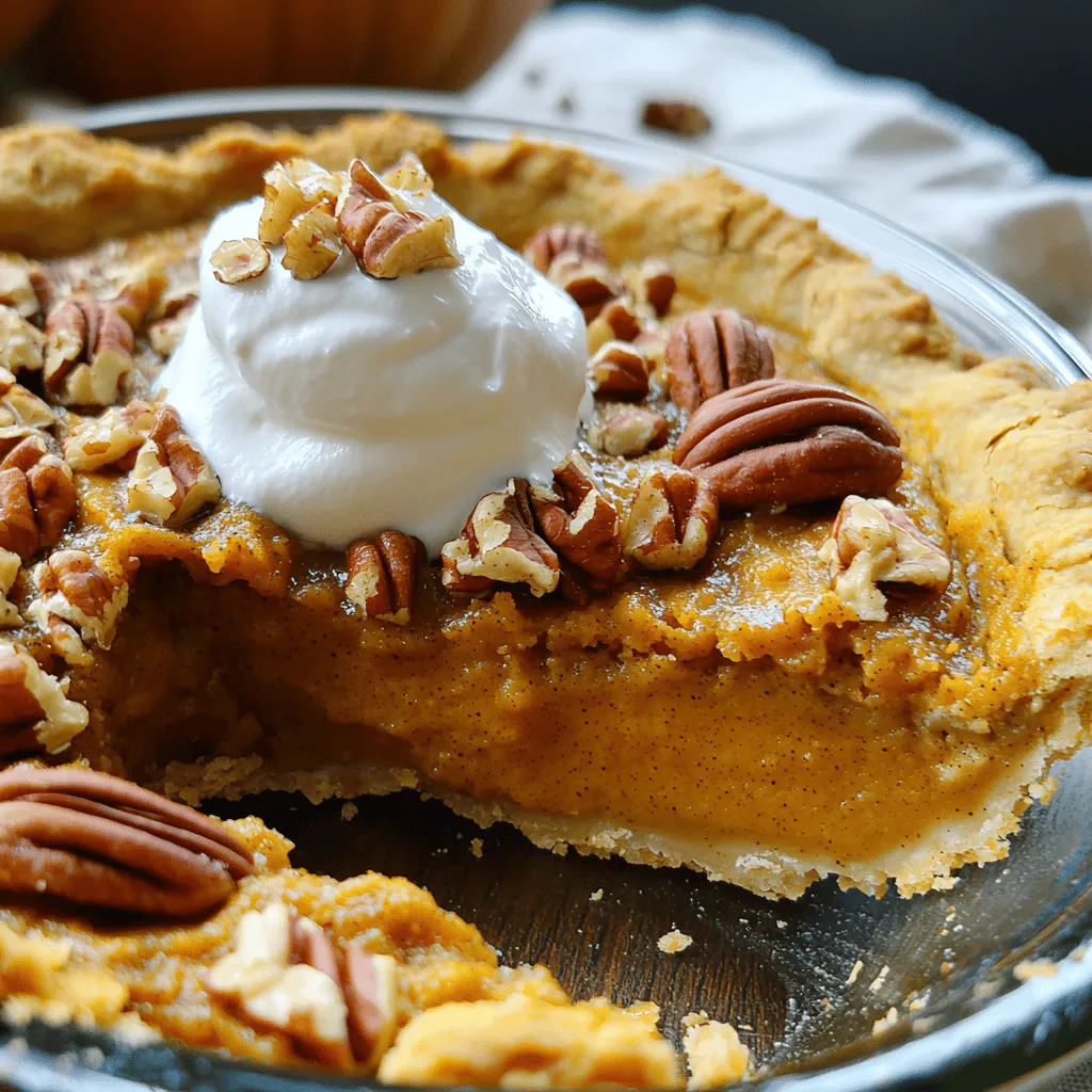 - 1 can (15 oz) pure pumpkin - 1 cup packed brown sugar - 1 cup evaporated milk - 3 large eggs, beaten - 2 teaspoons pumpkin pie spice - 1 teaspoon vanilla extract - 1 cup all-purpose flour, sifted - 1 teaspoon baking powder - 1/2 teaspoon salt - 1 cup chopped pecans, toasted - 1/2 cup unsalted butter, melted - Whipped cream, for serving I love using pure pumpkin in this recipe. It gives a rich, smooth flavor. Brown sugar adds sweetness and a hint of caramel. Evaporated milk makes the cobbler creamy. Beaten eggs help bind all the ingredients together. Pumpkin pie spice is key here. It brings warmth with cinnamon, nutmeg, and ginger. Vanilla extract adds a lovely aroma. Sifted all-purpose flour helps create a light texture. Baking powder makes the cobbler rise. A pinch of salt balances the sweetness. Toasted pecans add crunch and flavor. I always toast them for extra taste. Finally, serve with whipped cream for a delightful finish. This dessert looks and tastes amazing! - Preheat the oven to 350°F (175°C). - Grease a 9x13-inch baking dish with butter or cooking spray. Start by getting the oven ready. This helps your cobbler bake evenly. Greasing the dish stops the cobbler from sticking. - Combine pumpkin, brown sugar, and evaporated milk. - Add eggs, pumpkin pie spice, and vanilla extract. In a large bowl, mix the pure pumpkin, brown sugar, and evaporated milk. Use a whisk to make it smooth. Then, add the beaten eggs, pumpkin pie spice, and vanilla. Stir until it’s all mixed well. - Whisk flour, baking powder, and salt. - Combine wet and dry mixtures. In another bowl, whisk together the flour, baking powder, and salt. This step makes sure everything is mixed evenly. Slowly add the dry mix to the wet mix. Stir gently until just combined. Don’t overmix; you want a light texture. - Fold in pecans and melted butter. - Pour into baking dish. Now, it’s time to add the fun! Fold in the toasted pecans and melted butter carefully. This adds great flavor and crunch. Pour the batter into the greased baking dish. Spread it out evenly with a spatula. - Bake for 30-35 minutes. - Cool before serving. Place the cobbler in the preheated oven. Bake for 30 to 35 minutes. Check it with a toothpick. It should come out clean or with a few moist crumbs. Once baked, let it cool for about 10-15 minutes. This helps the flavors mix well before you serve. To get the best texture in your pumpkin pecan cobbler, avoid overmixing. When you blend the wet and dry ingredients, mix just until they come together. Overmixing can make your cobbler dense. After baking, allow the cobbler to rest for 10-15 minutes. This time helps the flavors settle, making every bite rich and delicious. I love serving this cobbler warm. A scoop of whipped cream on top makes it even better. The cream adds a sweet touch that pairs perfectly with the spices. For a nice crunch and extra flavor, sprinkle some toasted pecans on top. This little detail elevates the dish and makes it look stunning. Be careful not to skip ingredient measurements. Accurate measuring ensures your cobbler turns out just right. Also, don’t forget to grease your baking dish. A well-greased dish helps the cobbler come out easily and prevents sticking. These simple steps make a big difference in your final dish. {{image_4}} You can easily adjust some ingredients for your pumpkin pecan cobbler. If you don't have pumpkin pie spice, try using nutmeg or cinnamon instead. Both spices add warm flavors. For a different nutty taste, swap out pecans for walnuts. Walnuts bring a nice crunch and work well in this dessert. If you need a gluten-free version, don't worry! Just use a gluten-free flour blend. This swap keeps the texture light and fluffy. It tastes great, and everyone will enjoy it, even those who avoid gluten. For a dairy-free option, you can replace the evaporated milk with coconut milk. Coconut milk adds a subtle sweetness and a rich creaminess. It pairs well with pumpkin and spices, making your cobbler just as delicious. After you bake your Pumpkin Pecan Cobbler, let it cool. Then, store it in the refrigerator. You can keep it fresh for up to 3 days. Just cover it with plastic wrap or foil to keep it moist. If you want to save it for later, you can freeze the cobbler. Wrap it tightly in plastic wrap, then place it in a freezer bag. It will stay good for up to 2 months. To reheat, let it thaw in the fridge overnight. Then, warm it in the oven at 350°F (175°C) for about 15-20 minutes. This way, it will taste almost fresh again. Using airtight containers is key for storage. This prevents the cobbler from drying out. Avoid storing it uncovered. Air can make it stale quickly. Keeping it sealed helps maintain its delicious flavor and texture. You can pair this cobbler with many tasty options. Here are some suggestions: - Whipped cream: A dollop on top makes it even better. - Vanilla ice cream: The cold ice cream melts into the warm cobbler. - Caramel sauce: Drizzle some for extra sweetness. - Coffee or tea: These drinks balance the sweet flavors. Yes, you can prepare the cobbler in advance. Here are some tips: - Make it a day early: Bake and cool it. Store it in the fridge. - Reheat before serving: Warm it in the oven at 350°F for 10-15 minutes. - Store leftovers: Keep any extras in an airtight container for up to three days. This recipe serves about eight people. Here’s how to portion: - Cut into squares: Each square is a nice serving. - Adjust as needed: If serving a crowd, double the recipe. You can test for doneness easily. Follow these tips: - Toothpick test: Insert a toothpick in the center. It should come out clean or have a few moist crumbs. - Look for browning: The top should be golden brown and firm to touch. - Timing matters: Bake for 30-35 minutes, but check around 30 minutes for best results. In this post, I covered how to make a delicious Pumpkin Pecan Cobbler. We explored the ingredients needed, the step-by-step instructions, and helpful tips for perfect results. Don’t forget to experiment with variations to suit your taste. Proper storage will keep your cobbler fresh longer too. Enjoy serving this sweet treat with friends and family for any occasion. Your kitchen will smell amazing, and the satisfaction will be worth it. Happy baking!