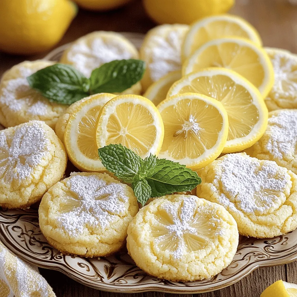 To make super soft lemon cookies, you will need the following ingredients: - 2 ½ cups all-purpose flour - 1 teaspoon baking soda - ½ teaspoon baking powder - ½ teaspoon salt - ½ cup unsalted butter, softened - 1 cup granulated sugar - 1 large egg - 2 tablespoons lemon zest - 1 tablespoon lemon juice - 1 teaspoon vanilla extract - ½ cup powdered sugar Each ingredient plays a key role. The flour gives structure, while the baking soda and baking powder help the cookies rise. Salt enhances flavor and balances sweetness. Softened butter mixes well with sugar, creating a fluffy base. The egg adds moisture and binds everything together. Fresh lemon zest and juice bring that bright, zesty flavor that makes these cookies special. Lastly, vanilla extract rounds out the taste. When you dust the finished cookies with powdered sugar, it adds a sweet touch that makes them look and taste delightful. This combination of ingredients creates a treat that's hard to resist! - Preheat oven to 350°F (175°C). - Prepare baking sheets with parchment. - First, combine the dry ingredients. In a bowl, whisk together 2 ½ cups of all-purpose flour, 1 teaspoon of baking soda, ½ teaspoon of baking powder, and ½ teaspoon of salt. This mix is important for texture. - Next, beat ½ cup of softened unsalted butter with 1 cup of granulated sugar until fluffy. Use an electric mixer for best results. This step takes about 3-4 minutes. - Add 1 large egg, 2 tablespoons of lemon zest, 1 tablespoon of lemon juice, and 1 teaspoon of vanilla extract to the butter-sugar mix. Blend until smooth and all ingredients are mixed well. - Gradually incorporate the dry mixture into the wet mixture. Mix gently until just blended. It's fine if some flour streaks remain. - Using a cookie scoop or two tablespoons, portion out the dough onto the baking sheets. Leave about 2 inches of space between each cookie. - Lightly flatten the tops of the cookies. Use the back of a glass or your palm. These cookies won’t spread much when baking. - Place the baking sheets in the oven and bake for 10-12 minutes. The cookies should be lightly golden around the edges but soft in the center. - After baking, remove the sheets from the oven. Let the cookies cool on the sheets for about 5 minutes. This helps them firm up. - Gently transfer the cookies to a wire rack. Allow them to cool completely. Once cool, dust with powdered sugar for a sweet finish. These steps ensure you create soft, tasty lemon cookies that everyone will love. To get your cookies super soft, use room temperature ingredients. This means your butter and egg should not be cold. Soft butter mixes better, making a fluffy dough. When mixing your dough, be gentle. Overmixing can make cookies tough. Stop mixing as soon as you see no flour streaks. It’s okay if the dough looks a bit lumpy. For a lovely finish, dust your cookies with powdered sugar. This adds a sweet touch. Use a fine sieve to sprinkle it on evenly. You can also garnish your cookies. Add thin slices of fresh lemon on the side. A few mint leaves can make it pop. This makes your cookies look fancy and inviting. One common mistake is not measuring flour correctly. Too much flour can make cookies dry. Use a kitchen scale or scoop flour lightly into your measuring cup. Another mistake is overbaking. Keep an eye on your cookies while they bake. They should be lightly golden around the edges. The centers should feel set but soft. If they look too brown, they may be overbaked. {{image_4}} You can add poppy seeds for a fun crunch. Just mix in 2 tablespoons of poppy seeds with the dry ingredients. This small change adds great texture. You can also try different citrus zest. Lime or orange zest gives a new twist. Each option brings its own unique flavor to the cookie. If you need gluten-free cookies, use a gluten-free flour blend. Look for blends made for baking, as they work best. For egg replacements, you can use applesauce. A quarter cup of unsweetened applesauce works well. You can also use flaxseed meal mixed with water. This gives a similar texture and binds the dough. For the holidays, add spices like cinnamon or nutmeg. Just a pinch can make these cookies festive. In summer, mix in fresh berries. Blueberries or raspberries blend well with lemon. They add color and a juicy burst of flavor. These seasonal changes keep the recipe fun and fresh. To keep your super soft lemon cookies fresh, store them in an airtight container. This helps maintain their chewy texture. Place a piece of bread inside the container. The bread will help keep the cookies moist. You can also put wax paper between layers of cookies to prevent sticking. For best results, store your cookies at room temperature. Avoid keeping them in the fridge, as cold can make them dry. You can freeze cookie dough to bake later. Scoop the dough into balls and place them on a baking sheet. Freeze them for about one hour until firm. Then, transfer the frozen dough balls into a freezer bag. They can stay fresh for up to three months. When you're ready to bake, take out the dough. Let it thaw in the fridge overnight before baking. This helps the cookies bake evenly. You can also bake from frozen. Just add an extra minute or two to the baking time. At room temperature, your lemon cookies last about five days. Keep them in an airtight container for the best quality. Watch for signs of spoilage. If the cookies smell off or look hard, it’s time to toss them. Fresh cookies should be soft and inviting, so enjoy them while they last! Soft cookies come from a mix of key ingredients. The butter gives moisture. The egg adds richness and helps bind. Flour type matters too. Using all-purpose flour creates a tender texture. Baking soda helps them rise but keep the soft feel. Yes, you can use lemon extract. However, the flavor is stronger. Extract gives a more concentrated taste. Juice offers fresh notes that brighten the cookie. If you use extract, use less than the juice amount. Start with 1 teaspoon and adjust to taste. Yes, lemon cookies freeze well. To freeze, let them cool completely. Place cookies in a single layer in an airtight container. Separate layers with parchment paper. For thawing, simply leave them at room temperature. They'll taste fresh and soft, just like when baked! To make lemon cookies, we combined simple ingredients and followed easy steps. Proper techniques help create the perfect texture and flavor. Remember to measure your flour right to avoid common mistakes. You can even add fun twists with seasonal flavors or dietary swaps. Store your cookies well to keep them fresh for longer. Enjoy baking these delightful treats for yourself or share them with friends. With these tips, you're ready to create delicious lemon cookies that everyone will love!