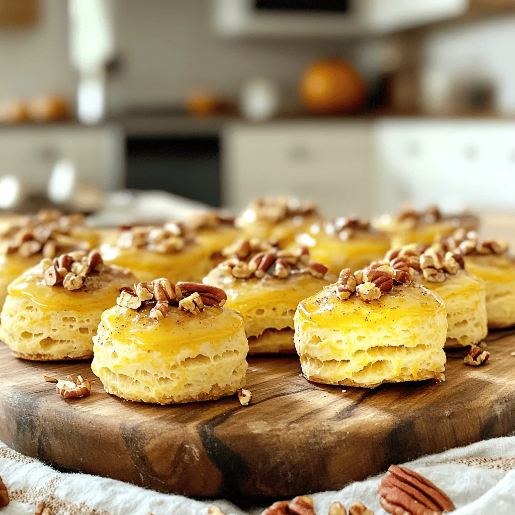 To make small batch pumpkin biscuits, you will need: - 1 cup all-purpose flour - 1/4 cup pumpkin puree (canned or fresh) - 2 tablespoons packed brown sugar - 1 tablespoon baking powder - 1/2 teaspoon ground cinnamon - 1/4 teaspoon ground nutmeg - 1/4 teaspoon salt - 1/4 cup cold unsalted butter, cut into small cubes - 1/4 cup milk (milk alternatives work too) You can add extra flavor and crunch with these options: - 1/4 cup chopped pecans or walnuts - 1 tablespoon maple syrup (for brushing on top) If you need to swap ingredients, here are some ideas: - Use whole wheat flour for a nuttier taste. - Replace brown sugar with white sugar or coconut sugar. - Use plant-based butter for a dairy-free option. - Almond milk or oat milk works well in place of regular milk. These ingredients come together to create a delightful treat that is easy to make and bursting with flavor. Each element adds to the texture and taste, making these biscuits a must-try! Start by preheating your oven to 425°F (220°C). Line a baking sheet with parchment paper. This keeps the biscuits from sticking. In a large mixing bowl, mix one cup of all-purpose flour, 1/4 cup pumpkin puree, 2 tablespoons brown sugar, one tablespoon baking powder, 1/2 teaspoon ground cinnamon, 1/4 teaspoon ground nutmeg, and 1/4 teaspoon salt. Use a whisk to blend these ingredients well. Next, add 1/4 cup of cold unsalted butter. Cut it into small cubes. Use a pastry cutter or your fingertips to blend the butter into the dry mix. Aim for a crumb-like texture. It should feel like coarse sand. Then, slowly pour in 1/4 cup of milk. Stir gently until the dough starts to form. If you want nuts, now is the time to fold in 1/4 cup of chopped pecans or walnuts. Be careful not to overmix; the dough should still look slightly lumpy. Lightly flour your work surface. Turn the dough out onto this surface. Pat the dough into a rectangle that is about one inch thick. Use a biscuit cutter or the rim of a small glass to cut out biscuits. Press straight down into the dough without twisting. This helps the biscuits rise better. Place the cut biscuits closely on the prepared baking sheet, leaving a little space between them. If you want a touch of sweetness, brush the tops with 1 tablespoon of maple syrup. This gives them a nice shiny finish. Now, it's time to bake! Put the baking sheet in your preheated oven. Bake for 12 to 15 minutes. Keep an eye on them until they turn golden brown and puff up nicely. Once they are done, let the biscuits cool on the baking sheet for a few minutes. Then, transfer them to a wire rack to cool completely. Enjoy the warm, delightful smell as they cool! To make small batch pumpkin biscuits fluffy, use cold butter. Cut the butter into the flour until it looks like coarse sand. This keeps the biscuits light. Avoid overmixing the dough; it should be slightly lumpy. This helps them rise well. One big mistake is twisting the cutter when you cut the biscuits. This can make them dense. Also, be careful not to add too much milk. If the dough is too wet, the biscuits won’t hold their shape. Lastly, make sure your baking powder is fresh. Old baking powder can lead to flat biscuits. Serve your pumpkin biscuits warm. They taste great with whipped butter or maple butter. For a special touch, sprinkle a bit of cinnamon on top. Enjoy them with coffee or tea for a cozy snack. You can also pair them with soups or salads for a delicious meal! {{image_4}} You can easily switch up the flavor of your biscuits. Try adding different spices like ginger or cloves. These spices give a warm and cozy taste. You might also add chocolate chips for a sweet twist. For a nutty flavor, mix in chopped pecans or walnuts. Each option adds a fun twist! If you need to change the recipe for dietary needs, it’s simple. You can use whole wheat flour instead of all-purpose flour. This makes the biscuits a bit healthier. For lactose-free options, swap the milk for a plant-based milk like almond or oat milk. Also, if you need a vegan version, use coconut oil instead of butter. They will still taste great! The beauty of pumpkin biscuits is their seasonal charm. For fall, you can add dried cranberries for a fruity kick. In winter, consider adding a hint of peppermint extract for a fresh taste. For spring, mix in some lemon zest to brighten the flavor. Each season brings new life to this simple recipe! After you bake your pumpkin biscuits, let them cool completely. Place them in an airtight container. They stay fresh for up to three days at room temperature. If you want to keep them longer, the fridge is a good option. Just remember to wrap them well to avoid drying out. To freeze your biscuits, first let them cool. Then, wrap each biscuit in plastic wrap. This keeps them from getting freezer burn. Next, place the wrapped biscuits in a freezer bag. They can last for up to three months in the freezer. When you want to enjoy them, just thaw them in the fridge overnight. To reheat your biscuits, preheat the oven to 350°F (175°C). Place the biscuits on a baking sheet. Heat them for about 10 minutes, or until warm. If you prefer, you can also microwave them for about 20-30 seconds. Just keep an eye on them to avoid overheating. Enjoy your biscuits warm for the best taste! To make these biscuits gluten-free, swap the all-purpose flour for a gluten-free blend. Many blends work well, but look for one that contains xanthan gum. This will help your biscuits rise and stay fluffy. Measure the same amount of gluten-free flour as the regular flour. Mix it just like the recipe states. Your biscuits will still taste great! Yes, you can use fresh pumpkin! Start by roasting your pumpkin until it's soft. Allow it to cool, then scoop out the flesh. Blend it into a smooth puree. Use the same amount of fresh pumpkin as the canned puree in the recipe. Fresh pumpkin can bring a more vibrant flavor to your biscuits. It’s a fun twist! To make these biscuits sweeter, add more brown sugar. Try increasing it to 3 tablespoons. You can also drizzle some maple syrup on top before baking. Another option is to mix in a little more maple syrup into the dough. These changes will create a sweeter taste without losing the pumpkin flavor. Enjoy your sweet treats! We explored the key ingredients and steps to make perfect biscuits. You learned about ingredient swaps, cooking tips, and creative variations. Remember, practice will help you avoid mistakes and achieve the right texture. Don't hesitate to try new flavors or modify the recipe to fit your needs. Whether you serve them warm or store them for later, these biscuits can be a tasty treat anytime. Enjoy your baking adventure!