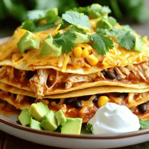 - 2 cups cooked chicken, shredded - 1 can (15 oz) black beans, drained and rinsed - 1 can (15 oz) corn, drained - 1 can (10 oz) enchilada sauce - 1 can (14.5 oz) diced tomatoes with green chilies - 1 teaspoon ground cumin - 1 teaspoon chili powder - 2 cups shredded cheese (a blend of cheddar and Monterey Jack) - 8 small corn tortillas, cut into strips - 1/2 cup fresh cilantro, chopped - 1 avocado, diced - Sour cream (optional, for serving) You can swap cooked chicken for shredded rotisserie chicken for ease. If you want more fiber, try using pinto beans instead of black beans. For a lighter option, use low-fat cheese. You can also choose gluten-free tortillas if needed. If you like it spicy, add jalapeños or extra chili powder. To start, grab a large mixing bowl. Add 2 cups of shredded chicken. Next, pour in the black beans, corn, enchilada sauce, and diced tomatoes. Make sure to drain the beans and corn first. Then, add 1 teaspoon of ground cumin and 1 teaspoon of chili powder. These spices add great flavor. Stir all the ingredients gently until they are mixed well. You want everything coated in the sauce. This mixture is the heart of your casserole. Now, prepare your crockpot. Lightly spray the inside with cooking spray. This helps the casserole not stick. Place half of the corn tortilla strips evenly at the bottom. This creates a solid base. Next, take half of your chicken mixture and spoon it over the tortilla strips. Spread it out gently. Then, sprinkle half of the shredded cheese over this layer. Repeat the layering process. Add the remaining tortilla strips, followed by the rest of the chicken mixture. Finally, top it off with the remaining cheese. This layering creates a delicious, cheesy casserole. Secure the lid on the crockpot. Set the heat to LOW for 4-5 hours or HIGH for 2-3 hours. You want to cook until the cheese is melted and bubbly. This will make the casserole warm and inviting. After the cooking time is up, turn off the crockpot and let it rest for about 10 minutes. This resting time helps the layers settle. It makes serving easier and more enjoyable. To make a perfect Hearty Chicken Enchilada Crockpot Casserole, start with good quality chicken. Shredded chicken works best here. Use a rotisserie chicken for more flavor. Choose fresh corn tortillas for the best texture. Layer the casserole evenly to ensure even cooking. Spray the crockpot with cooking spray to prevent sticking. One common mistake is overcooking the casserole. Keep an eye on the cooking times. Cooking too long makes the tortillas mushy and the cheese can burn. Avoid using too much sauce, as it can make the dish soggy. Ensure you drain beans and corn well; excess liquid can ruin the casserole. To boost flavor, use spices like cumin and chili powder. Add a squeeze of lime for brightness. Fresh cilantro as a garnish adds color and freshness. For a kick, consider adding jalapeños to the mix. You can also sprinkle some additional cheese on top during the last 30 minutes of cooking for a melty finish. {{image_4}} You can make this dish vegetarian by swapping out the chicken. Use a mix of beans, like black beans and pinto beans. Add extra veggies, such as bell peppers, zucchini, or mushrooms. These will give you a hearty and tasty option. Use the same enchilada sauce and spices for flavor. Don’t forget to add cheese or a dairy-free option if needed. Adjust the heat level to your liking. For a spicy kick, add diced jalapeños or chipotle peppers in adobo sauce. You can also use a spicier enchilada sauce. If you prefer mild flavors, stick with regular enchilada sauce and skip the spicy peppers. You can also reduce the chili powder for a gentler taste. To make this casserole gluten-free, use corn tortillas instead of flour ones. Check the labels to ensure your enchilada sauce is gluten-free. Many brands offer gluten-free options. You can also add more vegetables to maintain a hearty texture, so everyone can enjoy this dish without worry. To store your Hearty Chicken Enchilada Crockpot Casserole, let it cool down first. Use an airtight container for best results. You can keep it in the fridge for up to four days. Make sure to cover the casserole well. This keeps it fresh and tasty. When you’re ready to enjoy leftovers, preheat your oven to 350°F (175°C). Place the casserole in an oven-safe dish. Cover it with aluminum foil to keep it moist. Bake for about 20-25 minutes. You can also reheat it in the microwave. Use a microwave-safe bowl and heat for 2-3 minutes. Stir halfway for even heating. To freeze the casserole, cool it completely. Then, wrap it tightly in plastic wrap. After that, place it in a freezer-safe container. It can last for up to three months in the freezer. When you’re ready to eat, thaw it overnight in the fridge. Reheat it as mentioned above. Enjoy your delicious meal anytime! Yes, you can use frozen chicken. Just make sure to cook it fully. If you use frozen chicken, you may need to increase the cooking time. I recommend cooking on HIGH for 4-5 hours. This way, the chicken fully cooks and absorbs all the tasty flavors. To make this dish dairy-free, simply skip the cheese. You can use a dairy-free cheese alternative or omit it entirely. Adding more spices and fresh herbs can boost flavor. You might also try adding avocado for creaminess. This casserole pairs well with many sides. Here are some ideas: - Rice, either white or brown - Refried beans for extra protein - A fresh salad with lime dressing - Tortilla chips for crunch - Corn on the cob for sweetness We covered all the key parts of making a Hearty Chicken Enchilada Casserole. I shared the important ingredients, cooking steps, and tips to avoid mistakes. We also explored tasty variations for different diets. Don’t forget proper storage for leftovers and reheating. This dish is easy to make and great for gatherings. With a few simple steps, you’ll create a meal that everyone will love. Enjoy cooking and sharing this delicious casserole!