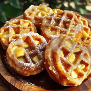 To make these tasty treats, gather these essential ingredients: - 2 medium Granny Smith apples, peeled, cored, and diced - 1 cup all-purpose flour - 1/2 cup granulated sugar - 1 teaspoon baking powder - 1/2 teaspoon baking soda - 1 teaspoon ground cinnamon - 1/4 teaspoon ground nutmeg - 1/4 teaspoon salt - 1/2 cup buttermilk - 1 large egg - 1 teaspoon pure vanilla extract - 1/4 cup unsalted butter, melted - Oil for frying (for the donuts) These ingredients blend in a way that makes your waffle donuts flavorful and fun! To add a sweet finish, you may want these optional ingredients: - 1 cup powdered sugar - 2-3 tablespoons milk or water This glaze makes your waffle donuts look pretty and taste even better! Each serving of these apple fritter waffle donuts has about: - Calories: 205 - Protein: 3g - Fat: 7g - Carbohydrates: 32g - Sugar: 10g These numbers help you enjoy your treat while being mindful of what you eat. Start by peeling, coring, and dicing two medium Granny Smith apples. Place the diced apples in a medium bowl. Sprinkle 1 tablespoon of granulated sugar and 1 teaspoon of cinnamon over them. Toss the apples well to coat. This step helps boost their sweetness. Let the mixture sit for about 10 minutes. The apples will release some juice, adding great flavor. In a large mixing bowl, add 1 cup of all-purpose flour. Next, pour in the remaining granulated sugar, 1 teaspoon of baking powder, 1/2 teaspoon of baking soda, 1 teaspoon of ground cinnamon, 1/4 teaspoon of ground nutmeg, and 1/4 teaspoon of salt. Whisk these dry ingredients together until they blend evenly. This mixture forms the base for your waffle donuts. In another bowl, combine 1/2 cup of buttermilk, 1 large egg, 1 teaspoon of pure vanilla extract, and 1/4 cup of melted unsalted butter. Whisk until you achieve a smooth mixture. Now, gently pour this wet mixture into the dry ingredients. Use a spatula to fold them together until just combined. Be careful not to overmix. This keeps your waffles light and fluffy. Finally, fold in the prepared apple mixture, ensuring the apple pieces spread evenly throughout. Preheat your waffle iron as per the manufacturer’s instructions. Lightly grease it with cooking spray or a brush of melted butter. Pour approximately 1/2 cup of batter into the center of the waffle iron. Close the lid and cook until golden brown, about 4-5 minutes. Repeat this process with the remaining batter. Keep an eye on the time to ensure a perfect cook. If you have leftover batter, you can make donuts too! In a deep skillet or pot, heat oil over medium heat until it reaches about 350°F (175°C). Use a donut cutter or a large round cookie cutter to cut shapes from the batter. Carefully fry these donut shapes in batches for 1-2 minutes per side, or until they turn golden brown. Once fried, drain them on paper towels to remove excess oil. To make the glaze, combine 1 cup of powdered sugar with 2-3 tablespoons of milk or water in a small mixing bowl. Stir until you achieve a smooth, pourable consistency. This glaze should coat your donuts and waffles nicely. While they are still warm, drizzle or dip the waffle donuts into the glaze. Allow any excess to drip off before serving. Use Granny Smith apples for a tart bite. Their firm texture holds up well. Other good choices are Honeycrisp or Fuji apples. These apples add a sweet note. Make sure they are fresh for the best flavor. Do not overmix the batter. This can make the waffles dense. Gently fold the ingredients until just combined. Also, let the apple mixture sit. This helps to release juices and enhance sweetness. Preheat your waffle iron well. This helps get a nice golden color. Cook each waffle for about 4-5 minutes. For donuts, fry them for 1-2 minutes per side. Keep an eye on them to avoid burning. {{image_4}} You can change the taste of your apple fritter waffle donuts easily. Consider adding nuts like walnuts or pecans for crunch. Chopped nuts bring a nice texture. You can also try adding spices. A pinch of ginger or allspice gives a warm flavor. Another option is to mix in raisins or dried cranberries. These add sweetness and chewiness. Experiment with what you have. Each change can give a new twist to your treat. While the classic glaze is great, you can switch it up! Try a chocolate glaze for a rich taste. Just melt chocolate and mix it with some cream. This makes a smooth, tasty topping. Maple glaze is another delicious option. Mix powdered sugar with maple syrup for a sweet, earthy flavor. You can also add vanilla to any glaze for extra depth. Feel free to get creative! Mixing flavors can lead to fun new tastes you’ll love. Serve your apple fritter waffle donuts hot for the best taste. You can stack them on a plate for a fun look. Dust with more powdered sugar or cinnamon for flair. Pair them with a scoop of vanilla ice cream for dessert. The warm donuts and cool ice cream make a great match. You can also serve with coffee or tea for a cozy breakfast. Try adding fresh apple slices or mint leaves as a garnish. This makes your plate look nice and adds freshness. Enjoy exploring these serving ideas! To keep your leftover waffle donuts fresh, store them in an airtight container. Place a sheet of parchment paper between layers to avoid sticking. Store them at room temperature for up to two days. If you want to keep them longer, refrigeration is best. Just remember to eat them within a week for the best taste. You can freeze waffle donuts to enjoy later. First, let them cool completely. Then, place them in a single layer on a baking sheet and freeze until solid. Once frozen, transfer them to a freezer bag. Remove as much air as you can from the bag. They can stay in the freezer for up to three months. For best results, wrap them in plastic wrap before putting them in the bag. Reheating is simple and helps restore their original taste. For best results, use an oven. Preheat it to 350°F (175°C). Place the donuts on a baking sheet and heat for about 10 minutes. You can also use a microwave, but they might get a bit soggy. Heat in 10-second intervals until warm. Enjoy them fresh again! Yes, you can use other fruits. Pears or peaches work well. Just make sure to chop them small. This helps them cook evenly. To get crispy donuts, heat the oil to 350°F. Fry them in small batches. Avoid overcrowding the pan. This keeps the oil temperature steady. Also, drain them on paper towels right after frying. You can make a quick substitute. Mix 1/2 cup milk with 1/2 tablespoon vinegar or lemon juice. Let it sit for five minutes. This will give you a similar tangy taste. Yes, you can prepare the batter a few hours ahead. Keep it in the fridge until you’re ready to cook. Just stir it gently before using. These waffle donuts can be made gluten-free. Just swap the all-purpose flour for a gluten-free blend. For dairy-free options, use plant-based milk and butter. In this article, we explored how to make apple fritter waffle donuts. You learned about the key ingredients, step-by-step cooking methods, and useful tips. We discussed variations like adding nuts or trying different glazes. We also covered storage and reheating tips to keep your treats fresh. Enjoy making these tasty donuts. They are fun to make and share with friends. No matter your skill level, you can create delicious treats that everyone will love.