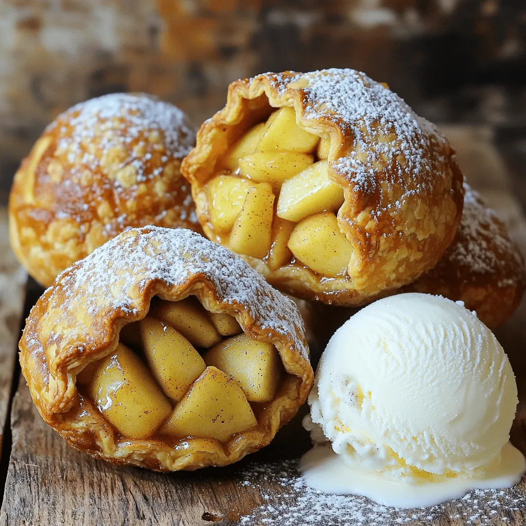 To make apple pie bombs, you need a few key items. Here’s what to gather: - 1 can refrigerated crescent roll dough - 2 medium apples, peeled and diced - 1/4 cup brown sugar - 1 teaspoon ground cinnamon - 1 teaspoon vanilla extract - 1 tablespoon butter, melted These ingredients create a sweet and warm filling that shines in each bite. You also need some basic baking items to boost flavor and texture: - 1/4 cup granulated sugar (for coating) - 1 tablespoon ground cinnamon (for coating) The sugar and cinnamon mix gives the bombs a nice sweetness and warmth. For extra flair, consider these additions: - Powdered sugar for dusting - Vanilla ice cream for serving - Caramel sauce for drizzling These toppings add a fun touch and make your apple pie bombs even more delightful. For the full recipe, check out my detailed instructions! First, gather all your ingredients. You need: - 1 can refrigerated crescent roll dough - 2 medium apples, peeled and diced - 1/4 cup brown sugar - 1 teaspoon ground cinnamon - 1 teaspoon vanilla extract - 1 tablespoon butter, melted - 1/4 cup granulated sugar (for coating) - 1 tablespoon ground cinnamon (for coating) Next, preheat your air fryer to 350°F (175°C). This ensures it's hot and ready for your apple pie bombs. In a bowl, mix the diced apples, brown sugar, cinnamon, and vanilla. Stir well until the apples are coated. Set this bowl aside. Now, unroll the crescent roll dough on a clean surface. Carefully separate it into triangles. Take one triangle and place a tablespoon of the apple mixture at the wide end. Don’t overfill; this keeps them neat. Fold the dough over the apple filling. Pinch the seams tightly to seal them. This step is key to prevent leaks during cooking. Brush the outside of each bomb with melted butter. This helps them turn golden and crispy. Mix the granulated sugar and cinnamon in a small bowl. Roll each bomb in this mixture to coat them fully. This adds sweetness and flavor. Place the apple pie bombs in the air fryer basket. Make sure they are in a single layer and not touching. Depending on your air fryer size, you might need to cook in batches. Air fry for 8 to 10 minutes. They should puff up and turn a lovely golden brown. Keep an eye on them to ensure even cooking. Once done, gently remove them and let them cool for a few minutes. Enjoy your sweet and simple treat! When you work with crescent roll dough, keep it cold. Cold dough is easier to shape. Unroll it gently to avoid tearing. If it tears, pinch it back together. Space out the triangles to give each one room. This helps with even cooking. To get a nice golden crust, brush the dough with melted butter. This adds flavor too. For a sweeter touch, roll the bombs in the cinnamon-sugar mix right after cooking. This gives them a delightful crunch. The apples should be tender but not mushy. Cook them just right for the best taste. If the dough leaks filling, you may have overfilled it. Always use about one tablespoon of apple mixture. If they seem undercooked, air fry them a bit longer. Keep an eye on them to avoid burning. If they don’t puff up, check your air fryer temperature. It should be at 350°F (175°C) for the best results. For full cooking details, refer to the Full Recipe. {{image_4}} You can change up the filling to keep it fun. Try using pears, peaches, or cherries. Each fruit brings a unique flavor. You can also mix fruits, like apples and cranberries, for a tart twist. For a creamier filling, add a spoonful of cream cheese or a sprinkle of nuts. You can control how sweet or spicy your apple pie bombs taste. If you like them sweet, add more brown sugar. For a little kick, mix in some nutmeg or ginger. Taste your filling before sealing it. This way, you can make it just right for you. If you want to switch up the dough, use puff pastry or biscuit dough. Puff pastry will give you a flakier bite. Biscuit dough offers a thicker texture. Both options work well in the air fryer. Just make sure to adjust cooking times if the dough cooks differently. For the full recipe, check out the details above. After you enjoy your air fryer apple pie bombs, store any leftovers in an airtight container. This keeps them fresh and tasty. Place the container in your fridge. They will stay good for about 2-3 days. If you want to keep them longer, consider freezing them instead. When you're ready to eat the leftovers, I recommend reheating them in the air fryer. Set the air fryer to 350°F (175°C) and heat for about 3-5 minutes. This method keeps the outside nice and crispy. If you use a microwave, the bombs may get soggy, which is not ideal. If you want to store your apple pie bombs for a longer time, freezing is a great option. After cooking, let them cool completely. Then, wrap each bomb tightly in plastic wrap. Place the wrapped bombs in a freezer bag, and they can last up to 3 months. When you're ready to enjoy, just thaw them in the fridge overnight before reheating. This makes for an easy and tasty treat anytime! For the full recipe, check out the details above. Yes, you can prepare the filling ahead of time. Just store it in the fridge. I suggest you make the bombs fresh for the best taste. The dough may get soggy if you wait too long. You will know the bombs are done when they are golden brown. They should puff up nicely and feel firm to the touch. If you see a nice color, they are ready to eat! These bombs taste great on their own, but you can add some fun! Serve them with a scoop of ice cream. Caramel sauce is also a tasty choice. A sprinkle of powdered sugar adds a nice touch for presentation as well. For the full recipe, check the details above! You learned how to make tasty apple pie bombs from scratch. We covered essential ingredients, step-by-step cooking, and smart tips to make them shine. I shared fun variations and how to store leftovers. Don't forget you can adjust flavors to fit your taste. Whether it's a sweet treat or a special dessert, these bombs are sure to impress. Enjoy your baking adventure!
