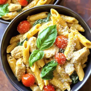 To make One-Pot Creamy Tuscan Chicken Pasta, you will need: - 2 boneless, skinless chicken breasts, diced into bite-sized pieces - 8 ounces pasta (penne or fettuccine recommended) - 2 tablespoons olive oil - 3 cloves garlic, minced - 1 cup cherry tomatoes, halved - 1 cup baby spinach - 1 cup heavy cream - 1/2 cup grated Parmesan cheese - 1 teaspoon Italian seasoning - Salt and freshly cracked pepper to taste - Fresh basil leaves, for garnish These ingredients create a rich and creamy dish. The chicken adds protein, while the pasta serves as a comforting base. The tomatoes and spinach bring freshness and color. You will need some basic tools to cook this meal: - A large pot or Dutch oven - A sharp knife for chopping - A cutting board - A wooden spoon or spatula for stirring - Measuring cups and spoons These tools help you cook efficiently and safely. A large pot ensures even heating and makes it easy to combine all ingredients. You can customize this dish based on your taste: - Use different pasta types, like bowtie or spaghetti. - Swap chicken for shrimp, sausage, or tofu for a twist. - Add vegetables like bell peppers or zucchini for extra flavor. Experimenting with different ingredients keeps the dish exciting. Each change can bring new flavors and textures to the table. Start by heating 2 tablespoons of olive oil in a large pot over medium heat. Once the oil is hot, add 2 diced chicken breasts. Sprinkle salt, pepper, and 1 teaspoon of Italian seasoning over the chicken. Cook for about 5-7 minutes, stirring often. You want the chicken to turn golden brown and be fully cooked. Once done, transfer the chicken to a plate and set it aside. In the same pot, lower the heat a little. Add 3 minced garlic cloves and sauté for 30 seconds. Stir constantly so the garlic does not burn. It should smell great! Next, toss in 1 cup of halved cherry tomatoes. Cook for 2-3 minutes. Stir occasionally to help the tomatoes soften and release their juices. Now, slowly pour in 1 cup of heavy cream while stirring. This will create a rich sauce. Bring the mixture to a gentle simmer. Stir well to blend all the flavors. Once it simmers, return the cooked chicken to the pot. Also add 1 cup of baby spinach and 8 ounces of cooked pasta. Gently fold everything together until the pasta, chicken, and spinach are well coated in the creamy sauce. Gradually sprinkle in 1/2 cup of grated Parmesan cheese. Stir continuously until the cheese melts into the sauce. Taste the dish and adjust the seasoning with more salt and pepper if needed. Remove the pot from the heat and let it sit for 2-3 minutes. This helps the sauce thicken. Serve the creamy pasta in deep bowls. Garnish with fresh basil leaves and extra Parmesan cheese for a lovely finish. Enjoy! To save time, prep all your ingredients before cooking. Chop the chicken and veggies ahead. Use pre-minced garlic for quick flavor. You can boil water faster by using a lid on the pot. This small trick helps keep the heat in. Make sure to have everything ready to go. It makes cooking much easier and faster. Cooking pasta takes just a few steps. Always use a large pot with plenty of water. Add a generous amount of salt to the water. This helps season the pasta as it cooks. Bring the water to a rolling boil before adding the pasta. Stir the pasta right away to prevent it from sticking. Follow package directions for timing, but taste it a minute early. Perfect pasta should be al dente, firm yet tender. Herbs and spices make your meal pop. Italian seasoning is a fantastic choice for this dish. It has a blend of herbs like basil and oregano. Fresh basil adds a bright, fresh flavor. You can use dried herbs too, but fresh is better. Try adding a pinch of red pepper flakes for a bit of heat. It’s all about balancing flavors to make your creamy sauce shine. {{image_4}} You can switch up the protein in this dish. If you want chicken, turkey works great too. Diced shrimp can add a nice twist, too. Cook them quickly so they stay tender. For a smoky flavor, try using diced pancetta or bacon. Each option brings a different taste, adding to the dish's richness. If you prefer a meatless meal, I have you covered. You can replace the chicken with hearty vegetables. Try using mushrooms, zucchini, or bell peppers. They add great texture and flavor. Adding extra spinach or kale will boost the nutrition. Tofu is another great option. Use firm tofu, sauté it until golden, and mix it in for protein. For those who avoid gluten, it's easy to adapt. Use gluten-free pasta made from rice or lentils. These options cook well and taste great in this dish. You can also add more veggies, like roasted cauliflower or carrots. This keeps the meal filling and delicious without the gluten. To keep your creamy Tuscan chicken pasta fresh, store it in an airtight container. Make sure the pasta has cooled down to room temperature. This helps avoid extra moisture. You can keep it in the fridge for up to three days. If you plan to eat it later, divide it into smaller portions. This makes it easy to grab and reheat. When it's time to enjoy your leftovers, reheating is simple. You can use the microwave or a stovetop. For the microwave, place the pasta in a bowl and cover it with a lid or a damp paper towel. Heat it in short bursts, stirring in between. If using the stovetop, add a splash of cream or broth to a pan. Heat gently over low heat, stirring often to avoid sticking. This keeps your pasta creamy and delicious. If you want to save some for later, freezing works well too. First, let the pasta cool completely. Then, portion it into freezer-safe bags or containers. Remove as much air as possible before sealing. Label the bags with the date. You can freeze it for up to three months. To reheat, let it thaw in the fridge overnight. Then, follow the reheating steps to enjoy it again! Yes, you can use many pasta types. Penne and fettuccine work well, but spaghetti or linguine are also great. The choice depends on your taste. Just remember to adjust the cooking time if needed. To lighten this dish, you can swap heavy cream for half-and-half or use a plant-based cream. You can also use less cheese or add more broth. Reducing the amount of pasta can help too. You can add bell peppers, zucchini, or mushrooms easily. Just chop them small and sauté them with the garlic. You can also add more spinach or use kale for a nice twist. Leftover pasta lasts about 3 to 4 days in the fridge. Store it in an airtight container. Reheat it on the stove or in the microwave until it's hot. In this blog post, we covered the key ingredients, step-by-step cooking, and useful tips for making creamy Tuscan chicken pasta. We also discussed variations for protein and dietary needs, along with best storage practices. Remember, you can customize this dish to fit your tastes. Experiment with herbs, spices, and pasta types. Enjoy trying different flavors and make it your own! With these guidelines, you can create a delicious meal everyone will love.