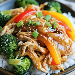 - 4 boneless, skinless chicken thighs - 1/2 cup honey - 1/4 cup soy sauce (or tamari for gluten-free) - 4 cloves garlic, finely minced - 1 tablespoon fresh ginger, finely grated - 1 tablespoon sesame oil - 1/2 teaspoon crushed red pepper flakes These main ingredients bring together sweet, savory, and a hint of spice. The chicken thighs are tender and soak up all the flavors. Honey adds sweetness, while soy sauce gives it a nice saltiness. Garlic and ginger add depth and aroma to the dish. Lastly, sesame oil brings a warm nutty flavor. - 1 cup broccoli florets, fresh or frozen - 1 cup bell peppers, sliced (mix of colors for vibrancy) - 3 green onions, thinly sliced (for garnish) - Toasted sesame seeds (for garnish) Adding vegetables not only makes the dish colorful but also healthy. Broccoli is full of nutrients, and bell peppers add sweetness and crunch. Green onions and sesame seeds enhance the visual appeal and add extra flavor. - Salt and freshly ground black pepper, to taste Seasoning the chicken is key to flavor. A good sprinkle of salt and freshly ground black pepper enhances all the other tastes. Adjust the seasoning to your liking, making sure every bite is delicious. First, grab a medium bowl. In this bowl, whisk together the following ingredients: - 1/2 cup honey - 1/4 cup soy sauce - 4 cloves garlic, finely minced - 1 tablespoon fresh ginger, finely grated - 1 tablespoon sesame oil - 1/2 teaspoon crushed red pepper flakes Mix them well until combined. This sauce is the heart of your dish. It brings sweetness and a kick of flavor. Next, take your chicken thighs. Season both sides with salt and pepper. This step adds great taste. Place the chicken in the bottom of the slow cooker. Try to arrange them in a single layer. This helps cook them evenly. Now, pour the honey garlic sauce over the chicken. Make sure each piece is well coated. Cover the slow cooker securely with its lid. Set it to cook on low for 4-6 hours or on high for 2-3 hours. You want the chicken to be tender and fully cooked. Thirty minutes before the cooking time ends, add vegetables. Toss in 1 cup of broccoli florets and 1 cup of sliced bell peppers. Gently stir to mix them with the chicken and sauce. Be careful not to break the chicken apart. When the chicken is done, use two forks to shred it right in the slow cooker. Mix it with the sauce and vegetables. This creates a delicious, well-blended dish that looks great on your plate. To make the dish more spicy, add more crushed red pepper flakes. Start with a little, then taste as you go. This way, you control the heat. Fresh ingredients always give the best flavor. If you use frozen broccoli or bell peppers, make sure to add them later in cooking. This helps keep their texture. Timing is key when adding vegetables. Add them about 30 minutes before the chicken is done. This keeps them bright and crunchy. Always check the chicken's internal temperature. It should reach 165°F (75°C) to be safe to eat. Use a meat thermometer for accuracy. Serve the chicken over rice or quinoa for a filling meal. Both soak up the sauce well. You can also try noodles for a different touch. For garnishing, sprinkle sliced green onions and toasted sesame seeds on top. This adds color and a nice crunch. {{image_4}} You can swap chicken thighs for chicken breasts or drumsticks. Chicken breasts cook faster and are leaner. Drumsticks add a nice, juicy flavor. Both options work well with the honey garlic sauce. Just adjust the cooking time slightly. Breasts may need less time, while drumsticks could take a bit longer. Want to change the flavor? Use different sweeteners like maple syrup or agave instead of honey. Each sweetener adds a unique taste. You can also switch soy sauce with coconut aminos for a gluten-free option. This choice is great for those with dietary needs. Experiment with the ratios to find the flavor you love. Feel free to mix in other vegetables. Carrots, snap peas, or zucchini can add variety. Just remember to cut them into similar sizes for even cooking. You can also use frozen veggies if fresh ones aren't available. They work just as well and save time. To store leftovers, let the chicken cool first. Place it in an airtight container. This keeps the chicken fresh for up to four days. Always label the container with the date. If you want to enjoy this dish later, refrigeration is key. For best results, reheat in the microwave or on the stove. If using the microwave, heat in short bursts. This helps retain the flavor and texture. On the stove, add a splash of water or broth. This keeps the chicken moist and delicious. To freeze, place cooled chicken in a freezer-safe bag. Remove as much air as possible to prevent freezer burn. It can last up to three months in the freezer. When ready to eat, thaw overnight in the fridge. Then reheat as described above for the best taste. Yes, you can use frozen chicken thighs. Just add an extra hour to the cooking time. This way, the chicken cooks fully and stays juicy. Make sure to check that the internal temperature reaches 165°F (75°C). This ensures food safety and keeps the flavors locked in. You can store leftovers in the fridge for up to four days. Place them in an airtight container to keep them fresh. If you want to keep them longer, freeze them for up to three months. Just remember to label the container with the date. Yes, this recipe is gluten-free if you use tamari instead of regular soy sauce. Tamari is a type of soy sauce made without wheat. It gives the same great flavor as soy sauce. Always check the label to ensure it meets your dietary needs. This blog post covered a tasty slow-cooked chicken dish. We explored main ingredients like chicken thighs, honey, and garlic. I shared step-by-step instructions for a simple cooking process. You learned useful tips for flavor, timing, and serving ideas. For those seeking variety, I offered ideas for alternate proteins and vegetables. Remember to store leftovers correctly and enjoy them later. Embrace these dishes as healthy and easy options for dinner. Happy cooking!