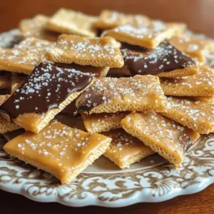 - 40 Saltine crackers - 1 cup unsalted butter (2 sticks) - 1 cup packed light brown sugar - 2 teaspoons pure vanilla extract - 1 teaspoon ground cinnamon - 1/4 teaspoon sea salt - 1 cup semi-sweet chocolate chips - 2 tablespoons granulated sugar To create Churro Saltine Toffee, you need simple, accessible ingredients. The Saltine crackers serve as a crisp base. The unsalted butter adds richness. Brown sugar brings sweetness and depth to the caramel. Vanilla extract enhances flavor, while ground cinnamon gives that classic churro taste. Sea salt balances the sweetness perfectly. Semi-sweet chocolate chips melt beautifully, creating a smooth layer. Finally, granulated sugar combines with cinnamon for a delightful topping. Gather these ingredients before you start. This way, you’ll have everything ready for a fun cooking session. The mix of flavors and textures makes this treat so special. You’ll enjoy every step of the process! - Preheat oven to 400°F (200°C). - Line a baking sheet with parchment paper. - Lay Saltine crackers in a single layer. - Melt butter, stir in sugar and spices. - Boil and thicken the mixture. To make the caramel, start by melting one cup of unsalted butter in a medium saucepan over medium heat. After the butter melts, add one cup of packed light brown sugar, two teaspoons of pure vanilla extract, one teaspoon of ground cinnamon, and a quarter teaspoon of sea salt. Stir everything together well until it begins to boil. This mixture will thicken and turn a rich caramel color in about 3 to 4 minutes. Keep stirring to prevent burning. - Pour caramel over crackers, bake. - Spread melted chocolate and sprinkle cinnamon sugar. Once the caramel is ready, carefully pour it over the arranged Saltine crackers. Use a spatula to spread it evenly, ensuring all crackers are well-coated. Bake the toffee in the preheated oven for 5 to 7 minutes. The toffee should bubble and darken slightly. After baking, remove the baking sheet and sprinkle one cup of semi-sweet chocolate chips over the hot toffee. Wait about 2 minutes for the chocolate to soften, then spread it smoothly across the top. In a small bowl, mix two tablespoons of granulated sugar with the remaining ground cinnamon. Sprinkle this mixture over the melted chocolate for that churro flavor. - Cool at room temperature, refrigerate to set. - Break into pieces for serving. Allow the toffee to cool at room temperature for about 15 to 20 minutes. Then, place it in the refrigerator for at least one hour to set completely. Once firm, break the toffee into pieces and enjoy the delightful flavors of churro saltine toffee! - Watch the boiling time closely. You want the caramel to thicken just right. Too long, and it burns. Too short, and it won’t set. Aim for 3-4 minutes once boiling. - Ensure even coating of caramel. As you pour the hot mixture over the Saltines, spread it out gently. Use a spatula to cover all the crackers. This step is key to a balanced taste. - Let chocolate chips sit for optimal spreading. After pulling the toffee from the oven, sprinkle the chocolate chips on top. Let them sit for about 2 minutes to soften. This makes spreading easier. - Tips for a smooth chocolate layer. Use a spatula to spread the melted chocolate evenly. This gives a nice finish to your treat. Aim for a thin, even layer for the best taste. - Arranging pieces on a plate. Once set, break the toffee into pieces. Place them artfully on a nice plate. A good arrangement makes the treat more inviting. - Dusting options for added appeal. Lightly dust the pieces with extra cinnamon. This adds a beautiful touch and enhances the churro flavor. Enjoy the visual as much as the taste! {{image_4}} You can change the flavor of your churro saltine toffee easily. Try adding nuts like pecans or almonds for a nice crunch. You can also mix in dried fruits, such as raisins or cranberries, to add sweetness. For a spicy kick, sprinkle in a bit of cayenne or chili powder. Just a pinch can give your treat a fun twist! The type of chocolate you use can change the taste. You can use milk chocolate for a sweeter flavor, or dark chocolate for a richer taste. If you're a fan of white chocolate, you can swap it in. Top it with crushed nuts or a drizzle of caramel for extra flair! If you need a gluten-free option, look for gluten-free crackers. Many brands offer tasty alternatives that work well. Just check the label to ensure they are safe. You can easily adapt this recipe to meet your dietary needs without losing any flavor. Enjoy your churro saltine toffee worry-free! To keep your churro saltine toffee fresh, use an airtight container. This helps keep moisture out and preserves the crunch. A glass or plastic container works well. Store it at room temperature, away from direct sunlight and heat. This ensures the flavors stay vibrant. Churro saltine toffee stays fresh for about one week at room temperature. If you want to keep it longer, freezing is a great option. To freeze, wrap it tightly in plastic wrap and place it in a freezer-safe bag. This way, it can last up to three months. When you’re ready to enjoy, let it thaw at room temperature. Churro Saltine Toffee is a sweet treat made from Saltine crackers, caramel, and chocolate. This dessert mixes the crunch of crackers with a buttery caramel layer. It has roots in the classic toffee but adds a twist of churro flavor with cinnamon and sugar. The combination creates a delicious snack that everyone loves. Yes, you can make Churro Saltine Toffee ahead of time. Prepare it and store it in an airtight container. This treat will stay fresh for about a week. If you want to make it even earlier, you can freeze it. Just cut it into pieces before freezing. Thaw it in the fridge when you're ready to eat. Absolutely! If you don’t have Saltine crackers, try using graham crackers or Ritz crackers. Each type of cracker will give a different taste. Graham crackers add a hint of sweetness, while Ritz crackers add a buttery flavor. Get creative with your choices! To make this recipe healthier, you can reduce the sugar in the caramel. Try using less brown sugar or a sugar substitute. You can also use dark chocolate, which has less sugar than milk chocolate. For a nutty twist, add chopped nuts instead of chocolate for a crunchy topping. Churro Saltine Toffee is a fun and easy treat you can make at home. We covered the key ingredients, step-by-step instructions, and helpful tips to get the best results. You learned about variations, storage, and even answered common questions. Now, you can customize this tasty snack to fit your style and preferences. Enjoy experimenting with flavors and impress your friends and family with your delicious creations. With this recipe, you can share joy and sweetness in every bite. Happy baking!