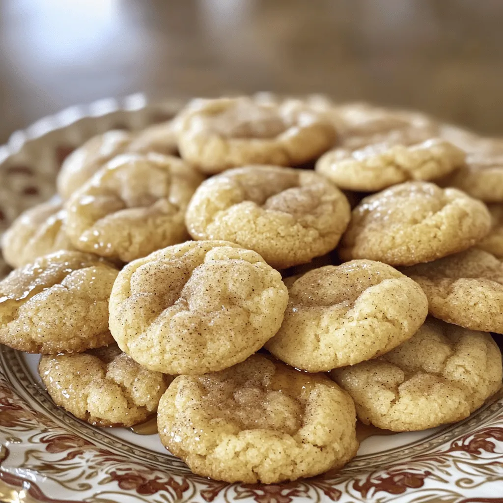 - 2 ¾ cups all-purpose flour - 1 teaspoon baking soda - 1 teaspoon cream of tartar - ½ teaspoon salt - ½ cup unsalted butter, softened - ½ cup granulated sugar - ½ cup brown sugar, packed - 1 large egg - 2 tablespoons pure maple syrup - 1 teaspoon vanilla extract - ½ teaspoon ground cinnamon (for dough) - 2 tablespoons granulated sugar (for rolling) - 1 tablespoon ground cinnamon (for rolling) The all-purpose flour is the base of the cookie. It gives the dough structure. Baking soda helps the cookies rise and become fluffy. Cream of tartar adds a nice tang. It also helps the cookies stay soft. Salt enhances all the flavors and balances the sweetness. Unsalted butter is key for richness. It adds a lovely texture. Granulated sugar provides sweetness and helps the cookie spread. Brown sugar brings moisture and a hint of caramel flavor. The egg binds the ingredients for a perfect dough. Pure maple syrup is the star flavor. It adds sweetness and a warm, earthy taste. Vanilla extract enhances the flavor. Ground cinnamon adds warmth and spice, making these cookies cozy and delightful. If you need to make swaps, there are good options. You can use whole wheat flour or a gluten-free flour mix. Just ensure it has a similar texture. If you lack cream of tartar, use lemon juice or vinegar. It will give you similar results. For butter, you can use coconut oil or vegan butter. This works well for dairy-free diets. If you want a different sweetener, try honey or agave syrup. Just adjust the amount to your taste. When rolling the cookies, you can use cocoa powder instead of cinnamon for a chocolate twist. This will change the flavor but keep it fun! First, set your oven to 350°F (175°C). This is the ideal temperature for baking. While the oven heats, line two baking sheets with parchment paper. This will help the cookies not stick and make cleanup easy. In a medium bowl, mix together the flour, baking soda, cream of tartar, and salt. Use a whisk to combine these well. This step adds air to the mixture, which is key for fluffy cookies. Set this bowl aside for later. Take a large mixing bowl and add the softened butter, granulated sugar, and brown sugar. Use an electric mixer to beat the mixture until it turns light and fluffy. This should take around 2-3 minutes. The air you add here helps to make the cookies soft. Now, add the egg, maple syrup, and vanilla extract to the butter mixture. Mix until all ingredients blend together smoothly. Next, gently add the dry mixture to the wet ingredients. Stir just until combined, being careful not to overmix. This will keep your cookies tender. In a small bowl, mix together the sugar and cinnamon for rolling. Using a tablespoon or cookie scoop, take about 1 tablespoon of dough. Roll it into a ball in your hands. Then, coat the ball in the cinnamon-sugar mixture. Make sure it is well-covered for great flavor. Place the coated dough balls on the lined baking sheets. Leave about 2 inches between each ball. This space allows them to spread as they bake. Bake the cookies for 10-12 minutes. Watch closely; the edges should look golden, while the centers feel soft. Once they are done, let them cool on the sheets for 5 minutes. After that, transfer them to a wire rack to cool completely. To get the right texture, use room temperature butter. This helps create a light, fluffy mix. Cream the butter and sugars for about 2-3 minutes. This step adds air, making the cookies soft. Avoid overmixing once you add the flour. Overmixing can make your cookies tough. You want a smooth dough, not a hard one. Preheat your oven to 350°F (175°C) before baking. This ensures even cooking. Bake the cookies for 10-12 minutes. The edges should be golden, while the centers stay soft. If you like a chewier cookie, pull them out a minute early. Let them cool on the sheets for 5 minutes. This time allows them to firm up a bit. One mistake is not measuring flour correctly. Too much flour can make cookies dry. Always spoon flour into your measuring cup, then level it off. Another mistake is skipping the chilling step. If your dough is warm, the cookies can spread too much. If needed, chill the dough for 15-30 minutes before rolling. Lastly, don’t forget to leave space between the dough balls. This helps them spread evenly while baking. {{image_4}} You can easily add nuts or chocolate chips to your maple snickerdoodles for extra flavor. Chopped walnuts or pecans add a nice crunch. If you love chocolate, mix in semi-sweet chocolate chips. Aim for about ½ cup of nuts or chips. Fold them into the dough right before you roll the balls. This addition makes every bite exciting! If you need a gluten-free option, you can still enjoy these treats. Use a 1:1 gluten-free flour blend instead of all-purpose flour. Check that your baking soda and cream of tartar are gluten-free too. The texture may vary slightly, but the flavor remains delicious. Just follow the same steps, and you’ll have tasty gluten-free snickerdoodles! You can also change the flavor based on the season. Add pumpkin spice for a fall twist. Use about 1 tablespoon of pumpkin spice in place of cinnamon in the dough. For winter, try crushed peppermint candies. Mix in a few crushed candies right before rolling. These little tweaks keep your cookies fresh and fun all year round! To keep your Maple Snickerdoodles fresh, store them in an airtight container. Line the bottom with parchment paper to absorb moisture. Keep the container at room temperature. This helps maintain the soft texture. Avoid placing them in the fridge, as cold air can dry them out. You can freeze both the dough and the baked cookies. For dough, scoop and roll into balls, then freeze on a baking sheet. Once frozen, transfer them to a freezer-safe bag. This way, you can bake fresh cookies any time. For baked cookies, let them cool completely. Place them in a freezer-safe container, separating layers with parchment paper. Maple Snickerdoodles can last about a week at room temperature. If stored properly in the freezer, they can last up to three months. Just remember to thaw them at room temperature before you enjoy them again. Yes, you can use maple extract. However, it has a stronger taste. Use less extract than syrup. Start with 1 teaspoon and adjust to your taste. Maple extract gives a nice flavor but lacks the sweetness of syrup. To make softer cookies, add more butter. You can also reduce the baking time slightly. Take cookies out when the edges are golden but centers are soft. Let them cool on the sheets. They will continue to bake slightly as they cool. The secret lies in the cream of tartar. It gives snickerdoodles their classic taste and texture. Using fresh baking soda also helps the cookies rise nicely. Don't overmix the dough; this keeps them soft and tender. Yes, you can double the recipe easily. Just use double the amounts of each ingredient. Make sure to mix well to keep the texture perfect. Bake them in batches if you have only one oven tray. To reduce sweetness, cut back on the sugar. Try using 1/3 cup of each sugar instead of ½ cup. You can also add a pinch of salt to balance the flavors. This helps to keep the cookies tasty without being too sweet. In this blog post, we covered how to make delicious snickerdoodles. You learned about key ingredients and helpful substitutions. I shared step-by-step instructions for baking, plus tips for perfect texture. We also explored tasty variations and safe storage methods. Baking enhances joy and comfort. With these guidelines, you can create treats that impress. Remember to experiment and enjoy the process. Happy baking!