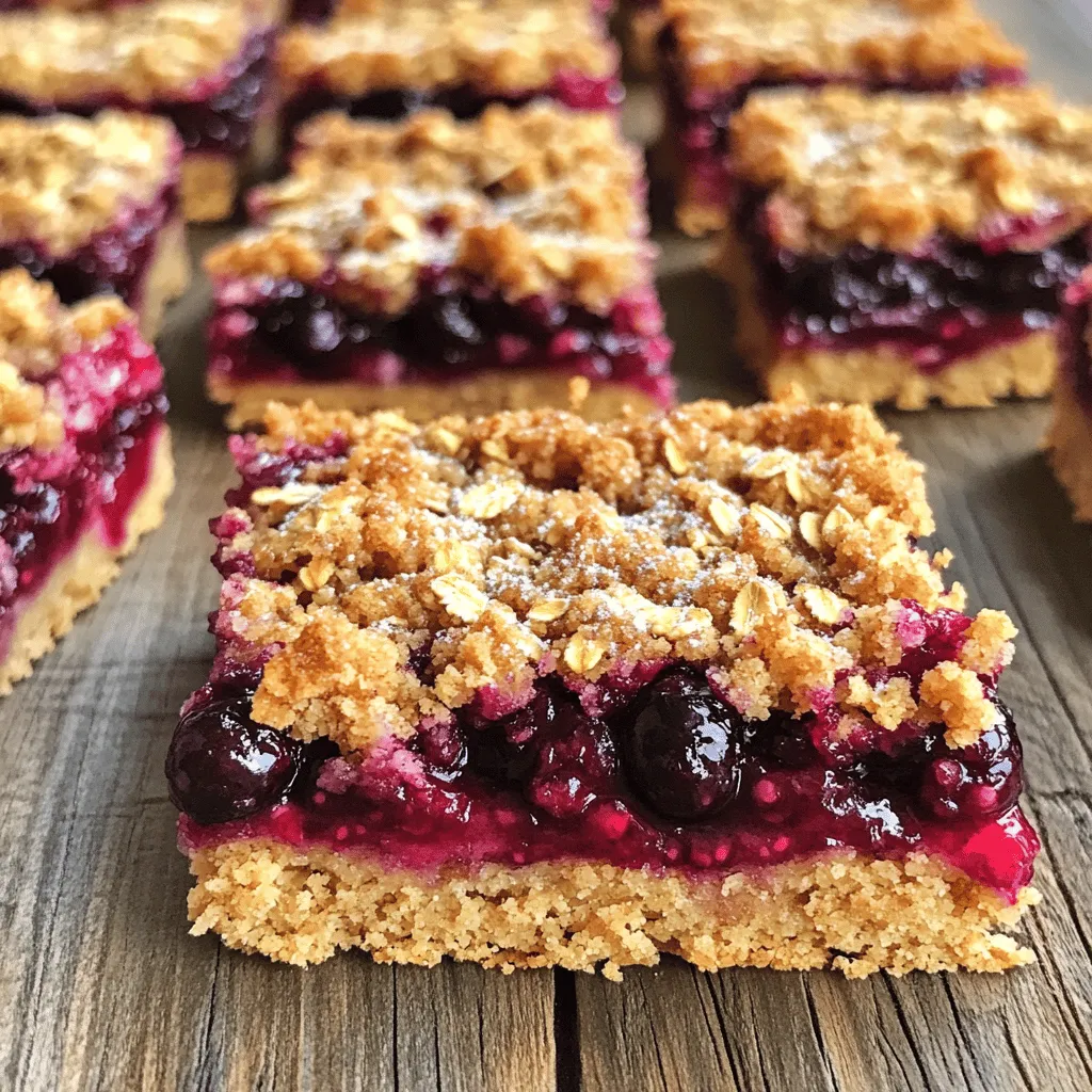 You can use fresh or frozen huckleberries for this recipe. Fresh huckleberries taste bright and sweet. They give your crumb bars a lovely burst of flavor. If you cannot find fresh ones, frozen huckleberries work well too. They are picked at their peak and frozen quickly. This keeps their taste and nutrients intact. Just make sure to thaw them before use. Here are the dry ingredients you will need for Huckleberry Crumb Bars: - 1 cup all-purpose flour - 1 cup rolled oats - 1/2 teaspoon baking powder - 1/4 teaspoon sea salt - 1/2 teaspoon ground cinnamon These ingredients form the base of the crumb mixture. The flour and oats give the bars a nice texture. The baking powder helps them rise a bit, while salt and cinnamon add depth to the flavor. To make your crumb bars even more tasty, you can add these flavor enhancers: - 1/2 cup granulated sugar (plus extra for huckleberries) - 1 tablespoon freshly squeezed lemon juice - 1 teaspoon pure vanilla extract - 1/2 cup unsalted butter, melted The sugar sweetens the huckleberries and balances their tartness. Lemon juice adds a bright note, enhancing the huckleberry flavor. Vanilla extract gives a warm, sweet aroma. The melted butter binds everything together, making it rich and delicious. You can find the full recipe in the detailed instructions above. First, preheat your oven to 350°F (175°C). This ensures even baking. Next, take a 9x9 inch baking pan. Lightly grease it or line it with parchment paper. This step helps when you remove the bars later. In a bowl, combine 2 cups of huckleberries with 1/4 cup of granulated sugar. Add 1 tablespoon of lemon juice and 1 teaspoon of vanilla extract. Toss the huckleberries gently. Set this aside so they can soak up the flavors. In another large bowl, mix together 1 cup of all-purpose flour, 1 cup of rolled oats, 1/2 teaspoon of baking powder, 1/4 teaspoon of sea salt, and 1/2 teaspoon of cinnamon. Then, pour in 1/2 cup of melted butter. Stir with a fork until the mixture looks crumbly. Save about 1 cup of this for the topping later. Press the remaining crumb mixture into the bottom of your prepared pan. Make it firm and even. Next, spread the huckleberry mix over the top. Make sure it covers the crumb base well. Finally, sprinkle the reserved crumb mixture over the huckleberries. Place the pan in your preheated oven. Bake for 30-35 minutes. You want the top to be golden brown and the berries to bubble. After baking, take the pan out of the oven. Let it cool for at least 10 minutes. Then, transfer the bars to a wire rack. Allow them to cool completely. Once cool, cut into squares and enjoy this delightful treat! To get a great crumb texture, use cold butter. Cold butter helps create those nice, crumbly bits. When you mix the butter with dry ingredients, do not overwork it. The mixture should look like coarse crumbs. This technique ensures that the bars stay light and airy. For even baking, make sure to spread the batter evenly in the pan. Use a spatula to smooth the top before baking. This helps the heat circulate well. Keep an eye on the time, as ovens can vary. If the edges brown too quickly, cover them with foil. Serve the huckleberry crumb bars warm or at room temperature. They taste great on their own or with a scoop of vanilla ice cream. A sprinkle of powdered sugar on top adds a nice touch. You can also serve them with fresh huckleberries for a pretty plate. For the full recipe, check out the complete guide above! {{image_4}} You can easily switch huckleberries for other fruits. Blueberries, raspberries, or blackberries all work well. Each fruit brings its own flavor and unique taste. When using these fruits, keep the amount the same. For example, use 2 cups of blueberries instead of huckleberries. This keeps the recipe simple and delicious. If you need gluten-free bars, swap out the all-purpose flour for gluten-free flour. This change will keep your crumb bars safe for those with gluten issues. You can also use certified gluten-free oats to ensure no cross-contamination. Your bars will still taste amazing, and everyone can enjoy them. For a fun twist, add nuts or chocolate chips to the crumb mixture. Chopped walnuts or pecans add great crunch and flavor. You can also mix in 1 cup of chocolate chips for a sweet surprise. Just fold them into the crumb mixture before pressing it into the pan. This little change will make your crumb bars even more special and enjoyable. Feel free to explore these variations and make the recipe your own. You can find the full recipe in the earlier sections. Enjoy your baking! To keep your huckleberry crumb bars fresh, store them in an airtight container. This helps prevent them from drying out. You can keep them at room temperature for up to three days. If you want them to last longer, refrigerate them. They will stay good for about a week in the fridge. Freezing is a great option if you want to save some bars for later. First, cut the bars into squares. Place the squares in a single layer on a baking sheet. Freeze them until solid, about two hours. Next, transfer them to a freezer bag or container. They can last up to three months in the freezer. Just remember to label the bag with the date. To enjoy your huckleberry crumb bars warm, you can reheat them easily. Preheat your oven to 350°F (175°C). Place the bars on a baking sheet and cover them loosely with foil. Heat for about 10-15 minutes until they are warm. You can also use a microwave. Heat each square for about 15-20 seconds. Enjoy the warm, gooey goodness! You can tell when the bars are done by looking at the top. It should be lightly golden brown. You will also see the huckleberries bubbling. If you insert a toothpick, it should come out clean from the crumb topping. Yes, you can use blueberries instead of huckleberries. Blueberries will still give you that sweet and tart flavor. Just make sure to adjust the sugar if needed. The texture will remain similar, and the bars will still be delightful. You can store Huckleberry Crumb Bars for up to five days at room temperature. Keep them in an airtight container to maintain freshness. If you want to store them longer, you can freeze them. These bars are great on their own, but you can serve them with a scoop of vanilla ice cream. Whipped cream or a drizzle of warm caramel sauce also adds a nice touch. Pair them with a cup of tea or coffee for a cozy treat. You can find the full recipe for Huckleberry Crumb Bars in the earlier section. It includes all the ingredients and steps you need to make this delicious treat. Enjoy the process and happy baking! We explored huckleberry crumb bars from top to bottom. You learned about fresh versus frozen huckleberries and how to enhance flavors. I provided step-by-step instructions to bake the perfect bars, along with tips to achieve the best texture. We also discussed variations, storage, and answered common questions. In the end, baking these bars is fun and rewarding. Enjoy sharing them with friends and family!