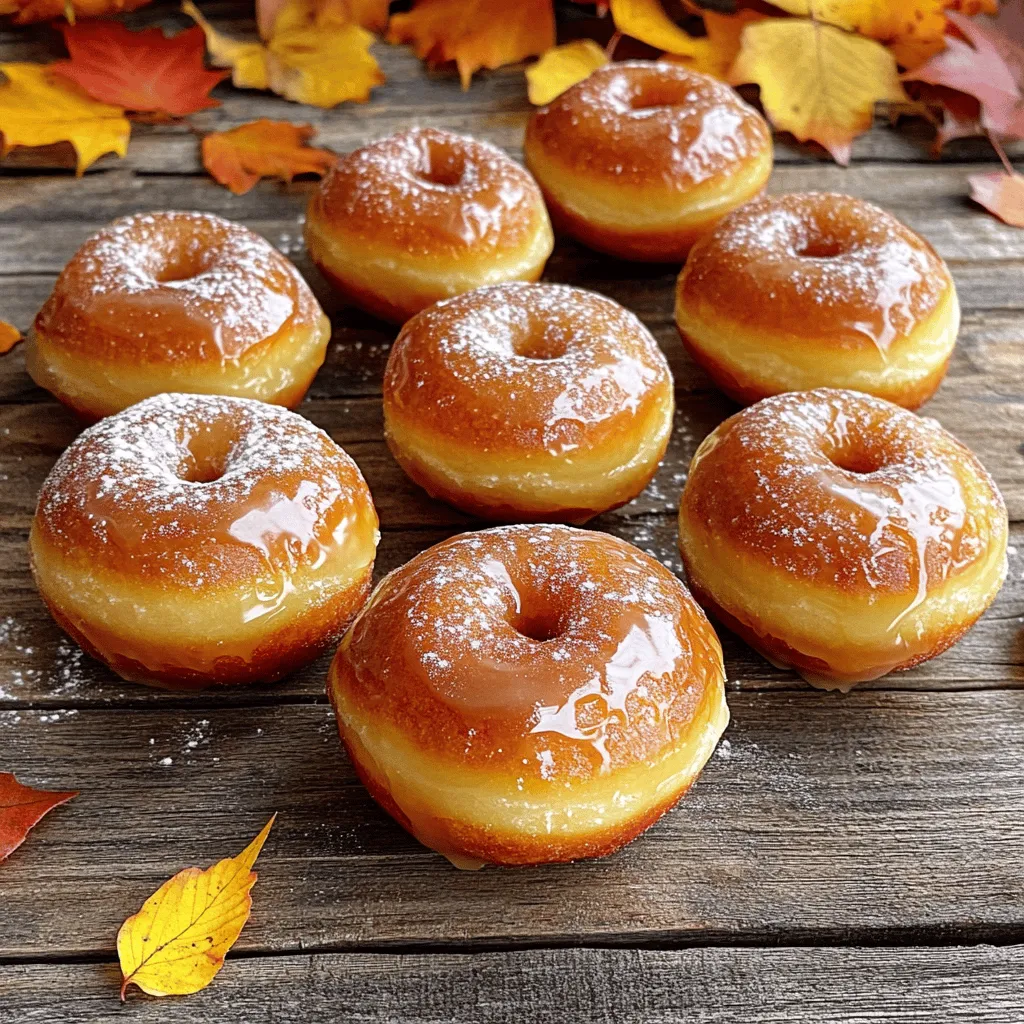 - 1 cup all-purpose flour - 1/4 cup granulated sugar - 1 teaspoon baking powder - 1/2 teaspoon baking soda - 1/4 teaspoon salt - 1/2 teaspoon ground cinnamon - 1/4 teaspoon nutmeg - 1/2 cup buttermilk (or milk mixed with 1/2 tablespoon vinegar) - 1 large egg - 2 tablespoons unsalted butter, melted - 1 cup powdered sugar - 3 tablespoons pure maple syrup - 1/4 teaspoon vanilla extract These ingredients create the perfect balance for maple glazed donut holes. The dry mix combines flour, sugar, and spices to build flavor and texture. Baking powder and soda help the holes rise. The buttermilk adds moisture and a slight tang, which pairs well with the sweet glaze. Using butter adds richness while the egg binds everything together. The glaze, made with maple syrup and powdered sugar, brings a sweet finish. This combo makes each bite a delightful treat. Make sure to gather your ingredients before you start. This will help you stay organized and make the process smooth. Happy baking! First, preheat your oven to 350°F (175°C). This temperature will help the donut holes rise well. Next, grease a mini muffin tin or a donut hole pan. You can use cooking spray or butter. This step helps the donut holes pop out easily after baking. Start by combining the dry ingredients. In a large bowl, sift together: - 1 cup all-purpose flour - 1/4 cup granulated sugar - 1 teaspoon baking powder - 1/2 teaspoon baking soda - 1/4 teaspoon salt - 1/2 teaspoon ground cinnamon - 1/4 teaspoon nutmeg Whisk these ingredients together well. This ensures that the leavening agents and spices mix evenly. Next, mix the wet ingredients. In a separate bowl, whisk together: - 1/2 cup buttermilk (or milk mixed with 1/2 tablespoon vinegar) - 1 large egg - 2 tablespoons unsalted butter, melted Make sure these are smooth and well combined. Now, pour the wet mixture into the bowl with the dry ingredients. Gently stir with a spatula. Be careful not to overmix. It’s okay if a few lumps remain. Using a small spoon or cookie scoop, fill each muffin tin cavity about 3/4 full with batter. This gives enough room for the donut holes to rise. Place the tin in the oven and bake for 10-12 minutes. They are ready when the tops turn golden brown. A toothpick should come out clean when inserted in the center. After baking, let them cool in the pan for about 5 minutes. Then, transfer them to a wire rack to cool completely. While the donut holes cool, prepare the glaze. In a small bowl, whisk together: - 1 cup powdered sugar - 3 tablespoons pure maple syrup - 1/4 teaspoon vanilla extract Keep whisking until the mixture is smooth and glossy. Once the donut holes are cool, dip each one into the glaze. Let any excess glaze drip off before placing them back on the wire rack to set. Enjoy the sweet and rich flavor of these maple glazed donut holes! To make perfect donut holes, follow these tips: - Avoid overmixing batter: Mix until just combined. A few lumps are okay. This keeps the donut holes light and fluffy. - Ensure even cooking by not overfilling muffin tins: Fill each cavity about three-quarters full. This allows them to rise without spilling over. Getting the glaze right is key to a great finish. Here’s how: - Tips for a smooth glaze application: Make sure the donut holes are cool before glazing. Dip each hole in the glaze, letting the excess drip off. - How to achieve a glossy finish: Whisk the glaze until smooth. Use pure maple syrup for a rich flavor and sheen. A beautiful presentation makes your treats even more inviting. Try these ideas: - Arranging on a platter: Place donut holes on a decorative platter. Group them in clusters for a more appealing look. - Garnishing ideas: Sprinkle chopped nuts or a dusting of powdered sugar on top. This adds color and texture to your sweet display. {{image_4}} You can customize your donut holes easily. Add chocolate chips for a sweet twist. Dried fruit adds a chewy texture. You can also switch spices. Try cardamom instead of cinnamon for a warm flavor. Each change gives a new taste! The glaze is where you can get creative. Try a vanilla glaze for a classic taste. A chocolate glaze offers a rich flavor. If you want to use different sweeteners, honey or agave syrup work well. Each option changes the flavor while keeping that sweet touch. Donut holes pair perfectly with coffee or tea. The warmth of coffee complements the sweetness. For events, stack them on a tiered stand for a fun look. You can also serve them with a small bowl of extra glaze for dipping. These options make your dessert stand out! To store your leftover donut holes, use an airtight container. This keeps them fresh. Place a paper towel at the bottom of the container. This absorbs any moisture. You can store them at room temperature for up to two days. For longer storage, move them to the fridge for up to a week. When you're ready to enjoy your donut holes again, heat them up for best taste. You can use the microwave for quick reheating. Place them on a microwave-safe plate and cover with a damp paper towel. Heat for about 10-15 seconds. This keeps them soft. If you want a crisp outside, use an oven. Preheat your oven to 350°F (175°C). Place them on a baking sheet and heat for about 5 minutes. Enjoy the freshness! Yes, you can use regular milk. Mix 1/2 cup of milk with 1/2 tablespoon of vinegar. Let this sit for about 5 minutes. It will mimic buttermilk's tangy flavor and help the donut holes rise well. These donut holes stay fresh for about 2 to 3 days when stored properly. Keep them in an airtight container at room temperature. This helps maintain their soft texture and sweet flavor. Yes, you can freeze these donut holes. Place them in a single layer on a baking sheet. Freeze until solid, then transfer them to a freezer-safe bag. They can last up to 3 months. To thaw, leave them at room temperature for a few hours. Now you know how to make delicious donut holes from scratch. We covered the main ingredients, step-by-step instructions, and useful tips. Remember, avoid overmixing and get creative with flavors and glazes. These donut holes are great for any occasion, from breakfast to parties. Store leftovers properly to keep them fresh. Enjoy sharing your tasty treats with family and friends! You’ll impress everyone with your baking skills and warm flavors. Happy baking!