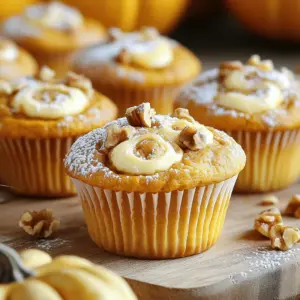 - 1 ¾ cups all-purpose flour - 1 teaspoon baking powder - 1 teaspoon baking soda - ½ teaspoon salt - 1 teaspoon pumpkin pie spice - 1 cup pumpkin puree (canned or homemade) - ½ cup granulated sugar - ½ cup packed brown sugar - ½ cup vegetable oil - 2 large eggs - 1 teaspoon pure vanilla extract - 4 ounces cream cheese, softened - ¼ cup powdered sugar (for the cream cheese filling) - Optional: Chopped walnuts or pecans for topping Gather these ingredients before you start. This helps you stay organized. The flour forms the base of the muffins. The baking powder and soda help them rise. Salt enhances the flavors. Pumpkin pie spice brings warmth and depth. Pumpkin puree adds moisture and flavor. You’ll need two types of sugar. Granulated sugar gives sweetness, while brown sugar adds richness. Vegetable oil keeps the muffins moist. Eggs bind the ingredients and add structure. Vanilla extract gives a lovely aroma. For the cream cheese filling, you need softened cream cheese and powdered sugar. This mix creates a creamy surprise in each bite. If you want a crunch, consider walnuts or pecans as a topping. They add great texture and flavor. With these ingredients on hand, you’re ready to make delicious pumpkin cream cheese muffins! First, set your oven to 350°F (175°C). This step warms the oven evenly. Next, get your muffin tin ready. You can line it with paper liners or grease it with non-stick spray. This keeps the muffins from sticking. In a medium bowl, mix the dry stuff. Add 1 ¾ cups of all-purpose flour, 1 teaspoon of baking powder, 1 teaspoon of baking soda, ½ teaspoon of salt, and 1 teaspoon of pumpkin pie spice. Whisk these ingredients together until they blend well. Then, set this bowl aside. Now, take a large bowl. In this bowl, blend 1 cup of pumpkin puree, ½ cup of granulated sugar, ½ cup of packed brown sugar, ½ cup of vegetable oil, 2 large eggs, and 1 teaspoon of pure vanilla extract. Stir until the mix is smooth and all the items are well combined. Next, slowly add the dry mix to the wet mix. Use a spatula to fold them together gently. It's okay if you see a few lumps. Don't mix too much; this keeps the muffins fluffy. In a small bowl, beat 4 ounces of softened cream cheese with ¼ cup of powdered sugar. Use a hand mixer to make this creamy. Make sure there are no lumps left in the filling. Spoon the pumpkin batter into each muffin cup, filling them halfway. Then, add about 1 teaspoon of the cream cheese filling in the middle of each cup. Cover this filling with more pumpkin batter. Fill the cups until they are about ¾ full. Place your muffin tin in the oven. Bake for 18 to 22 minutes. To check if they are done, insert a toothpick in the center. It should come out clean. If a bit of cream cheese sticks, that's fine too! After baking, take the muffins from the oven. Let them cool in the pan for 5 minutes. Then, move them to a wire rack. This helps them cool completely and keeps them from getting soggy. To get soft, fluffy muffins, follow these steps: - Use room temperature eggs and cream cheese. This helps them mix well. - Don’t overmix the batter. A few lumps are okay. Overmixing makes muffins tough. - Fill the muffin cups only three-quarters full. This lets them rise nicely. You can boost the flavor in many ways: - Add chocolate chips or dried cranberries for sweetness. - Use fresh nutmeg or cinnamon for a warm spice kick. - Swap part of the sugar with maple syrup for a unique taste. Watch out for these common issues: - Don’t skip the baking powder. It’s key for rising. - Use the right flour. All-purpose flour works best. - Remember to cool muffins in the pan for a few minutes. This helps keep them moist. {{image_4}} You can make these muffins healthier without losing flavor. Here are some easy swaps: - Use whole wheat flour instead of all-purpose flour. This adds fiber and nutrients. - Swap granulated sugar with coconut sugar or honey. It gives a unique taste and is less processed. - Replace vegetable oil with unsweetened applesauce. This cuts fat and adds moisture. Want to switch up the taste? Here are some fun ideas: - Add chocolate chips for a sweet twist. They melt into gooey pockets of joy. - Mix in dried cranberries or raisins for a fruity touch. It adds texture and sweetness. - Experiment with different spices. Try cinnamon or ginger for a warm flavor boost. If you have dietary needs, these muffins can still fit your menu: - For a gluten-free option, use a gluten-free flour blend. Ensure it has a binding agent like xanthan gum. - To make them dairy-free, swap cream cheese for a vegan option. Look for brands made from nuts or tofu. - For egg-free muffins, use flax eggs. Mix one tablespoon of ground flaxseed with three tablespoons of water and let it sit until thick. These variations help you customize the muffins to your taste and dietary needs. Enjoy experimenting with flavors and ingredients! You should store these muffins at room temperature for up to three days. Place them in an airtight container to keep them fresh. If your kitchen is warm or humid, the fridge is a better choice. Just remember, cold muffins might lose some of their soft texture. You can freeze these muffins for up to three months. First, let them cool completely. Then, wrap each muffin in plastic wrap and place them in a freezer bag. This keeps them fresh and prevents freezer burn. When you want one, just take it out and let it thaw at room temperature. To enjoy your muffins warm, heat them in the microwave for about 15-20 seconds. If you prefer a crisp top, use an oven. Preheat it to 350°F (175°C) and bake the muffins for 5-10 minutes. This method makes them taste fresh and delicious again. Yes, you can use fresh pumpkin. Just cook it until soft, then puree it. This gives a fresh flavor. However, canned pumpkin is easier and saves time. Both choices work well in the muffins. Check the muffins after 18 minutes. Insert a toothpick in the center. If it comes out clean, they are done. A little cream cheese on the toothpick is okay. The tops should look golden brown. Absolutely! Just fill mini muffin cups halfway with the batter. Bake for about 10-12 minutes. Keep an eye on them, as they bake faster than regular muffins. You can use Greek yogurt for a tangy twist. Softened ricotta or mascarpone also works well. These options keep the muffins moist and tasty. Choose based on your preference. Store the muffins in an airtight container. They stay fresh for about 3 days at room temperature. If you refrigerate them, they last up to a week. You can also freeze them for up to 3 months. This blog post covered everything you need to make amazing muffins. We discussed ingredients like pumpkin puree, sugars, and spices. You learned the step-by-step process to bake them perfectly. I shared tips for great texture and flavor, plus helpful variations. Finally, we explored storage tips to keep your muffins fresh. Now you can enjoy delicious muffins any time, knowing how to make them your way. Happy baking!
