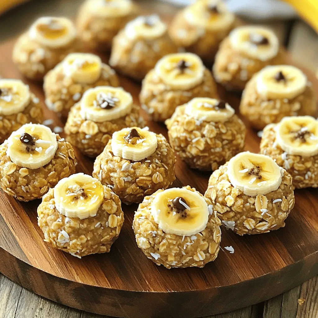 - 2 ripe bananas, well-mashed - 1 cup rolled oats - 1/4 cup honey or maple syrup - 1/4 cup unsweetened coconut flakes - 1/4 cup mini chocolate chips - 1/2 teaspoon vanilla extract - 1/2 teaspoon ground cinnamon - A pinch of sea salt - Optional: 1 tablespoon chia seeds or ground flaxseeds Each energy bite has about 70 calories. You get 1.5 grams of protein, 2 grams of fiber, and 10 grams of carbs. The healthy fats come mainly from coconut flakes and optional seeds. These bites are great for a quick energy boost. You can swap honey for maple syrup to make it vegan. If you want a nut-free option, use dairy-free chocolate chips. For a gluten-free choice, ensure your oats are labeled gluten-free. If you can't find coconut flakes, you can skip them or use a different dried fruit, like raisins. The chia seeds or flaxseeds add fiber and omega-3s, but they are optional. Making Nut-Free Banana Oat Energy Bites is simple and quick. You will need just 10 minutes to prep. Most of the time involves chilling. Gather your ingredients and find a large mixing bowl. 1. Start by placing the ripe, well-mashed bananas into a large mixing bowl. 2. Pour in your choice of honey or maple syrup. Mix them with a fork until smooth. 3. Add the vanilla extract and ground cinnamon. Stir until all ingredients blend well. 4. Gradually add the rolled oats, unsweetened coconut flakes, and mini chocolate chips. Mix everything until evenly distributed. 5. If you want, fold in chia seeds or ground flaxseeds for extra nutrition. 6. Keep mixing until all ingredients are combined, and the mixture holds together. 7. With damp hands or a small cookie scoop, form the mixture into 1-inch balls. 8. Place the formed bites on a parchment-lined baking sheet. Make sure they are spaced apart. 9. Chill the baking sheet in the refrigerator for at least 30 minutes. This helps the bites firm up. 10. Once set, transfer the bites to an airtight container for easy storage. - Use slightly damp hands to prevent sticking when forming the balls. - Make sure to pack the mixture firmly to hold its shape. - If you use a cookie scoop, it helps to create even-sized bites. - Experiment with different sizes; smaller bites make great snacks for kids! To make the best nut-free banana oat energy bites, start with ripe bananas. They add natural sweetness and creaminess. Mash them well to avoid lumps. This creates a smooth base. Use rolled oats for a chewy texture. Avoid quick oats, as they may become too soft. Combine all ingredients gently for even flavor. Chill the bites well to help them firm up. This step makes them easier to handle. One common mistake is using unripe bananas. They do not provide enough sweetness. Mixing too vigorously can make the oats mushy. Aim for a gentle fold to keep the texture right. Skipping the chilling step can lead to bites that fall apart. Avoid using too much liquid, or your mixture will be too wet. Balance ingredients like honey or syrup carefully for the best taste. You can easily customize your energy bites. For a different flavor, add spices like nutmeg or cardamom. Consider mixing in dried fruits like cranberries or raisins for added sweetness. You might try different sweeteners, like agave syrup or brown rice syrup. If you want more crunch, add seeds like pumpkin or sunflower seeds. Adjust the chocolate chips based on your taste. You can even omit them for a healthier option. {{image_4}} You can easily make these bites dairy-free. Use dairy-free chocolate chips instead of regular ones. Also, check if your honey is vegan if you want a completely dairy-free option. Maple syrup is a great choice here too. It adds sweetness without any dairy. Want to boost nutrition? Add chia seeds or ground flaxseeds. Just one tablespoon adds fiber and omega-3s. You can also mix in some dried fruit like cranberries or raisins. These will add natural sweetness and chewy texture. Nuts are also an option, but remember, this recipe is nut-free. Spice up your energy bites with different flavors. Add a pinch of nutmeg or allspice for warmth. You can also try a splash of almond or coconut extract for a sweet twist. If you like a chocolate kick, mix in cocoa powder. These small changes can make your bites extra special and fun! To keep your Nut-Free Banana Oat Energy Bites fresh, place them in an airtight container. This helps lock in moisture and flavor. Store the container in the fridge. The cool temperature keeps the bites firm and tasty. Enjoy them for a quick snack any time! You can also freeze these energy bites if you want to save some for later. First, place the formed bites on a baking sheet. Make sure they are not touching each other. Freeze them for about 1 hour until firm. Then, transfer the frozen bites to a freezer-safe bag or container. They will stay good for up to 3 months. Just thaw them in the fridge when you are ready to enjoy. These energy bites are best eaten within one week when stored in the fridge. After that, they may lose their taste and texture. For the frozen ones, just remember to check the date. If you notice any changes in smell or texture, it’s best to toss them. Always use clean hands or utensils when handling the bites to keep them safe and fresh. Yes, ripe bananas work great in this recipe. They are sweeter and mash easily. This sweetness helps bind the energy bites together. Plus, ripe bananas bring a rich flavor that makes each bite tasty. If you have overripe bananas, use them! They add a wonderful creaminess to the mix. You can use agave nectar or brown rice syrup instead. Both add sweetness without altering the taste. If you want a sugar-free option, try using mashed dates or a sugar-free syrup. Each choice will still keep your bites delicious and enjoyable. Feel free to experiment and find what you like best! To make these energy bites vegan, simply swap honey for maple syrup or agave nectar. Both options are plant-based and work well. Ensure any chocolate chips you use are dairy-free too. You can also add seeds, like chia or flax, for extra nutrition. Enjoy your tasty vegan snack! You’ve learned about the key ingredients for energy bites, their nutrition, and substitutions. We covered step-by-step cooking instructions and tips for perfecting your bites. I shared useful tricks to boost flavor, avoid common mistakes, and ways to customize recipes. You now know variations and proper storage for freshness. Energy bites are easy, fun, and adaptable. Try them out today and enjoy the many benefits!