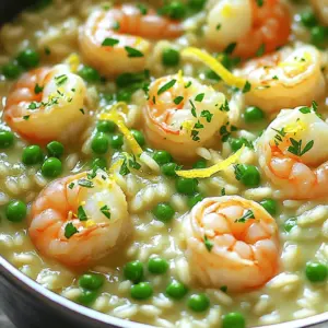 - 1 cup Arborio rice - 4 cups low-sodium chicken broth - 1 pound shrimp, peeled and deveined - 1 medium onion, finely chopped - 2 cloves garlic, minced - 1 cup frozen peas - 1 tablespoon olive oil - 1 tablespoon unsalted butter - 1/2 cup freshly grated Parmesan cheese - Zest of 1 lemon - 2 tablespoons fresh lemon juice - Salt and freshly cracked black pepper, to taste - Fresh parsley, finely chopped (for garnish) Fresh ingredients make a big difference in flavor. Using fresh shrimp brings a sweet taste and a firm texture. Fresh lemon juice brightens the dish and adds zing. When you use fresh herbs like parsley, you get a burst of color and flavor. Always pick the best ingredients you can find. They lead to a better meal and more enjoyment. To cook this risotto, you need a few key tools. - A large pot or deep skillet is a must. It helps to stir the rice and cook it evenly. - A wooden spoon works well for stirring. It helps prevent sticking. - A sharp knife and cutting board help with chopping onions and garlic. - Lastly, a measuring cup and spoons ensure you add the right amounts of each ingredient. These simple tools make the cooking process smooth and fun! First, gather your ingredients. You need: - 1 cup Arborio rice - 4 cups low-sodium chicken broth - 1 pound shrimp, peeled and deveined - 1 medium onion, finely chopped - 2 cloves garlic, minced - 1 cup frozen peas - 1 tablespoon olive oil - 1 tablespoon unsalted butter - 1/2 cup freshly grated Parmesan cheese - Zest of 1 lemon - 2 tablespoons fresh lemon juice - Salt and freshly cracked black pepper, to taste - Fresh parsley, finely chopped (for garnish) Chop the onion and mince the garlic. This will help the flavors mix well. Start by heating the olive oil in a large pot over medium heat. Once the oil shimmers, add the chopped onion. Sauté it for about 3-4 minutes until it becomes soft and clear. Then, stir in the minced garlic. Cook for one more minute. You want it fragrant but not burnt. Next, add the Arborio rice. Toast it gently for 1-2 minutes. Stir it often so every grain gets a bit of heat. Now, slowly pour in the chicken broth. Turn up the heat until it simmers. Once it simmers, lower the heat and cover the pot. Let it cook for 18-20 minutes. Stir it occasionally. The rice should be creamy and firm. While the risotto cooks, grab a separate pan. Melt the butter over medium heat. Add the shrimp and season with salt and black pepper. Cook for 5-6 minutes. They should turn pink and opaque. Take them off the heat and set them aside. When your risotto is ready, gently fold in the frozen peas, cooked shrimp, lemon zest, and lemon juice. Stir in the Parmesan cheese until it melts into the risotto. Taste it and add more salt and pepper if you want. Serve the risotto hot. Garnish it with fresh parsley for a nice touch. Enjoy your creamy, lemony delight! To make your risotto creamy, use Arborio rice. This rice has a high starch content. When you cook it slowly, it releases this starch. Stir often, as this helps create that creamy texture. Always add warm broth, not cold, to maintain a steady temperature. This helps the rice cook evenly. For perfect shrimp, start with fresh or well-thawed shrimp. Cook them in a hot pan with butter. They only need about 5-6 minutes. Look for a lovely pink color. Overcooked shrimp gets tough. Season them with salt and pepper for extra flavor. One mistake is not stirring enough. Stirring helps the rice absorb broth and become creamy. Another error is adding cold broth. Always use warm broth to ensure even cooking. Lastly, don't skip the cheese! Parmesan adds creaminess and flavor. Enjoy your cooking! {{image_4}} You can easily make a vegetarian version of this dish. Replace shrimp with mushrooms. I love using cremini or shiitake mushrooms. They add a nice, earthy flavor. You can also use zucchini or asparagus for a fresh touch. For protein, add some chickpeas or white beans. This keeps the dish hearty. Don’t forget to use vegetable broth instead of chicken broth. It gives the same creamy texture and flavor. To make this risotto pop, think about adding more flavors. Try using fresh herbs like basil or thyme. They add brightness to the dish. You can also add sun-dried tomatoes for a sweet and tangy taste. If you want a kick, sprinkle in some red pepper flakes. For a richer flavor, consider adding a splash of white wine when cooking the rice. It gives depth and pairs well with lemon. If you need a substitute for Parmesan cheese, no problem! Nutritional yeast gives a cheesy flavor for a vegan option. You can also try Pecorino Romano for a sharper taste. If you don’t have either, just use any hard cheese you enjoy. Grated cheddar or gouda works well too. Just remember, each cheese will change the flavor slightly. Always taste as you go to ensure it meets your liking. After enjoying your One-Pot Creamy Lemon Shrimp Risotto, store leftovers in an airtight container. Let the risotto cool down to room temperature first. It will stay fresh in the fridge for up to three days. Be sure to label the container with the date, so you know when to eat it. To reheat, you can use the stove or microwave. For the stove, add the risotto to a pot. Stir in a splash of broth or water. Heat it over low heat, stirring often until warm. If using a microwave, place the risotto in a microwave-safe bowl. Cover it and heat in short intervals, stirring in between. This helps keep it creamy. You can freeze risotto, but it may lose some creaminess. To freeze, let it cool completely. Portion it out in airtight containers or freezer bags. Make sure to remove as much air as possible. It can stay in the freezer for up to two months. When you’re ready to eat, thaw it in the fridge overnight, then reheat as described above. Yes, you can use other rice types. However, Arborio rice is best for risotto. It has a high starch content, which gives the dish its creamy texture. If you choose a different rice, like long-grain, it won’t be as creamy. Stick with Arborio for the best results. To add spice, try these simple ideas: - Add red pepper flakes while cooking the shrimp. - Mix in diced jalapeños when sautéing onions. - Serve with a spicy sauce on the side. These options will give your risotto a nice kick without overpowering the lemon flavor. This risotto pairs well with several sides: - A simple green salad with a light vinaigrette. - Steamed asparagus or broccoli for a healthy touch. - Garlic bread for a comforting addition. Choose one or two sides to complete your meal and enjoy a balanced dinner. In this post, we explored making a delicious One-Pot Creamy Lemon Shrimp Risotto. We covered the essential ingredients, the importance of freshness, and the tools you'll need. You learned the step-by-step process, tips for creaminess, and how to avoid common mistakes. Plus, we shared variations for different tastes and storage tips. Cooking can be fun and easy with the right info. Remember, practice makes perfect, and soon you’ll impress everyone with your risotto skills.